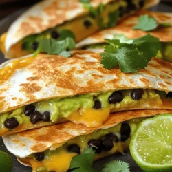 Here’s what you need to make tasty avocado black bean quesadillas: - 2 ripe avocados, mashed - 1 cup canned black beans, rinsed and drained - 1 cup shredded cheese (cheddar or pepper jack) - 1/2 cup corn kernels (fresh or frozen) - 1/4 cup red onion, finely chopped - 1 teaspoon cumin - 1 teaspoon garlic powder - Salt and pepper to taste - 4 large flour tortillas - 2 tablespoons olive oil (for cooking) - Fresh cilantro, chopped (for garnish) - Lime wedges (for serving) These ingredients come together to create a filling meal. The avocados bring creaminess, while the black beans add protein. Cheese adds that melty goodness we all love. Corn gives a nice crunch, and red onion adds a fresh bite. The spices tie everything together with flavor. When you gather these ingredients, think about freshness. Ripe avocados are key. They should feel soft but not mushy. Choose black beans that are low in sodium for a healthier option. If you want to explore variations, you can switch the cheese or add different veggies. The beauty of this recipe lies in its flexibility. You can find the full recipe to guide you through the cooking process. To start, take a large bowl. Add the 2 ripe avocados, mashed. Next, add 1 cup of rinsed black beans and 1/2 cup of corn. Then, throw in 1/4 cup of finely chopped red onion. Season with 1 teaspoon of cumin, 1 teaspoon of garlic powder, and a pinch of salt and pepper. Mix it all together. Make sure the mixture stays chunky yet combined. This filling is both creamy and tasty. Now, heat a non-stick skillet over medium heat. Place one tortilla in the pan. Sprinkle half of the 1 cup of shredded cheese evenly on top of the tortilla. Next, spoon half of your avocado and black bean mix over the cheese. Add another sprinkle of cheese for good measure. Finally, place a second tortilla on top. Cook for about 3 to 4 minutes until the bottom turns golden and the cheese starts to melt. Carefully flip the quesadilla over. Cook for another 3 to 4 minutes until crisp and golden. Then remove from the skillet. Let it cool for a minute before slicing into wedges. Repeat this process for the rest of your tortillas and filling. Serve warm, garnished with chopped cilantro and lime wedges on the side. Enjoy your delicious quesadillas! For the full recipe, check the detailed instructions above. To make a great quesadilla, I suggest using a non-stick skillet. This helps you flip the quesadilla without it sticking. Heat the skillet on medium, so the tortillas warm up nicely. After cooking, let the quesadilla cool for a minute. This makes slicing easier and keeps the filling inside. Want to spice things up? Try adding jalapeños for some heat. If you prefer a sweeter taste, bell peppers work well too. You can also play with cheeses. Cheddar is classic, but pepper jack adds a fun kick. Mixing different cheeses can create a flavor surprise in every bite. {{image_2}} You can make these quesadillas even tastier. Try adding fresh spinach or sautéed mushrooms. Both will add great flavor and nutrition. If you want to keep it vegan, replace cheese with a vegan alternative. This way, everyone can enjoy them! If you want more protein, consider adding cooked chicken or shrimp. Both pair well with the black beans and avocado. For an extra kick, serve your quesadillas with a side of salsa or guacamole. The dips will enhance the taste and make your meal feel special. To keep your avocado black bean quesadillas fresh, store leftovers in an airtight container. This will help maintain their flavor and texture. You should eat them within three days for the best taste. If you want to freeze assembled quesadillas, wrap each one tightly in plastic wrap. Place them in a freezer bag to prevent freezer burn. When you are ready to eat, take them out and thaw in the fridge overnight. For reheating, cook them in a skillet over medium heat until they are warm and crispy. This keeps them delicious, just like when they were fresh! To reheat quesadillas, I recommend using a skillet. This method keeps them crispy. Heat a non-stick skillet over medium heat. Place the quesadilla in the skillet for a few minutes. Flip it to get both sides warm and crunchy. You can also use a microwave for quick reheating. Just place the quesadilla on a microwave-safe plate. Heat it for about 30 seconds. However, this method tends to make the quesadilla soft, not crispy. Yes, you can make these quesadillas ahead of time. Prepare the filling and assemble them, but don’t cook them yet. Place the uncooked quesadillas in a single layer in the fridge. Use parchment paper to separate layers if stacking. When you’re ready to eat, cook them straight from the fridge. They may take a minute longer to heat through. This tip makes meal prep easy and quick. These quesadillas pair well with many sides. Consider serving them with fresh salsa for a zesty kick. Guacamole is another great option for added creaminess. You can also serve a simple salad. A mix of greens, tomatoes, and lime dressing works well. Chips and a refreshing drink, like lemonade, can also round out your meal nicely. To make these quesadillas gluten-free, choose gluten-free tortillas. Many stores sell a variety of options made with corn or rice flour. Always check the label to ensure they are certified gluten-free. If you want to avoid tortillas altogether, consider using large lettuce leaves. They can hold the filling well and add a fresh crunch. You now know how to make delicious avocado black bean quesadillas. We covered the key ingredients, step-by-step cooking, and helpful tips for perfect results. Don't forget to try different flavors and variations. Store leftovers properly for later enjoyment. With these recipes and methods, you can impress anyone with your cooking. Enjoy treating yourself and others to these tasty dishes. Happy cooking!