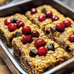 - 1 cup rolled oats - 1/2 cup vanilla protein powder - 1 cup unsweetened applesauce - 1/2 cup honey or maple syrup - 1 cup fresh or frozen cherries, pitted and chopped - 1/4 cup almond butter (or peanut butter) - 1/2 teaspoon cinnamon - 1/4 teaspoon salt - 1/4 cup chopped nuts (optional, such as almonds or walnuts) - 1/4 cup dark chocolate chips (optional) You need simple ingredients for these cherry oatmeal protein bars. Each ingredient adds flavor and energy. The oats give a hearty base. They also provide fiber and help keep you full. Vanilla protein powder boosts the protein content. This helps with muscle repair and growth after exercise. Unsweetened applesauce adds moisture and sweetness without added sugar. Honey or maple syrup gives a natural sweetness. Use whichever you prefer. Cherries add a bright flavor and are rich in antioxidants. Almond butter or peanut butter brings creaminess and healthy fats. Cinnamon adds warmth and flavor. It also has health benefits like lowering blood sugar. Salt enhances all the flavors, making each bite delightful. If you want more crunch, add chopped nuts. Dark chocolate chips are optional but add a sweet touch. With these ingredients, you’ll create a tasty and nutritious snack. For the full recipe, check the section above. - Preheat your oven to 350°F (175°C). Line an 8x8 inch baking pan with parchment paper. - In a large bowl, mix 1 cup rolled oats, 1/2 cup protein powder, 1/2 teaspoon cinnamon, and 1/4 teaspoon salt. Stir until everything is well combined. - In another bowl, whisk together 1 cup unsweetened applesauce, 1/2 cup honey (or maple syrup), and 1/4 cup almond butter. Make sure it is smooth. - Pour the wet mix into the dry mix. Stir until just combined. Gently fold in 1 cup chopped cherries and any optional ingredients like nuts or chocolate chips. - Transfer the mixture to your prepared baking pan. Spread it evenly and press down with a spatula. - Bake for 20-25 minutes. Look for golden edges and a set center as signs it's done. - Let the bars cool in the pan for about 10 minutes. Then, move them to a wire rack to cool completely. - Once cooled, cut into bars of your choice. You can store them in an airtight container in the fridge for a week or freeze them for later. Follow this process for delicious Cherry Oatmeal Protein Bars! For the detailed recipe, check the Full Recipe. To get the right texture for your cherry oatmeal protein bars, you need to mix well. The mixture should be moist but not too runny. If it feels dry, add a little more applesauce. For the best results, measure ingredients accurately. Use a dry measuring cup for oats and protein powder. Make sure to pack the almond butter into the cup for a full scoop. If you need an alternative for almond butter, try peanut butter or sunflower seed butter. Both options work well and add nice flavors. For a vegan option, use maple syrup instead of honey. Maple syrup keeps the bars sweet and sticky. Cherry oatmeal protein bars pair nicely with yogurt or fresh fruit. You can also enjoy them with a cup of tea or coffee. For a fun twist, spread a little more almond butter on top. You can even crumble them over oatmeal for extra flavor. These bars are perfect for breakfast or a quick snack. They travel well, so take them on hikes or to work. You can find the full recipe above to create your own delicious batch. {{image_2}} You can easily change the flavors in these bars. Adding spices like nutmeg or ginger gives warmth. Try a teaspoon of nutmeg for a cozy taste. Ginger adds a nice zing. You can also swap fruits. Fresh blueberries or dried cranberries work well. Each fruit brings its own flavor and nutrients. Experiment until you find your favorite mix! Do you want chewy or crunchy bars? For chewy bars, stick to the base recipe. For crunch, add nuts or seeds. Almonds or walnuts add a nice bite. You can also mix in seeds like chia or flaxseed. These seeds add healthy fats and extra crunch. Play around with the texture until you find what you like best. Want more protein? You can add Greek yogurt to the mix. Just a few tablespoons will boost protein. You can also use protein-packed seeds like hemp seeds. These seeds are tiny but mighty. They add a protein punch without changing the flavor. With these enhancements, you can make your bars even better! For the complete recipe, check the [Full Recipe]. Store your cherry oatmeal protein bars in an airtight container. This keeps them fresh and tasty. I recommend using glass or plastic containers with tight lids. You can also wrap each bar in plastic wrap for extra protection. For best refrigeration practices, place the container in the fridge. These bars can last up to a week when stored this way. If you notice any moisture, it might be time to eat them! To properly freeze your bars, first cut them into individual pieces. Wrap each bar in plastic wrap or foil. Then, place them in a freezer-safe bag or container. This way, they won't stick together. Make sure to label the container with the date. When you're ready to enjoy one, simply thaw it in the fridge overnight. You can also let it sit at room temperature for about an hour. This method keeps the flavor and texture just right. Enjoy your homemade cherry oatmeal protein bars anytime! For the full recipe, check out the details above. These protein bars stay fresh for about a week in the fridge. If you freeze them, they last up to three months. Just wrap them well in plastic wrap or foil before freezing. This keeps them tasty and safe from freezer burn. You can modify the Cherry Oatmeal Protein Bars to fit your needs. Common allergens in this recipe include nuts and gluten. For nut allergies, use sunflower seed butter instead of almond or peanut butter. If you need a gluten-free option, choose certified gluten-free oats. This allows everyone to enjoy these tasty bars. To cut the bars neatly, let them cool completely first. Then, lift the bars out of the pan using the parchment paper. Place them on a cutting board and use a sharp knife. For best cuts, try to use a gentle sawing motion. This helps keep the bars intact. Store the cut bars in an airtight container, separating layers with parchment paper to prevent sticking. Yes, you can easily make these protein bars gluten-free! Use certified gluten-free oats as your base. This ensures no gluten contamination. You can also replace the vanilla protein powder with a gluten-free alternative. This way, everyone can enjoy these healthy snacks without worry. These cherry oatmeal protein bars are simple and fun to make. You now know the ingredients, steps for baking, and how to store your bars. Don’t forget the tips for ingredient swaps and variations to fit your taste. When you try these bars, enjoy the texture and taste. Experiment with flavors and toppings. Make them your own! They’re a great snack for any time. Happy baking!