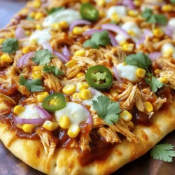 - 2 large flatbreads or naan - 1 cup cooked chicken, shredded - 1/2 cup BBQ sauce (store-bought or homemade) - Jalapeños for heat - Fresh cilantro - Additional toppings like corn or red onion - Salt and pepper - Herbs for extra flavor When I make BBQ chicken flatbread pizza, I focus on fresh ingredients. The base can be flatbreads or naan. These give a nice crispy texture. For the chicken, I use shredded cooked chicken. You can use leftovers or rotisserie chicken. The BBQ sauce is key; it adds a sweet and tangy flavor. You can use store-bought for ease or make your own for a personal touch. I often add jalapeños for some spice. They give a nice kick and balance the sweetness of the sauce. Fresh cilantro adds a burst of flavor and color on top. You can also mix in other toppings like corn or red onion for extra crunch. Don't forget salt and pepper! They enhance the flavors of the other ingredients. Adding herbs like oregano or basil can also elevate the dish. These small touches make a big difference in taste. For the full recipe, check out the details provided earlier. Set your oven to 425°F (220°C). This temperature works best for baking flatbreads. Line a baking sheet with parchment paper. Parchment paper helps prevent sticking and makes cleanup easier. In a bowl, mix the shredded chicken with half of the BBQ sauce. Make sure every piece of chicken gets coated well. This step adds great flavor to your flatbread pizza. Start by placing the flatbreads on the parchment-lined baking sheet. Spread the remaining BBQ sauce over each flatbread as a base. Next, evenly distribute the BBQ chicken mixture on top. Sprinkle the shredded mozzarella cheese over the chicken. Then, add the sliced red onion and corn. Spread them out so each bite has a mix of flavors. Bake your flatbreads in the preheated oven for 12-15 minutes. Keep an eye on them. You want the cheese to melt and bubble up, and the edges of the flatbread should turn golden brown. This shows they are done. After baking, take the flatbreads out of the oven. Let them cool for a couple of minutes before slicing. This helps the cheese set a bit. For a fresh touch, sprinkle chopped cilantro on top. If you like heat, add some jalapeños. Enjoy your BBQ Chicken Flatbread Pizza! For the full recipe, check out the details above. Using fresh ingredients makes a big difference. I recommend using ripe tomatoes and fresh herbs. They boost the flavor and make your flatbread pizza shine. For a crispy flatbread, preheat your oven. Baking it at 425°F helps create that perfect crunch. You can also bake it on a pizza stone if you have one. It helps heat the bottom evenly. You can cook this pizza in different ways. Try grilling it for a smoky flavor. Just place the flatbreads on a hot grill for a few minutes. An air fryer works well too. Cook it for about 8-10 minutes at 400°F for a quick and easy option. If you need a gluten-free choice, use gluten-free flatbreads. Many brands offer great options that taste fantastic. Pair your BBQ chicken flatbread pizza with a fresh salad or coleslaw. These sides add crunch and bright flavors. For drinks, a cold lemonade or iced tea complements the pizza nicely. To present your pizza, slice it into squares or triangles. Arrange it on a fun platter. You can sprinkle extra cilantro on top for a pop of color. For a fun twist, serve with small bowls of extra BBQ sauce for dipping. {{image_2}} You can switch up the sauce on your BBQ chicken flatbread pizza. Try buffalo sauce for a spicy kick. Pesto gives a fresh, herby taste that pairs well with chicken. If you want to make your own BBQ sauce, it’s easy! Just mix ketchup, vinegar, brown sugar, and spices. This homemade version can add a personal touch to your meal. If you want a different protein, pulled pork works great. It gives a rich flavor that blends well with BBQ sauce. For a vegetarian option, use shredded tofu. Tofu absorbs flavors well and adds a nice texture. You can also try jackfruit for a plant-based twist on pulled pork. Adding veggies makes your pizza even better! Bell peppers add crunch and color. Mushrooms bring a nice earthiness that contrasts with the BBQ sauce. For cheese, mozzarella is classic, but you can use cheddar or feta for a different taste. Mixing in fresh herbs like basil can also brighten up your flatbread pizza. To keep leftovers fresh, store your pizza in an airtight container. You can also wrap it tightly with plastic wrap. This helps avoid dryness and keeps flavors intact. Place the container in the fridge. Try to eat the leftovers within three days for the best taste. When reheating your pizza, avoid the microwave if possible. Use an oven or skillet to maintain texture. Preheat the oven to 350°F (175°C). Place the pizza directly on the oven rack for about 10 minutes. This helps keep the crust crisp. If using a skillet, heat it on medium-low. Cover the skillet for five minutes. This warms the pizza without drying it out. You can freeze your BBQ chicken flatbread pizza before or after baking. If freezing before baking, wrap each flatbread tightly in plastic wrap and foil. This keeps it fresh for up to three months. When you're ready to bake, remove it from the freezer and let it thaw in the fridge overnight. If freezing it after baking, let the pizza cool first. Then wrap it well and freeze. To reheat, bake directly from frozen at 375°F (190°C) for about 20 minutes. To make BBQ sauce, you need simple ingredients. Use these: - 1 cup ketchup - 1/4 cup apple cider vinegar - 1/4 cup brown sugar - 1 tablespoon Worcestershire sauce - 1 teaspoon smoked paprika - Salt and pepper to taste Mix all the ingredients in a pot. Heat over medium heat, stirring often. Simmer for about 10 minutes. This will help the flavors blend nicely. Yes, you can use store-bought flatbreads. I recommend these brands: - Stonefire - Angelic Bakehouse - Trader Joe's Naan These are tasty and save time. Choose thin flatbreads for a crispier pizza. You can serve many tasty sides with this pizza. Here are a few ideas: - Fresh salad with vinaigrette - Coleslaw for crunch - Sweet potato fries - Grilled corn on the cob For drinks, try lemonade or iced tea. They balance the BBQ flavors well. To get a crispy pizza, follow these tips: - Preheat your oven to 425°F (220°C). - Bake the pizza on a hot baking sheet. - Use parchment paper to prevent sticking. - Bake until the edges are golden brown. Aim for 12-15 minutes of baking time. This gives you a perfect crust. Yes, you can prep ahead of time! Here’s how: - Cook and shred your chicken in advance. - Mix it with BBQ sauce and store it in the fridge. - Assemble the flatbreads just before baking. You can also freeze the assembled flatbreads. Just thaw them before baking. Enjoy the Full Recipe for all the steps! In this post, we explored how to make BBQ chicken flatbread pizza. You learned about essential ingredients like flatbreads, cooked chicken, and BBQ sauce, along with optional toppings for added flavor. I shared step-by-step instructions for preparation and baking, plus tips for achieving the best texture. Variations allow for personal touches, and proper storage ensures leftovers stay tasty. Embrace creativity with this recipe, and enjoy the fun in making your own flatbread pizza!
