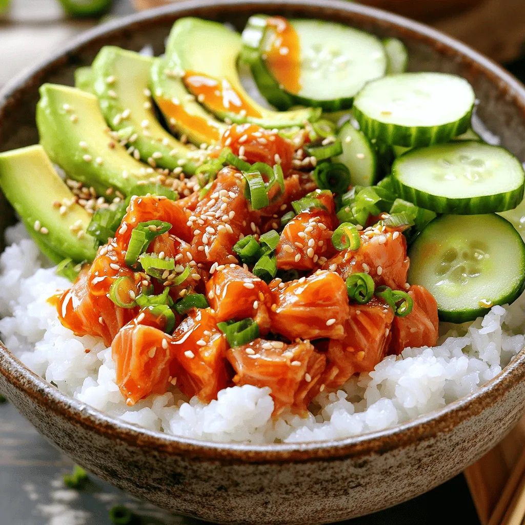 - 1 cup sushi rice - 1 ½ cups water - 200g sushi-grade tuna, diced - 2 tablespoons mayonnaise (preferably Japanese Kewpie) - 1 tablespoon sriracha - 1 teaspoon sesame oil - 1 avocado, sliced - ½ cucumber, thinly sliced - 2 green onions, sliced - 1 tablespoon sesame seeds - Nori sheets, cut into strips (for garnish) - Soy sauce, to serve (optional) In this recipe, sushi rice forms the base of the bowl. It provides a sticky and tasty foundation. Sushi-grade tuna is key for flavor and texture. You can find this at fish markets or grocery stores. The mayo adds creaminess, while sriracha gives that spicy kick. Fresh vegetables like avocado and cucumber add crunch and color. Green onions bring a mild onion flavor. Sesame seeds and nori add a nice touch. Soy sauce is optional but enhances the taste. - Pot for cooking rice - Mixing bowl - Serving bowls You need a pot to cook the rice perfectly. A mixing bowl helps you combine your spicy tuna mix. Finally, serving bowls hold your delicious creation. With these tools, you can make a great meal that impresses anyone. This recipe combines fresh ingredients with simple tools. You can easily create a healthy and flavorful meal at home. For the full recipe, check the section above. To prepare the sushi rice, start by rinsing it. Rinse the rice in cold water until the water runs clear. This step removes extra starch. Next, combine the rinsed rice with 1 ½ cups of water in a medium pot. Bring the mixture to a boil. Once boiling, reduce the heat to low. Cover the pot and let it simmer for 18 to 20 minutes. The rice will absorb the water and become tender. After cooking, remove the pot from heat. Let the rice rest, covered, for 10 minutes. This resting time helps the rice become fluffy and sticky. While the rice rests, it’s time to make the spicy tuna mixture. In a mixing bowl, combine 200 grams of diced sushi-grade tuna, 2 tablespoons of mayonnaise, 1 tablespoon of sriracha, and 1 teaspoon of sesame oil. Mix all the ingredients well. Make sure the tuna is coated evenly. This mixture will add a burst of flavor to your bowls. The creamy mayo and spicy sriracha create a perfect balance. Once the rice has rested, it’s time to assemble your bowls. Start by fluffing the rice with a fork. If you like, add a pinch of salt for extra flavor. Divide the rice into your serving bowls. Next, top each bowl with the spicy tuna mixture. Add sliced avocado, thin cucumber slices, and sprinkle green onions on top. Finally, add a sprinkle of sesame seeds for crunch. Don’t forget to garnish with nori strips. This extra touch adds flavor and a fun texture. For an optional touch, serve with soy sauce on the side. Enjoy your delicious and healthy spicy tuna sushi bowls! For a detailed preparation guide, check the Full Recipe. To make great sushi rice, you must rinse it well. Rinse the sushi rice under cold water. Keep rinsing until the water is clear. This helps remove excess starch. Removing starch keeps the rice from being too sticky. Next, cook the rice with 1 ½ cups of water. Bring it to a boil, then cover and reduce the heat. Let it simmer for 18-20 minutes. When done, take it off the heat and let it sit for 10 minutes. This resting time helps the rice finish cooking. It also allows the grains to firm up a bit. For an amazing meal, serve your sushi bowls with fresh ingredients. Sliced avocado adds creaminess. Thin cucumber slices give a nice crunch. You can also use sesame seeds for a nutty flavor. Arrange the ingredients in colorful layers. This makes the bowl look appealing. A good presentation can make your meal feel special. You can customize your spicy tuna mix to suit your taste. Start with the basic mix of tuna, mayonnaise, and sriracha. Adjust the sriracha to make it spicier or milder. You can also add a splash of lime juice for a fresh twist. If you want more texture, try adding chopped scallions or cilantro. For extra toppings, consider adding radish slices or pickled ginger. These can bring new flavors to your bowl. Nori strips not only look great, but they also add a tasty crunch. Each addition can change how the dish feels and tastes, making it your own. {{image_2}} You can switch out tuna for other proteins. Salmon is a great choice. It also works well in sushi bowls. You can use shrimp or crab if you prefer seafood. For a meat option, try cooked chicken. If you want a vegetarian bowl, tofu is perfect. Use firm tofu, and cube it for a nice texture. You can also use tempeh for a nutty flavor. Both options soak up flavors well. Adjusting spice levels is easy. If you want less heat, cut back on sriracha. You can add more mayonnaise to balance the spice. For more kick, try adding chili oil or fresh jalapeños. You can also switch sauces. Instead of using mayonnaise, try Greek yogurt for a tangy twist. Alternatively, mix in some wasabi for a unique flavor. Soy sauce or ponzu sauce can also add depth. Consider adding more vegetables for crunch and nutrition. Shredded carrots, radishes, or edamame work well. You can also toss in some seaweed salad for extra flavor. If you want rice substitutes, try quinoa or cauliflower rice. Quinoa adds protein and a nutty taste. Cauliflower rice is a low-carb option that keeps the dish light. This flexibility makes the spicy tuna sushi bowl a fun meal. You can make it your own with these variations or follow the full recipe for a classic take. To keep sushi rice and tuna fresh, you need to store them properly. Place leftover sushi rice in an airtight container. This helps to maintain its moisture and texture. For the spicy tuna, use a separate container. Make sure it is also airtight. This keeps the flavors locked in and prevents odors from mixing. Store both in the fridge to keep them safe. Consume leftovers within two days for the best taste. When reheating rice, avoid using a microwave if possible. Instead, place the rice in a pot with a splash of water. Cover it and heat on low. Stir occasionally to avoid sticking. This method keeps the rice fluffy. If you use a microwave, add a damp paper towel over the rice. This will help to steam it, keeping it moist. Do not overheat, as this can dry out the rice. Sushi rice lasts about three to four days in the fridge. The spicy tuna mix is best eaten within two days. After this, the quality may drop. Always check for off smells or changes in texture. If you see any signs of spoilage, it’s best to discard it. Keeping these timelines in mind helps ensure you enjoy your spicy tuna sushi bowls at their best. For the full recipe, check out the earlier sections. A spicy tuna sushi bowl is a fun and tasty dish. It blends sushi rice, fresh tuna, and spicy sauces. You can top it with creamy avocado and crunchy vegetables. The main ingredients include: - Sushi rice - Sushi-grade tuna - Mayonnaise - Sriracha - Sesame oil - Vegetables (like avocado and cucumber) - Green onions - Sesame seeds This meal is colorful and full of flavor. You can enjoy it as a healthy option for lunch or dinner. Yes, you can use canned tuna. Canned tuna is easy to find and saves time. However, fresh tuna has a firmer texture and better taste. Here are the pros and cons: Pros: - Quick and convenient - Affordable Cons: - Less flavor - Softer texture If you use canned tuna, choose a good brand for better taste. To make sushi rice stickier, rinse it well. This removes excess starch. Then, use the right water ratio. For every cup of rice, use 1.5 cups of water. Here are some tips: - Soak the rice for 30 minutes before cooking. - Allow the rice to rest after cooking for 10 minutes. - Fluff the rice gently with a fork to keep it airy. These steps help achieve a perfect sticky texture. Absolutely! This recipe is very flexible. You can swap ingredients based on your taste. Some ideas include: - Use salmon instead of tuna. - Add more vegetables like carrots or radishes. - Change the sauce to a spicy mayo or ponzu. Feel free to get creative and make it your own! Sushi rice is versatile. You can use it in many ways. Here are some ideas: - Sushi rolls: Fill with your favorite ingredients. - Rice balls: Shape rice with fillings like pickled plum. - Rice salad: Mix with veggies and a light dressing. Sushi rice adds a nice base for many meals. Enjoy exploring different dishes! You now have a complete guide to making a spicy tuna sushi bowl. We explored the key ingredients, tools, and step-by-step instructions. We discussed tips to perfect your rice and enhance flavors. You learned about variations and how to store your leftovers effectively. Sushi bowls are flexible and fun. You can adjust them to match your taste. Enjoy creating your own unique version with fresh ingredients and flavors. Happy cooking!