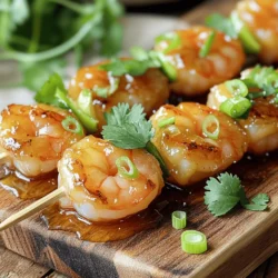 To make these tasty honey garlic shrimp skewers, you will need: - 1 pound large shrimp, peeled and deveined - 1/4 cup honey - 1/4 cup soy sauce (low sodium) - 4 cloves garlic, minced - 1 tablespoon fresh ginger, grated - 1 tablespoon rice vinegar - 2 tablespoons sesame oil - 1 teaspoon chili flakes (optional for heat) - Salt and pepper to taste - Fresh cilantro or green onions, for garnish - Skewers (soaked in water if wooden) When choosing shrimp, look for these signs of freshness: - They should smell like the sea, not strong or fishy. - The shells should be shiny and firm. - Avoid shrimp with black spots or a dull appearance. - If possible, buy shrimp that has been frozen right after being caught. You can modify this recipe if needed: - Use maple syrup or agave nectar instead of honey for a vegan option. - Try coconut aminos in place of soy sauce for a gluten-free choice. - Add lime juice instead of rice vinegar for a zesty twist. - For a different flavor, replace sesame oil with olive oil or avocado oil. First, gather your ingredients. You need large shrimp, honey, soy sauce, garlic, ginger, rice vinegar, sesame oil, chili flakes, salt, and pepper. Start by mixing the honey, soy sauce, minced garlic, and grated ginger in a bowl. Add the rice vinegar, sesame oil, chili flakes, salt, and pepper. Stir well until combined. Next, add the cleaned shrimp to the marinade. Make sure each shrimp gets coated with that delicious mix. Cover the bowl and put it in the fridge. Let it sit for at least 30 minutes. If you have time, marinate for up to 2 hours for better flavor. Now it's time to grill! First, preheat your grill or grill pan over medium-high heat. While the grill heats, thread the marinated shrimp onto the skewers. Leave a little space between each shrimp. This helps them cook evenly. Once the grill is hot, place the skewers on it. Grill each side for about 2-3 minutes. Watch for the shrimp to turn pink and opaque. For extra flavor, brush them with any leftover marinade while grilling. Once done, remove the skewers and let them rest for a few minutes. For this recipe, you will need a few key tools. A medium bowl is perfect for mixing the marinade. Use skewers, either wooden or metal. If you use wooden skewers, soak them in water before grilling. This prevents them from burning. A grill or grill pan is essential for cooking the shrimp. A brush helps spread extra marinade for flavor. Lastly, have a spatula ready for flipping the skewers easily. Following these steps and using the right tools will lead to perfect Honey Garlic Shrimp Skewers. For the full recipe, check out the section above. To get the best flavor from your shrimp, marinate them well. I recommend using a mix of honey, soy sauce, garlic, and ginger. This combo gives a sweet and savory taste. For best results, let the shrimp soak in the marinade. Thirty minutes is good, but two hours is better. The longer they sit, the more flavors they soak up. Just remember to cover them in the fridge! To keep shrimp from sticking, make sure your grill is hot. Preheat it to medium-high heat before cooking. You can also oil the grill grates lightly. Use a paper towel soaked in oil, and hold it with tongs. This helps create a non-stick surface. If using wooden skewers, soak them in water for at least 30 minutes. This prevents them from burning. When grilling shrimp, watch the temperature. Medium-high heat is best for cooking them quickly. Cook each side for about 2-3 minutes. The shrimp should turn pink and opaque when done. Keep an eye on them, as they cook fast. Overcooked shrimp can become tough. Remove them from the grill as soon as they are ready for a perfect bite. For the complete recipe, check out the Full Recipe section. {{image_2}} You can easily change the flavor of your honey garlic shrimp skewers. For a spicy kick, add more chili flakes or some sriracha to the marinade. You can also try adding lime or lemon juice for a zesty twist. This citrus adds brightness to the dish and pairs well with shrimp. Mixing in fresh herbs like basil or mint can also create a refreshing flavor. Experimenting with these options can make each meal unique and fun. If you want to switch proteins, shrimp is not your only choice. Chicken pieces work well, too. Just make sure to cut the chicken into bite-sized chunks. Marinate it just like the shrimp. Tofu is another great option for a plant-based version. Use firm tofu and cut it into cubes. Press the tofu to remove excess water before marinating. This helps it soak up the flavors better. Each protein will bring its own taste and texture to the skewers. Adding vegetables to your skewers can make them even better. Bell peppers, zucchini, and cherry tomatoes are great choices. These veggies cook well on the grill and add color to your dish. You can also use seasonal veggies like asparagus in spring or pumpkin in fall. Just cut them into similar sizes to the shrimp or protein you’re using. This ensures even cooking and a beautiful presentation. Pairing shrimp with veggies adds flavor and makes the meal more nutritious. For more details, check the full recipe. To keep your Honey Garlic Shrimp Skewers fresh, place leftovers in an airtight container. This stops air from getting in and prevents any strong smells from mixing. Store the container in the fridge for up to three days. If you want to enjoy them later, do not let them sit out for long. Always cool them to room temperature before storing. You can freeze marinated shrimp for later use. Place the raw shrimp in a freezer bag with the marinade. Squeeze out as much air as you can before sealing the bag. Label it with the date. You can freeze it for up to three months. When you are ready to use it, thaw the shrimp in the fridge overnight. This way, they will stay tasty and tender. To reheat your shrimp, do it gently to keep them from getting rubbery. You can heat them in a pan over low heat, adding a splash of water or broth. Cover the pan to keep moisture in. Stir occasionally until the shrimp are warm. You can also use a microwave. Heat them in short bursts, checking often to avoid overcooking. Enjoy your leftover skewers as if they were fresh from the grill! For the full recipe, check out the complete details above. For the best flavor, I recommend marinating shrimp for at least 30 minutes. This allows the shrimp to soak up the honey garlic mixture. If you have time, marinate up to 2 hours. The longer you marinate, the tastier your shrimp will be. Just be careful not to over-marinate. If you let them sit too long, the shrimp can become mushy. Yes, you can use frozen shrimp. Make sure to thaw them completely before marinating. You can thaw shrimp overnight in the fridge or quickly in cold water. Once thawed, peel and devein them if needed. Frozen shrimp can work well, but fresh shrimp often taste better. Always check the label for quality when buying frozen shrimp. Honey garlic shrimp skewers pair well with many sides. Here are some tasty options: - Steamed rice - Quinoa or couscous - Grilled vegetables - A fresh salad with vinaigrette - Garlic bread or naan These sides complement the flavors of the shrimp and create a balanced meal. For more ideas, check out the Full Recipe for additional inspiration. This blog post covered all you need to make Honey Garlic Shrimp Skewers. We looked at fresh ingredients, step-by-step directions, and tips for grilling. You learned about flavor variations and how to store leftovers. In conclusion, with practice, you can master this dish. Enjoy the tasty results and share them with others. Happy cooking, and may your skewers always impress!