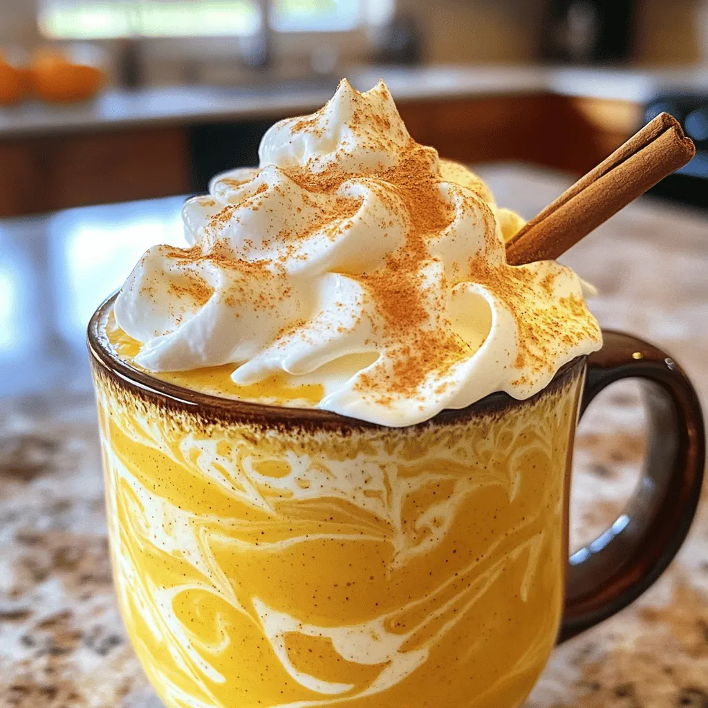 To make a Pumpkin Spice Eggnog Latte, you will need: - 1 cup brewed espresso or strong coffee - 1 cup eggnog (store-bought or homemade) - 1/2 cup milk (any kind) - 1/4 cup pure pumpkin puree - 1 teaspoon vanilla extract - 1 teaspoon pumpkin pie spice (plus more for garnish) - 1 tablespoon maple syrup (adjust to taste) - Whipped cream (for topping) - Cinnamon stick (for garnish, optional) These ingredients create a warm and cozy drink. The pumpkin puree adds a nice texture. The spices bring in the festive flavors we all love. You can make your latte even more special with these garnishes: - Extra pumpkin pie spice for a stronger flavor - Whipped cream for a creamy touch - A cinnamon stick for a classic look These toppings make your drink not just tasty but also pretty. They add fun and festivity to your cozy treat. If you have dietary needs, here are some easy swaps: - Use almond milk or oat milk for dairy-free options. - Choose a sugar-free eggnog to cut down on sugar. - Use a pumpkin spice blend without added sugar. These substitutions keep your drink delicious while meeting your needs. Enjoy your own version of this festive drink! To start, grab a small saucepan. Add 1 cup of eggnog, 1/2 cup of milk, and 1/4 cup of pure pumpkin puree. Pour in 1 teaspoon of vanilla extract and 1 teaspoon of pumpkin pie spice. Finally, add 1 tablespoon of maple syrup. Heat the mix over medium heat. Stir often until it's hot, but don’t let it boil. This keeps all the flavors bright. Once warm, you can froth it. Use a frother or whisk to add air. If you want, blend it briefly for smoothness. Now, brew 1 cup of strong espresso or coffee. Use your favorite coffee method. Pour the hot coffee into a large mug. Then, gently pour the pumpkin eggnog mixture over it. Stir lightly to blend the two together. The warm coffee and the spiced eggnog create a cozy treat. Next, it’s time for the fun part! Top your latte with a generous amount of whipped cream. Then, sprinkle extra pumpkin pie spice on top. If you like, add a cinnamon stick for garnish. This not only looks great but adds flavor too. Serve your Pumpkin Spice Eggnog Latte hot. Enjoy the cozy flavors with a friend or by yourself. To get the best froth, heat your milk and eggnog mix slowly. Stir it often. You want it hot but not boiling. Once warm, use a frother or a whisk to add air. If you don’t have a frother, a blender works too! Just blend for a few seconds. The goal is creamy and fluffy foam. This step makes your Pumpkin Spice Eggnog Latte feel special. Taste is key! Start with one tablespoon of maple syrup. If you like it sweeter, add more syrup, little by little. For spice, one teaspoon of pumpkin pie spice is a good start. If you love spice, sprinkle in a bit more. Always taste as you go. This lets you create a drink that’s just right for you. For a rich flavor, use strong coffee or espresso. Brewed espresso works best, but any strong coffee can do. The bold flavor stands up to the creamy eggnog and pumpkin. If you prefer decaf, go for it! The spices and eggnog will still shine through. Enjoy your cozy drink! {{image_2}} You can swap regular milk for plant-based milk. Almond, oat, or coconut milk works well. Each brings a unique taste to your latte. Almond milk adds nuttiness, while oat milk gives a creamy texture. Coconut milk offers a tropical twist. Adjust the amount as needed for your perfect taste. Want a cool treat? Make an iced version of this latte. Brew your coffee and let it cool. Mix your pumpkin eggnog with milk over ice. Pour it over the cold coffee. This version is perfect for warm days or when you crave something refreshing. To make this latte vegan, use non-dairy eggnog. There are many brands available. Check for one that fits your taste. Use maple syrup for sweetness instead of honey. Enjoy the same cozy flavors without the dairy. This way, everyone can enjoy a pumpkin spice latte! If you have leftover pumpkin eggnog, store it in an airtight container. Place it in the fridge. It will stay fresh for up to three days. Make sure to label the container with the date. This way, you’ll know when to use it. To reheat your eggnog mixture, pour it into a saucepan. Heat it on low. Stir gently to avoid burning. You want it warm, not boiling. This keeps the flavor smooth and creamy. If you prefer, you can also use a microwave. Heat in short bursts, stirring in between. For the best taste, consume your pumpkin eggnog within three days. Always check for any off smells or changes in texture. If it does not look or smell right, it is best to discard it. To prevent waste, make only what you can enjoy! Pumpkin Spice Eggnog Latte is a warm drink made with pumpkin, eggnog, and coffee. It blends cozy fall flavors into a creamy delight. You start with brewed espresso or coffee. Then, heat eggnog, milk, pumpkin puree, vanilla, and spices together. This mixture gets poured over your coffee. Finally, you top it with whipped cream and spice. Yes, you can make this latte without espresso. If you want a lighter drink, use strong brewed coffee instead. It still gives you that warm, spicy flavor. Just follow the same steps as before. The eggnog mixture will work well with any strong coffee. Homemade eggnog lasts about 3 to 5 days in the fridge. Store it in an airtight container. Always check for any off smells or changes in texture before using. If you want to keep it longer, you can freeze it for up to 6 months. Just thaw it overnight in the fridge when ready to use. This blog post covered how to make a delicious Pumpkin Spice Eggnog Latte. You learned about key ingredients and possible garnishes. I shared steps for mixing and serving this drink. I also gave tips for perfect froth and how to adapt it based on dietary needs. Remember to store leftovers correctly and reheat them properly to keep them fresh. Enjoy your drink and get creative with variations!