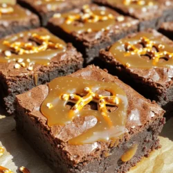 - 1 cup unsalted butter, melted - 1 cup granulated sugar - 1 cup brown sugar, packed - 4 large eggs - 1 teaspoon vanilla extract - 1 cup all-purpose flour - 1/2 cup unsweetened cocoa powder - 1/2 teaspoon salt - 1 cup chocolate chips - 1 cup pretzels, roughly chopped - 1/2 cup caramel sauce The ingredients for caramel pretzel brownies are simple yet full of flavor. The butter adds richness, while both types of sugar give a nice sweetness. Eggs provide structure, and vanilla enhances the taste. The flour and cocoa create a lovely brownie base. Chocolate chips bring a delightful melt, and chopped pretzels add crunch and saltiness. Lastly, caramel sauce is a game-changer, giving that sweet, gooey finish. - Alternatives for unsalted butter: You can use coconut oil or vegan butter for a dairy-free option. - Sweetener options for lower sugar versions: Try using monk fruit or stevia as sugar substitutes. - Gluten-free flour options: A gluten-free blend or almond flour works well if you prefer gluten-free brownies. These substitutions keep the spirit of the recipe intact while catering to different needs. Enjoy experimenting! - Preheat your oven to 350°F. - Grease a 9x13 inch baking pan or line it with parchment paper. This step is key to getting those brownies out easily. A well-prepped pan helps prevent sticking. - In a large bowl, whisk together: - 1 cup unsalted butter, melted - 1 cup granulated sugar - 1 cup brown sugar - Add 4 large eggs, mixing well after each one. - Stir in 1 teaspoon vanilla extract. Now, we need to mix in the dry ingredients. - Gently sift in: - 1 cup all-purpose flour - 1/2 cup unsweetened cocoa powder - 1/2 teaspoon salt - Fold in: - 1 cup chocolate chips - 1 cup chopped pretzels Be careful not to overmix. This keeps your brownies soft and chewy. - Pour half of the brownie batter into the pan. - Drizzle half of the 1/2 cup caramel sauce over this layer. - Add the rest of the brownie batter on top. - Drizzle the remaining caramel sauce over the top. - Sprinkle some reserved pretzels on top. To create a nice marbled effect, use a knife or toothpick. Swirl the caramel gently into the batter. - Bake in the preheated oven for 25-30 minutes. - To test for doneness, insert a toothpick in the center. It should come out with a few moist crumbs. Let the brownies cool for at least 15 minutes before cutting them into squares. Enjoy your sweet treat! To get the best texture, do not overmix your batter. Overmixing can make brownies tough. Mix just enough to combine the ingredients smoothly. When folding in the chocolate chips and pretzels, use a gentle touch. This keeps the brownies light and fluffy. For a great presentation, serve brownies warm. Top them with a drizzle of caramel sauce. A sprinkle of sea salt adds a nice touch. You can also pair these brownies with ice cream or whipped cream. The creaminess balances the sweet and salty flavors. Add-ins can make your brownies even better. Try mixing in chopped nuts for crunch. You could also add a pinch of sea salt for flavor. A dash of cinnamon can enhance the taste, too. Experiment with different spices to find your perfect mix. {{image_2}} You can mix up the flavors in your caramel pretzel brownies in fun ways. - Adding peanut butter: Stir in half a cup of creamy peanut butter into the batter. This gives a nutty taste and adds richness. You can also drizzle some on top for a pretty finish. - Incorporating nuts or coconut: Try adding chopped nuts like walnuts or pecans for a crunch. Shredded coconut can add a sweet twist. Both options bring new textures and flavors. You can make these brownies fit different diets too. - Vegan adaptations: Replace eggs with flaxseed meal mixed with water. Use a vegan butter substitute and dairy-free chocolate chips. This keeps the treat tasty without animal products. - Nut-free options: If you have nut allergies, skip the nuts and peanut butter. You can still enjoy the brownies with pretzels and chocolate. Changing the way you serve these brownies can be really fun. - Brownie bites vs. traditional squares: Cut the brownies into small bites for easy grabbing. These are great for parties or gatherings. You can also keep them as traditional squares for a more classic look. - Creating layered brownies: For a twist, add more layers. Pour some batter, then add caramel, and repeat. This makes the brownies extra gooey and delicious. To keep your caramel pretzel brownies fresh, use an airtight container. A glass or plastic container works well. Place parchment paper between layers to prevent sticking. Store the container in a cool, dry place. The best temperature is room temperature, around 70°F (21°C). Avoid heat and moisture to maintain texture and taste. Freezing brownies is easy and keeps them tasty. First, let the brownies cool completely. Cut them into squares, then wrap each piece in plastic wrap. Place the wrapped brownies in a freezer bag or container. Make sure to remove excess air. To thaw, take out a brownie and leave it at room temperature for about 30 minutes. You can also heat it in the microwave for a few seconds. Caramel pretzel brownies stay fresh for about 3 to 5 days at room temperature. Look for signs of spoilage like a dry texture or an off smell. If you see mold or if they feel hard, it’s best to toss them. Enjoy your treats while they are still delicious! You can use a few tests to check if your brownies are done. First, look at the edges. They should pull away from the pan slightly. Next, insert a toothpick into the center. If it comes out with a few moist crumbs, they are ready. If it is wet with batter, bake a little longer. Remember, brownies keep cooking after you take them out. Yes, you can use various types of chocolate. Dark chocolate gives a rich flavor, while milk chocolate adds sweetness. You may also try white chocolate for a creamier taste. Each type will change the brownie’s flavor and texture. Experiment with different chocolates to find your favorite mix. To cut brownies smoothly, use a sharp knife. Dip it in hot water for a clean cut. Wipe the knife after each slice to keep edges neat. You can also chill the brownies first for easier cutting. This method helps you get perfect squares every time. This article covered all you need to know to create delicious brownies. We explored key ingredients, useful substitutions, and easy steps to bake them just right. I shared tips for texture, serving options, and flavor variations to suit different tastes. Remember, proper storage keeps your brownies fresh. With the right techniques and ingredients, you can impress anyone with your brownies. Happy baking—enjoy every bite!