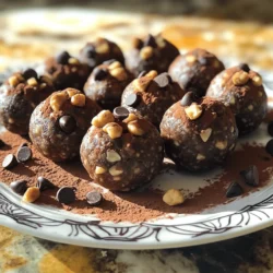- 1 cup rolled oats - 1/2 cup almond butter (or any nut butter of choice) - 1/4 cup honey or maple syrup - 1/4 cup unsweetened cocoa powder - 1 tablespoon instant espresso powder - 1/4 cup dark chocolate chips (or chunks) - 1/4 teaspoon sea salt - 1/4 cup chopped nuts (like almonds or walnuts) - Optional: 1/2 teaspoon vanilla extract These ingredients make up a tasty and healthy snack. The rolled oats provide fiber and energy. Almond butter gives healthy fats and protein. Honey or maple syrup adds sweetness and moisture. Unsweetened cocoa powder brings rich flavor without added sugar. Instant espresso powder gives a nice coffee kick. Dark chocolate chips add a bit of sweetness and texture. Sea salt enhances all the flavors. Chopped nuts add crunch and healthy fats. If you want, you can include vanilla extract for extra flavor. When you gather these ingredients, you set the stage for a snack that is not only delicious but also packed with good nutrition. The mix of flavors keeps each bite exciting. You can easily adjust the recipe to fit your taste. For instance, try using peanut butter instead of almond butter for a different twist. 1. In a large bowl, combine the rolled oats, almond butter, honey (or maple syrup), cocoa powder, espresso powder, and sea salt. If you want, add vanilla extract for extra flavor. 2. Stir the mixture well with a spatula or spoon. It should feel sticky and hold together. 3. Fold in the dark chocolate chips and chopped nuts. Mix until everything is evenly spread in the dough. 1. Use your hands to scoop out small portions of the dough. Aim for about 1 tablespoon for each ball. 2. Roll the dough between your palms to form smooth balls. Place them on a baking sheet lined with parchment paper. 3. Once you have rolled all the mixture, refrigerate the balls for at least 30 minutes. This helps them firm up. 1. Serve the energy balls on a pretty plate. Sprinkling cocoa powder or chopped nuts around them makes a nice touch. 2. For a special gift, package them in small boxes. They make great homemade treats for friends! Getting the ingredient amounts right is key. Use 1 cup of rolled oats and 1/2 cup of nut butter. These ratios help the balls hold together well. For sweetness, add 1/4 cup of honey or maple syrup. The right balance keeps them tasty and chewy. Chill the energy balls for at least 30 minutes. This time helps them firm up. If you skip chilling, they may fall apart. A cool fridge makes a big difference. You can try different nut butters. Almond butter is great, but peanut butter adds a nice twist too. Each type brings its own taste and texture. Also, feel free to switch up the chocolate. Dark chocolate adds richness, while milk chocolate gives a sweeter bite. You can even use white chocolate for a fun change. One common mistake is overmixing the ingredients. Stir just enough to blend them. If you mix too much, the balls can lose their texture. Another mistake is not chilling them long enough. You want them firm but not hard. If they're too soft, they won’t hold their shape. {{image_2}} You can boost the nutrition of your energy balls by adding superfoods. Chia seeds and flax seeds are great choices. They add fiber and healthy fats. Just a few tablespoons can make a big difference in health benefits. You can also switch up the nuts. Instead of almonds or walnuts, try using pecans or sunflower seeds. This change can add different flavors and textures. Want to switch things up? Try different extracts. Almond or peppermint extracts can give a fun twist to your energy balls. You can also add dried fruits. Raisins, cranberries, or chopped apricots add sweetness and chewiness. Just remember not to add too much, or they might be too sweet. If you want to make these energy balls vegan, it's easy! Just replace honey with maple syrup. This keeps them sweet while staying plant-based. For a gluten-free option, make sure to use certified gluten-free oats. This way, everyone can enjoy these tasty snacks without worry. Store your chocolate espresso energy balls in an airtight container. This keeps them fresh longer. Avoid using plastic bags, as they may not seal well. Place the container in the fridge. This helps the energy balls stay firm and tasty. You can freeze these energy balls for long-term storage. First, put them in a single layer on a baking sheet. Freeze for about one hour until they are solid. After that, transfer them to a freezer-safe bag or container. When you want to eat one, just take it out and let it thaw for about 15 minutes. In the fridge, these energy balls last for up to a week. Look for signs of spoilage, like a strange smell or change in color. If they feel dry or hard, it’s best to toss them. Enjoy your tasty snacks while they are fresh! One energy ball has about 100 calories. This varies based on the nut butter and sweetener you use. Here’s a quick look at the nutritional breakdown: - Rolled oats: 30 calories - Almond butter: 50 calories - Honey or maple syrup: 20 calories - Cocoa powder: 10 calories - Espresso powder: 2 calories - Dark chocolate chips: 15 calories - Chopped nuts: 15 calories This makes for a tasty snack that gives you energy. Yes, you can! Here are some great options: - Agave nectar: A good vegan choice. - Coconut sugar: Offers a caramel flavor. - Stevia: A low-calorie alternative. - Brown rice syrup: For a thicker texture. These sweeteners can change the taste slightly. Adjust to your liking! These energy balls last up to a week in the fridge. Store them in an airtight container. Keep them cool to maintain freshness. If you want them to last longer, freeze them. In the freezer, they can stay good for up to three months. Yes! They are packed with nutrients. Here are some benefits: - Oats: Great for fiber and energy. - Nut butter: Provides protein and healthy fats. - Cocoa powder: Full of antioxidants. - Espresso powder: Gives a caffeine boost. These ingredients make for a balanced snack that fuels your day. You can! If you skip the espresso powder, try these substitutes: - Instant coffee: Gives a similar flavor. - Cocoa powder: For a chocolatey taste. - Vanilla extract: Adds sweetness without coffee. Adjust the other ingredients to keep the right texture. Enjoy experimenting! You can create tasty Chocolate Espresso Energy Balls with simple ingredients and steps. We discussed primary ingredients, preparation tips, and ways to enhance flavor. Remember, avoid overmixing and chill your balls for the best texture. Experiment with variations like adding superfoods or using different nut butters. Store them properly to keep them fresh. With this recipe, you'll have a quick and delicious energy boost. Enjoy your creations and feel the energy they provide!
