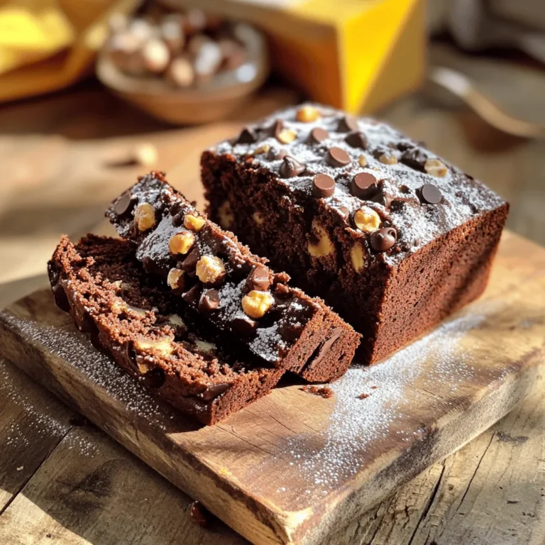 - 3 ripe bananas, mashed - 1/2 cup unsweetened cocoa powder - 1/2 cup hazelnut flour - 1 cup all-purpose flour - 1 teaspoon baking soda - 1/2 teaspoon salt - 1/2 cup brown sugar - 1/4 cup granulated sugar - 1/3 cup vegetable oil - 2 large eggs - 1 teaspoon vanilla extract - 1/2 cup chocolate chips (semi-sweet or dark) - 1/4 cup chopped hazelnuts (optional) You need ripe bananas to start. They give the best flavor and sweetness. I like to use three bananas. They should be soft and spotty, which means they are ready. Next, you will use cocoa powder. Half a cup will give the bread its rich chocolate taste. Hazelnut flour is another star in this recipe. It adds a nutty flavor. You also need all-purpose flour to give the bread its structure. One cup will do. For leavening, add one teaspoon of baking soda. This helps the bread rise. You also need half a teaspoon of salt. Salt boosts the flavors in your bread. Sweetness comes from sugars. You will use half a cup of brown sugar and a quarter cup of granulated sugar. Brown sugar gives a nice moist texture and flavor. You will also need one-third cup of vegetable oil for moisture. Two large eggs help bind everything together. One teaspoon of vanilla extract adds a warm taste to the mix. Lastly, don't forget the fun stuff. You will need half a cup of chocolate chips for that gooey goodness. If you want to, add a quarter cup of chopped hazelnuts for extra crunch. Gather these ingredients, and you are ready to bake! - Preheat the oven to 350°F (175°C). - Grease or line a 9x5 inch loaf pan. First, you need to set your oven. This step is key. The right heat ensures your bread bakes evenly. Greasing the pan helps the bread slide out easily later. Line it with parchment paper if you prefer. - Combine bananas, oils, sugars, eggs, and vanilla. Next, grab a bowl. Mash the bananas well. Use three ripe bananas for the best flavor. Then, mix in the vegetable oil, brown sugar, granulated sugar, eggs, and vanilla extract. Whisk this mixture until it’s smooth. You want it to blend well. - Sift together hazelnut flour, all-purpose flour, cocoa powder, baking soda, and salt. Now, take another bowl. Sift the hazelnut flour, all-purpose flour, cocoa powder, baking soda, and salt together. Sifting breaks up lumps. It also makes sure your dry mix is light and fluffy. This helps the bread rise nicely. - Fold wet ingredients into dry mixture gently. Pour your wet mix into the bowl with the dry mix. Use a spatula to fold them together gently. Be careful not to overmix; just combine until there are no dry spots. Overmixing can make the bread tough. - Incorporate chocolate chips and optional hazelnuts. Now, it’s time for the fun part! Fold in the chocolate chips. If you like, add chopped hazelnuts too. This gives your bread a nice crunch and extra flavor. Make sure they spread throughout the batter. - Pour batter into prepared pan and bake for 50-60 minutes. Finally, pour the batter into your prepared pan. Smooth the top with a spatula. Place it in the oven and bake for 50-60 minutes. Check it with a toothpick. If it comes out clean, your bread is ready! Let it cool a bit before you take it out of the pan. Enjoy the smell while it bakes! To make the best chocolate hazelnut banana bread, start with ripe bananas. Look for bananas that are mostly brown with some spots. They will give your bread the best flavor and moisture. Be careful not to overmix your batter. When you combine the wet and dry ingredients, mix just until you see no dry flour. Overmixing can make your bread tough and dense. For a tasty nut butter pairing, try using hazelnut butter. It goes well with the hazelnut flour in the bread. Almond butter is also a great choice, adding a subtle nutty flavor. You can add toppings to your banana bread for extra fun. Try spreading a thin layer of nut butter on top. You could also sprinkle some chocolate chips or chopped hazelnuts before serving. When serving your banana bread, slice it when warm. This keeps it soft and easy to eat. A light dusting of powdered sugar makes it look great too. You can also serve it with fresh fruit or a scoop of ice cream for a delightful treat. {{image_2}} You can switch out hazelnuts for other nuts. Walnuts add a rich, earthy taste. Pecans bring a sweet flavor and crunch. Try mixing nuts for a unique bite. You can also toast the nuts for added depth. If you need gluten-free options, use almond flour or a gluten-free blend. Oat flour works well too. These options keep the bread moist and delicious. Just remember that the texture may change slightly. Enhance your bread with spices like cinnamon or nutmeg. You can also add a splash of almond extract for depth. For a twist, try adding peanut butter or hazelnut spread. These small changes can make a big difference. To keep your chocolate hazelnut banana bread fresh for a few days, wrap it in plastic wrap. You can also place it in an airtight container. This helps keep moisture in and prevents it from drying out. Store it at room temperature for up to three days. If you notice any mold or a change in smell, it’s best to toss it. For long-term storage, freezing is a great option. First, slice the banana bread. Then, wrap each slice in plastic wrap. You can also place the slices in a freezer bag. This helps keep them safe from freezer burn. When you want to eat some, take out a slice and let it thaw in the fridge overnight. You can also microwave it for a quick warm-up. To reheat banana bread for the best taste, use your oven. Preheat it to 350°F (175°C). Place the slice on a baking sheet and heat it for about 10 minutes. This keeps the bread moist and brings back its fresh flavor. If you’re in a hurry, you can use a microwave. Heat it for about 15-20 seconds. Just be careful not to overheat it, or it might become tough. Yes, you can! To make this banana bread vegan, substitute the eggs. Use 1/4 cup of unsweetened applesauce or a flax egg (mix 1 tablespoon flaxseed meal with 2.5 tablespoons water). For the dairy, simply use a plant-based oil, like coconut or canola oil. You can also swap chocolate chips for dairy-free options. To check if your banana bread is done, insert a toothpick into the center. If it comes out clean or with a few crumbs, the bread is ready. If the toothpick has wet batter, bake for a few more minutes. Keep an eye on the top; it should be firm and slightly cracked. The best bananas for baking are very ripe. Look for bananas with brown spots or ones that are mostly brown. These bananas are sweeter and softer, which will create a moist and flavorful bread. Avoid using green bananas, as they are too firm and not sweet enough for baking. This blog post showed you how to make yummy banana bread with chocolate and hazelnuts. We covered the ingredients, step-by-step instructions, and tips for the best results. I shared ways to store it and answered common questions. Now, you can bake this treat for yourself or share it with friends. Enjoy the flavors and have fun experimenting with variations. Happy baking!
