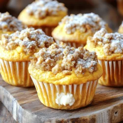 - 1 cup canned pure pumpkin puree - 1/2 cup granulated sugar - 1/2 cup brown sugar, packed - 1/2 cup vegetable oil - 2 large eggs - 1 teaspoon vanilla extract - 1 3/4 cups all-purpose flour - 1 teaspoon baking powder - 1 teaspoon baking soda - 1 teaspoon ground cinnamon - 1/2 teaspoon ground nutmeg - 1/2 teaspoon ground ginger - 1/2 teaspoon salt - 4 oz cream cheese, softened - 1/4 cup powdered sugar - 1/2 teaspoon vanilla extract - 1/2 cup all-purpose flour - 1/4 cup brown sugar, packed - 1/4 cup rolled oats - 1/2 teaspoon ground cinnamon - 1/4 cup cold butter, cubed Each ingredient plays an important role in making these muffins taste amazing. The pumpkin puree brings moisture and a lovely flavor. The sugars add sweetness and help the muffins rise. Vegetable oil keeps them soft. Eggs bind everything together and add richness. The spices, like cinnamon and nutmeg, give warmth and depth. The cream cheese filling adds a delicious surprise in the middle. The streusel topping gives a nice crunch and extra flavor. Make sure to use fresh ingredients for the best taste. If you want a fun twist, you can add chocolate chips or nuts to the batter. These muffins will be a hit! - Preheat oven at 350°F (175°C). - Line muffin tin with paper liners. Start by getting your oven ready. This step is key for even baking. Lining your muffin tin with paper liners makes for easy cleanup. Plus, it helps keep the muffins moist. - Combine softened cream cheese, powdered sugar, and vanilla extract. - Mix until smooth. In a bowl, add the softened cream cheese. You want it to be soft for easy mixing. Add the powdered sugar and vanilla extract next. Mix everything until it is smooth and creamy. This filling adds a rich flavor to your muffins. - Mix pumpkin puree, sugars, vegetable oil, eggs, and vanilla in a bowl. - Combine dry ingredients and gradually add to wet mixture. In a large bowl, combine the pumpkin puree, granulated sugar, brown sugar, vegetable oil, eggs, and vanilla. Whisk it well until everything is smooth. In another bowl, mix flour, baking powder, baking soda, cinnamon, nutmeg, ginger, and salt. Gradually add this dry mix to the wet mixture. Stir until just combined. Be careful not to overmix. - Mix flour, brown sugar, oats, and cinnamon. - Combine with cold butter until crumbly. For the streusel, mix flour, brown sugar, rolled oats, and cinnamon in a bowl. Next, add cold cubed butter. Use your fingers or a pastry cutter to mix it until it looks crumbly. This topping gives the muffins a crunchy texture. - Fill muffin cups with batter and add cream cheese filling. - Top with remaining batter and streusel. Now it's time to assemble. Fill each muffin cup about one-third full with the pumpkin batter. Then, add about a tablespoon of the cream cheese filling in the center of each. Cover it with more batter until almost full. Finally, sprinkle the streusel topping generously over each muffin. - Bake for 18-20 minutes. - Cool muffins before serving. Place the muffin tin in the oven and bake for 18 to 20 minutes. You know they’re done when a toothpick comes out clean. Once baked, let the muffins cool in the pan for about five minutes. Then, transfer them to a wire rack to cool completely. Enjoy the warm, delightful smell as they cool! - Do not overmix the batter. Overmixing can make muffins tough. Mix just until dry ingredients blend in. This keeps them light and fluffy. - Use room temperature ingredients for the cream cheese filling. Softened cream cheese blends easier. This makes for a smooth filling that flows nicely into the muffins. - Serve warm with a light dusting of powdered sugar. This adds a sweet touch and looks beautiful. Use a sifter to create an even layer. - Pair with cream cheese frosting. This adds an extra layer of flavor. Place it in a small bowl for dipping or spread it on top for a treat. - If muffins do not rise properly, check your leavening agents. Make sure your baking powder and baking soda are fresh. They help the muffins rise and become fluffy. - To achieve the perfect streusel texture, use cold butter. Cold butter creates a crumbly topping. Mix until it resembles coarse crumbs for that delightful crunch on top. {{image_2}} You can make these muffins even more fun by adding chocolate chips or nuts. Dark chocolate chips add a rich taste that pairs well with pumpkin. Chopped walnuts or pecans give a nice crunch. You can also mix in spices like allspice or clove for a twist. This change brings warmth and depth to the flavor. If you need gluten-free muffins, try using almond flour or a gluten-free flour blend. Both options work well and keep the muffins tasty. For a vegan version, use flax eggs instead of regular eggs. You can also swap in non-dairy cream cheese for the filling. These choices help more people enjoy this treat. Using fresh pumpkin during fall makes these muffins extra special. Fresh pumpkin adds a vibrant taste and color. You can also infuse the muffins with festive flavors like maple or pecan. Maple syrup gives a sweet touch, while pecans add a nice crunch. These ideas make the muffins perfect for seasonal celebrations. To keep your muffins fresh, use an airtight container. This helps to trap moisture and keeps them soft. If you plan to enjoy them later, the freezer is a great option. Just wrap each muffin in plastic wrap before placing them in a freezer bag. This will prevent freezer burn. At room temperature, your muffins will stay fresh for about three days. If you store them in the fridge, they can last up to a week. Just remember that refrigeration might change their texture slightly. To reheat your muffins without drying them out, use the microwave. Warm them for 10 to 15 seconds. For a crispy top, place them in the oven at 350°F for about 5 minutes. This method helps restore some of that fresh-baked goodness! Yes, you can make these muffins ahead of time. To do this, prepare the batter and fill the muffin cups. Cover the muffin tin with plastic wrap and store it in the fridge for up to 24 hours. When you're ready to bake, just remove the wrap and bake as directed. This method keeps the muffins fresh and saves you time. To check if the muffins are done, insert a toothpick into the center of a muffin. If it comes out clean or with a few crumbs, they are ready. If the toothpick has wet batter on it, bake for a few more minutes. This simple test helps you avoid undercooked muffins. Absolutely! To freeze, let the muffins cool completely. Place them in an airtight container or a freezer bag. They can stay fresh in the freezer for up to three months. When you're ready to enjoy them, thaw in the fridge overnight or at room temperature. For a warm treat, reheat in the oven or microwave. These pumpkin cream cheese streusel muffins are easy and fun to make. You learned about the key ingredients like pumpkin puree, cream cheese, and spices, and the step-by-step method to bake them perfectly. Tips on serving and storing help you enjoy your muffins longer. Feel free to explore flavor variations and dietary adaptations for a personal touch. Baking should be enjoyable, and these muffins are a great treat! So gather your ingredients and start baking today! You won’t regret it.