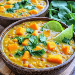 This soup needs simple but tasty items. Here are the main ingredients: - 1 cup red lentils, rinsed - 1 can (14 oz) coconut milk - 4 cups vegetable broth - 1 medium onion, chopped - 3 cloves garlic, minced - 1 tablespoon fresh ginger, grated - 1 tablespoon curry powder - 1 teaspoon ground cumin - 1/2 teaspoon turmeric - 1 cup diced carrots - 1 cup diced sweet potato - 1 cup spinach, roughly chopped - 2 tablespoons olive oil - Salt and pepper to taste - Fresh cilantro, for garnish These ingredients give the soup a rich flavor and hearty texture. The red lentils cook quickly and add protein. Coconut milk makes it creamy and rich. The spices bring warmth and depth to each bowl. Want to make your soup even better? Here are some fun ideas: - Fresh cilantro adds a bright touch. - A squeeze of lime gives it a zesty kick. - Serve with crusty bread for dipping. - Try it over fluffy rice if you want a filling meal. These garnishes not only look great, but they also enhance the taste. This soup is already vegan and gluten-free! But if you need to adjust it, here are some swaps: - Use vegetable broth or water if you don’t have broth. - Swap lentils for chickpeas if you prefer. - Try almond or oat milk instead of coconut milk for a lighter taste. These swaps keep the soup delicious while meeting your needs. Enjoy making this cozy dish your own! To start, gather all your ingredients. Here’s what you need: - 1 cup red lentils, rinsed - 1 can (14 oz) coconut milk - 4 cups vegetable broth - 1 medium onion, chopped - 3 cloves garlic, minced - 1 tablespoon fresh ginger, grated - 1 tablespoon curry powder - 1 teaspoon ground cumin - 1/2 teaspoon turmeric - 1 cup diced carrots - 1 cup diced sweet potato - 1 cup spinach, roughly chopped - 2 tablespoons olive oil - Salt and pepper to taste - Fresh cilantro, for garnish First, rinse the lentils under cold water. This will help remove any debris. Chop the onion, garlic, and ginger. Dice the carrots and sweet potato into small pieces. This helps them cook evenly. 1. Heat olive oil in a large pot over medium heat. 2. Add the chopped onion and sauté for 4–5 minutes, until it turns translucent. 3. Stir in the minced garlic and grated ginger. Cook for another 1–2 minutes until fragrant. 4. Add the curry powder, ground cumin, and turmeric. Toast the spices for about 1 minute. Mix well with the onion and garlic. 5. Add the diced carrots and sweet potato. Stir to coat them in the spices. Cook for another 5 minutes to soft them slightly. 6. Pour in the vegetable broth and coconut milk. Bring the mixture to a gentle boil. 7. Stir in the rinsed lentils. Reduce the heat to low and let the soup simmer for 25–30 minutes. Cook until the lentils and vegetables are tender. 8. Add the chopped spinach and cook for an additional 5 minutes, just until the spinach wilts. 9. Season with salt and pepper to taste before serving. 10. Ladle the soup into bowls and garnish with fresh cilantro. - Use fresh spices for a stronger flavor. - Toast spices before adding liquids. This boosts their taste. - Add salt at the end for better control over flavor. - Adjust the thickness by adding more broth or water. - For extra creaminess, blend part of the soup and mix it back. By following these steps, you’ll create a cozy soup that warms your heart and fills your belly. To boost the flavor of your cozy coconut curry lentil soup, try these tips: - Add a squeeze of lime juice before serving for brightness. - Use fresh herbs like basil or mint for a fragrant touch. - Try a splash of soy sauce or tamari for added depth. - Toast your spices for a minute before adding other ingredients. This brings out their true flavor. - For a kick, add a pinch of cayenne pepper or red pepper flakes. Avoid these common mistakes to get the best soup: - Don't skip rinsing the lentils. This removes dust and dirt. - Make sure to sauté the onion well. A translucent onion adds sweetness. - Don't rush the cooking time. Allow the lentils and vegetables to soften fully. - Avoid over seasoning too early. Taste as you go for balance. - Be careful with the heat. Too high can scorch the spices and ruin the flavor. Having the right tools makes cooking easier: - Use a large pot for even cooking and to fit all the ingredients. - A sharp knife is key for chopping veggies quickly and safely. - A cutting board helps keep your workspace tidy. - A wooden spoon works well for stirring without scratching your pot. - An immersion blender can create a creamy texture if desired. - Measuring cups and spoons ensure you use the right amount of each ingredient. {{image_2}} You can use different lentils for this soup. Red lentils cook fast and break down. They make the soup creamy. Green lentils hold their shape. This adds texture to your soup. Brown lentils are similar to green, but softer. Black lentils, or beluga lentils, are firm and tasty. They add a nice contrast to the soup. Want more protein? Chickpeas are an easy choice. They add a nice bite and flavor. Just drain and rinse a can before adding. Tofu is another great option. Use firm or extra-firm tofu for best results. Cube it and add it during the last 10 minutes of cooking. This way, it soaks up all those yummy flavors. You can adjust the spice level easily. If you like it mild, skip the extra spices. Use less curry powder for a softer flavor. Want it spicier? Add a pinch of cayenne pepper or red pepper flakes. Start small and taste as you go. This way, you can find your perfect heat! After enjoying your cozy coconut curry lentil soup, store leftovers in airtight containers. Let the soup cool down first. Once cooled, transfer it to the containers. Label each container with the date. This way, you can keep track of freshness. Properly stored, the soup lasts up to five days in the fridge. If you want to keep the soup longer, freezing works great. Pour the cooled soup into freezer-safe containers. Leave some space at the top since the soup expands when frozen. Seal tightly and label with the date. You can freeze it for up to three months. This is an excellent way to have a quick meal ready! When it's time to enjoy your soup again, thaw it in the fridge overnight. For reheating, use a pot on the stove over medium heat. Stir occasionally until it’s hot. If it seems too thick, add a splash of vegetable broth or water. You can also microwave it in short intervals, stirring in between. Enjoy every warm, comforting spoonful! Yes, you can make this soup in a slow cooker. Start by sautéing the onion, garlic, and ginger in a pan. Then, add these to the slow cooker with the rest of the ingredients. Cook on low for 6-8 hours or on high for about 3-4 hours. The flavors will blend nicely and the lentils will become tender. If you don't have coconut milk, you can use almond milk or cashew cream. Both options provide a creamy texture. For a richer flavor, try using soy milk and add a touch of coconut extract. Lentil soup lasts about 4-5 days in the fridge. Make sure to store it in an airtight container. This helps keep the soup fresh. If you want to enjoy it longer, consider freezing it. Absolutely! This soup is great for meal prep. You can make a big batch and store it in portions. It reheats well, making it perfect for quick lunches or dinners throughout the week. Yes, you can add other vegetables to your soup. Try bell peppers, zucchini, or green beans. Just chop them into small pieces and add them at the same time as the carrots and sweet potatoes. This adds more variety and nutrition to your meal. Cozy Coconut Curry Lentil Soup blends tasty ingredients into a warm dish. We covered key components, cooking steps, and exciting variations. Remember to avoid common mistakes for the best flavor. Whether you are vegan or gluten-free, this soup can fit your needs. Storing leftovers is easy, and you can reheat them well. Enjoy experimenting with flavors and textures. This soup is perfect for meal prep or a weeknight dinner. Dive in, and have fun making your own version!