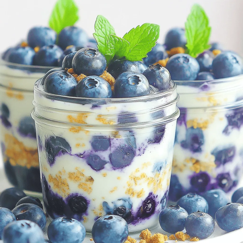 - 1 cup rolled oats - 1 cup almond milk (or milk of choice) - 1/2 cup Greek yogurt - 1/4 cup cream cheese, softened - 2 tablespoons maple syrup or honey - 1 teaspoon vanilla extract - 1/2 cup fresh blueberries (plus extra for topping) - 1 tablespoon chia seeds (optional) - A pinch of salt - Crushed graham cracker crumbs for garnish The base of this recipe is rolled oats. They soak up the almond milk, making them soft and creamy. You can use dairy or non-dairy milk based on your taste. Greek yogurt adds protein and creaminess. Cream cheese gives that cheesecake flavor we love. Sweeten it up with maple syrup or honey for a touch of sweetness. Vanilla extract adds a lovely aroma. Don’t forget the fresh blueberries! They bring a burst of flavor and color. If you like, add chia seeds for extra nutrition. Lastly, crushed graham cracker crumbs on top mimic the cheesecake crust and add crunch. This mix of ingredients makes a tasty, healthy breakfast. In a large mixing bowl, start by adding these ingredients: - 1 cup rolled oats - 1 cup almond milk (or your favorite milk) - 1/2 cup Greek yogurt - 1/4 cup cream cheese, softened - 2 tablespoons maple syrup or honey - 1 teaspoon vanilla extract - 1 tablespoon chia seeds (optional) - A pinch of salt Whisk these together. It's key to ensure the cream cheese mixes well. Keep whisking until it's smooth and free of lumps. This step is crucial for creamy oats. Next, gently fold in 1/2 cup of fresh blueberries. Be careful not to mash them. You want to keep their shape and flavor intact. Once mixed, divide the mixture between two jars or containers. Make sure each jar gets an equal amount. Seal them tightly to lock in freshness. Now it’s time to refrigerate! Place your jars in the fridge for at least 4-6 hours or overnight. This allows the oats to soak up the flavors. When you're ready to eat, take the oats out and give them a good stir. If they seem too thick, add a splash of almond milk to reach the right texture. Top each jar with more fresh blueberries and a sprinkle of crushed graham cracker crumbs. This adds a nice touch of cheesecake flavor! Enjoy your delicious, easy breakfast! To get the right thickness, start with almond milk. If you want it thicker, use less milk. For thinner oats, add a little more almond milk. Always mix well. For a smooth cream cheese mix, let it soften first. Use a whisk to blend it into the yogurt. This helps avoid lumps. You can use different sweeteners like agave or coconut sugar. These can change the taste a bit. For extra flavor, try adding spices. A pinch of cinnamon or nutmeg can add warmth. You might also enjoy a dash of lemon juice for zest. To make it look nice, serve in clear jars. This lets the colors shine through. Layer the oats and blueberries for a pretty effect. You can also add a mint leaf on top. For more crunch, sprinkle crushed graham cracker crumbs. This gives a cheesecake feel and a fun texture. {{image_2}} You can switch blueberries for other fruits. Strawberries and raspberries work great. They both add a fresh taste and color. You can also use seasonal fruits. In summer, try peaches or cherries. In fall, think about apples or pears. Each fruit brings its own flair to the oats. Want a twist? Add lemon zest to your oats. It gives a bright, fresh taste. You can also spice things up! Try adding cinnamon or nutmeg. These spices make the dish warm and cozy. They blend well with the creaminess of the yogurt and cream cheese. You can make these oats gluten-free easily. Just choose certified gluten-free oats. For a vegan option, use plant-based yogurt and cream cheese. Almond or coconut yogurt works well. You can also swap almond milk for oat or soy milk. This way, everyone can enjoy these tasty oats! To keep your Blueberry Cheesecake Overnight Oats fresh, store them in the fridge. Use airtight containers or mason jars. These keep the oats moist and tasty. Make sure to seal them well. This prevents any odors from other foods in the fridge. You can store the overnight oats for up to five days. After that, they may lose flavor and texture. Look for signs of spoilage before eating. If you see mold or a strange smell, it's best to throw them away. Freshness is key for enjoying this delicious treat! Yes, you can easily make this dish vegan. Use almond milk and dairy-free cream cheese. Swap Greek yogurt for coconut yogurt. Maple syrup is already vegan, so you're good there! The oats need to soak overnight. If short on time, let them soak for at least 4-6 hours. This helps the oats absorb the liquid and flavors. The longer they sit, the creamier they become. Yes, frozen blueberries work well too! They can add a nice color and flavor. Just thaw them before mixing them in. Keep in mind that they may make your oats a bit cooler. If you don't have cream cheese, try using cashew cream or silken tofu. Both options will give you a nice texture and flavor. You can also use a vegan cream cheese for a dairy-free option. You learned how to make Blueberry Cheesecake Overnight Oats with simple ingredients. We discussed key components like oats, dairy or non-dairy options, and sweeteners. I shared step-by-step instructions, helpful tips, and fun variations to suit your taste. Now, you can enjoy a tasty, healthy breakfast each morning. Feel free to experiment with fruit and flavors. With these easy steps, you’ll create a dish that’s both satisfying and fun. Happy cooking!