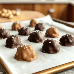 - 2 cups roasted unsalted peanuts - 1 cup dark chocolate chips - 1 cup milk chocolate chips - 1 tablespoon coconut oil - Sea salt (for garnish, optional) To make chocolate covered peanut clusters, you need simple ingredients. First, gather your roasted unsalted peanuts. These provide a great crunch and nutty flavor. Next, you need dark chocolate chips and milk chocolate chips. The mix of both creates a rich taste. Adding coconut oil helps the chocolate melt smoothly. It also gives a nice shine to your clusters. If you like, sprinkle sea salt on top for extra flavor. This adds a nice contrast to the sweet chocolate. Make sure to measure each ingredient carefully. This will help you get the best taste and texture. Enjoy gathering these ingredients! They are the key to making delicious chocolate covered peanut clusters. To start, get a baking sheet ready. Line it with parchment paper. This helps the clusters not stick. It makes cleanup easy too. Prepping ahead keeps things organized. You can focus on making the chocolate clusters, which is the fun part. Next, let's melt the chocolate. Use a microwave-safe bowl. Add dark chocolate chips and coconut oil. Heat it in the microwave. Do this in 30-second bursts. Stir after each burst until it is smooth. This method helps prevent burning. A smooth consistency makes the clusters look great. Once your dark chocolate is melted, it’s time to mix. Add the milk chocolate chips to the bowl. Stir until both chocolates blend well. This creates a rich flavor. Now, fold in the roasted peanuts. Make sure every peanut gets coated in chocolate. This step ensures each bite is delicious. Now for the fun part! Use a spoon or a cookie scoop. Drop small clusters onto the lined baking sheet. Aim for about 1-2 tablespoons for each cluster. This size is perfect for snacking. It also helps the chocolate set well. Finally, let’s chill those clusters. Place the baking sheet in the refrigerator. Chill for about 30 minutes. You’ll know they are ready when the chocolate is firm. They should look shiny and inviting. Enjoy the wait, as the tasty treats are almost ready! To make your chocolate coating just right, adjust the texture by adding more coconut oil. This helps the chocolate spread smoothly. If you want a richer flavor, try adding a pinch of sea salt to the melted chocolate. You can also mix in a splash of vanilla or a sprinkle of cinnamon for extra taste. These small changes can make your clusters stand out. To keep your clusters fresh, store them in an airtight container. A cool, dry place works best. If you want them to last longer, you can freeze them. Just make sure to separate layers with parchment paper. Chocolate-covered peanut clusters can stay good for up to two weeks at room temperature. If frozen, they can last for up to three months. Enjoy your sweet treats anytime! {{image_2}} You can use many types of chocolate for your clusters. Dark chocolate gives a rich taste. Milk chocolate is sweeter and creamier. If you want something lighter, try white chocolate. Each type adds a different flavor. If you need sugar-free or dairy-free options, there are great alternatives. Look for sugar-free chocolate chips. They have less sugar but still taste good. For a dairy-free choice, use dark chocolate that is dairy-free. These options help everyone enjoy the treat. You can make your clusters more exciting with additional ingredients. Adding spices like cinnamon or vanilla can enhance the flavor. A pinch of cinnamon adds warmth. Vanilla gives a sweet, creamy taste. You can also mix in other nuts. Almonds or cashews pair well with peanuts. Dried fruits like cranberries or raisins add a chewy texture. Feel free to explore different combinations. Each variation creates a new taste experience for you and your guests. Peanuts pack a punch of nutrients. They are full of protein, healthy fats, and fiber. A serving helps fill you up and keeps hunger at bay. They also have vitamins and minerals, like vitamin E and magnesium. These nutrients support heart health and boost energy levels. Chocolate also has its perks. Dark chocolate contains antioxidants. These may help lower blood pressure and improve heart health. Milk chocolate, while sweeter, still has some benefits. It provides calcium and can uplift your mood. Pairing peanuts with chocolate makes this treat not just tasty but also good for you. Each chocolate-covered peanut cluster holds about 100 calories. This number can vary based on the size of your clusters. A serving size of 2-3 clusters is perfect for a snack. This way, you enjoy the treat without going overboard on calories. Remember, moderation is key to enjoying these tasty bites! Store chocolate-covered peanut clusters in an airtight container. Keep them in a cool, dry place. If it's warm, use the fridge to keep them fresh. This way, they won’t melt or get soft. Yes! You can use any nuts you like. Almonds, cashews, or pecans work great. You can even add dried fruit or seeds for extra flavor. Just make sure to keep the total amount the same as the peanuts. The best way is to use a microwave. Combine dark chocolate chips and coconut oil in a bowl. Heat it in 30-second bursts, stirring between. Stop when it's smooth. You can also use a double boiler if you prefer. These clusters last about a week at room temperature. Make sure they are stored in an airtight container. If it’s hot, they might not stay fresh as long. Absolutely! You can make them a few days ahead of time. Just store them in an airtight container. They will still taste great, and your guests will love them! This article provides a fun and easy recipe for chocolate-covered peanut clusters. We explored the essential ingredients, step-by-step instructions, and helpful tips for perfecting your treats. I shared ideas for variations and outlined the health benefits of peanuts and chocolate. With this knowledge, you can create your own tasty, crunchy snacks. Enjoy experimenting with flavors and sharing your treats with friends and family. Happy cooking!