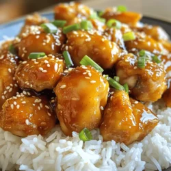 For this dish, you will need: - 1 lb (450g) boneless, skinless chicken thighs, cut into bite-sized pieces - 3 tablespoons honey - 3 tablespoons soy sauce - 4 cloves garlic, minced - 1 inch piece of ginger, grated - 2 tablespoons sesame oil - 1 tablespoon cornstarch - 2 tablespoons water - 1 tablespoon sesame seeds, toasted - 2 green onions, finely chopped (for garnish) - Salt and pepper to taste These main ingredients create a sweet and savory flavor. The chicken thighs stay juicy, thanks to the marinade. You can add some optional ingredients to boost the taste: - Red pepper flakes for heat - Fresh cilantro for a bright touch - Lime juice for a zesty twist These additions can change the flavor profile and make the dish your own! If you have dietary restrictions, here are some substitutions: - Use chicken breasts instead of thighs for a leaner option. - Swap soy sauce with tamari for a gluten-free choice. - Replace honey with maple syrup for a vegan option. These substitutions help you enjoy this dish while meeting your dietary needs. Start by mixing the marinade. In a medium bowl, combine: - 3 tablespoons honey - 3 tablespoons soy sauce - 4 cloves garlic, minced - 1 inch piece of ginger, grated - 2 tablespoons sesame oil Stir until all the ingredients blend well. This mix will give your chicken a sweet and savory flavor. Next, add your chicken pieces. Use 1 lb of boneless, skinless chicken thighs, cut into bite-sized pieces. Make sure each piece is well-coated in the marinade. Cover the bowl and let it marinate for at least 30 minutes. For deeper flavor, marinate for up to 2 hours in the fridge. Heat a large skillet over medium-high heat. Add the marinated chicken pieces to the skillet. Save the extra marinade for later. Cook the chicken for about 6-8 minutes. You want it browned and fully cooked. While the chicken cooks, mix cornstarch and water in a small bowl. This mixture is your slurry. Once the chicken is ready, pour in the reserved marinade. Let it simmer gently. Add the cornstarch slurry and stir. Cook for 2-3 minutes until the sauce thickens. Take the skillet off the heat. Sprinkle toasted sesame seeds over the chicken and toss to combine. Season with salt and pepper to your taste. This dish is best served warm. To make your chicken tender, use boneless, skinless thighs. They stay juicy and delicious. Marinate the chicken for at least 30 minutes. This helps the flavors soak in. When cooking, sauté the chicken over medium-high heat. This allows it to brown well, which adds flavor. Avoid overcrowding the pan. Cook in batches if needed. This keeps the heat high and helps in browning. You want a crispy outside and tender inside. For a thick sauce, you need a cornstarch slurry. Mix cornstarch with water in a small bowl. Add this mixture to the sauce after cooking the chicken. Stir and let it simmer for a few minutes. This will help the sauce thicken nicely. If you want a thinner sauce, use less cornstarch. Always taste and adjust with salt or pepper after thickening. Serve your Honey Garlic Sesame Chicken over a bed of rice. Jasmine or white rice works best. It balances the sweet and savory flavors. Add steamed broccoli or snap peas for color and crunch. Garnish with green onions and sesame seeds for a pretty finish. This makes your meal look vibrant and appetizing. Enjoy it with a side of spring rolls for a complete feast. {{image_2}} You can add vegetables to this dish for more taste and nutrition. Broccoli, bell peppers, and snap peas work well. Simply chop the veggies and add them to the skillet with the chicken. Cook them until they are tender. This adds color and makes your meal more balanced. If you like heat, try adding red pepper flakes or sriracha. Mix these into the marinade to give your chicken a spicy kick. Start with a small amount, then taste and adjust. The heat will balance nicely with the sweet honey and garlic. You can also use other proteins instead of chicken. Tofu is a great choice for a vegetarian option. Shrimp or pork can work too. Adjust cooking times based on the protein you use to ensure everything is cooked well. After enjoying your Honey Garlic Sesame Chicken, store leftovers in an airtight container. This keeps the chicken fresh and safe to eat. Ensure it cools down first before sealing. Leftovers can last up to four days in the fridge. When you’re ready to eat, check for any off smells. If it smells fine, it’s good to go! Freezing is a great option for longer storage. Place cooled chicken in a freezer-safe bag or container. Make sure to remove as much air as possible to avoid freezer burn. Honey Garlic Sesame Chicken can stay fresh for up to three months in the freezer. When you're ready to enjoy it again, simply thaw it in the fridge overnight. To reheat, I recommend using a skillet for the best texture. Heat on medium heat and add a splash of water or broth to keep it moist. Stir occasionally and heat until warmed through. If you prefer the microwave, use a microwave-safe dish. Heat in short bursts, stirring in between, to avoid overcooking. This way, your chicken stays juicy and full of flavor! Yes, you can use chicken breasts. They will cook faster. The dish will still taste great. Chicken thighs add more flavor and moisture. If you choose breasts, watch the cooking time closely. You can marinate the chicken for at least 30 minutes. For deeper flavor, marinate up to 2 hours. Avoid marinating longer than 2 hours as the texture may change. Keep it in the fridge while marinating for safety. This dish pairs well with white or jasmine rice. You can also serve it with steamed vegetables. Adding a side of salad brings a nice crunch. Noodles can be a great option too for a filling meal. Absolutely! Honey Garlic Sesame Chicken is great for meal prep. Cook a big batch and store it in the fridge. It stays tasty for 3 to 4 days. Just reheat it before serving. Enjoy it as a quick lunch or dinner! This blog post covered how to make Honey Garlic Sesame Chicken. We discussed key ingredients, cooking steps, and tips for great results. You can customize this dish with different veggies or proteins. Storing and reheating leftovers was also explained. Enjoying this dish is easy and fun, whether you stick to the recipe or mix things up. With these methods, you can create a tasty meal anytime. Happy cooking!