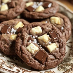 - 2 cups all-purpose flour - 1/2 cup unsweetened cocoa powder - 1 teaspoon baking soda - 1/2 teaspoon salt - 1 cup unsalted butter, softened - 1 cup granulated sugar - 1 cup brown sugar, packed - 2 large eggs - 2 teaspoons vanilla extract - 1 cup semi-sweet chocolate chunks - 1 cup white chocolate chunks These ingredients create a rich, chocolatey cookie. The all-purpose flour gives structure. Unsweetened cocoa powder adds deep chocolate flavor. Baking soda helps the cookies rise, while salt boosts taste. Softened butter makes the cookies rich and chewy. Granulated and brown sugars add sweetness and moisture. Eggs bind the ingredients. Vanilla extract gives a lovely aroma. The semi-sweet and white chocolate chunks create a delightful contrast. Feel free to customize this list! You can swap chocolate types or add nuts. Enjoy the process of measuring and mixing. Each ingredient plays a vital role in the final taste. - Preheat oven to 350°F (175°C) - Line baking sheets with parchment paper Start by preheating your oven to 350°F. This ensures your cookies bake evenly. While the oven heats up, grab some parchment paper to line your baking sheets. This step helps prevent the cookies from sticking. - Whisk together flour, cocoa powder, baking soda, and salt In a medium bowl, whisk 2 cups of all-purpose flour, 1/2 cup of cocoa powder, 1 teaspoon of baking soda, and 1/2 teaspoon of salt. Mixing these dry ingredients first helps distribute the baking soda evenly. Set this bowl aside for later. - Cream butter, granulated sugar, and brown sugar until fluffy In a large bowl, cream together 1 cup of softened unsalted butter, 1 cup of granulated sugar, and 1 cup of packed brown sugar. Use a hand mixer or a stand mixer to mix until light and fluffy. This process takes about 3-4 minutes. - Beat in eggs and vanilla extract Now, beat in 2 large eggs, one at a time. Then add 2 teaspoons of vanilla extract. Mix well until everything is combined. This adds moisture and flavor to the dough. - Gradually mix dry ingredients into wet ingredients - Fold in chocolate chunks Next, gradually add the dry ingredients to the wet mixture. Stir gently until just combined. Be careful not to overmix. Then, fold in 1 cup of semi-sweet chocolate chunks and 1 cup of white chocolate chunks. Make sure they are evenly spread throughout the dough. - Drop dough onto prepared baking sheets - Bake for 10-12 minutes and cool on wire rack Using a cookie scoop or spoon, drop heaping tablespoons of dough onto the prepared sheets. Leave about 2 inches between each cookie. Bake in the oven for 10-12 minutes. The edges should be set, but the centers can look soft. After baking, cool the cookies on a wire rack for about 5 minutes before enjoying! To make cookies with the right feel, do not overmix the dough. Overmixing can make your cookies tough. Mix until just combined, and stop. Bake the cookies until the edges are set but the centers are still soft. This gives a nice chewy bite that everyone loves. Using a cookie scoop helps make uniform cookie sizes. This keeps your cookies baking evenly. If some cookies are bigger, they may bake differently. A scoop ensures each cookie is the same. This way, they look great and taste balanced! Arrange cookies on a decorative plate for a pretty look. You can stack them or lay them flat. For extra flair, add a pinch of sea salt on top. This gives a nice contrast to the sweet chocolate. Serve warm with a glass of cold milk. It makes for a tasty treat that looks great too! {{image_2}} You can switch up the chocolate in your cookies. Use dark chocolate chunks for a richer taste. Milk chocolate adds a sweeter note for those who prefer it. If you need a gluten-free option, try almond flour or a gluten-free blend. These options keep the cookies soft and tasty. Adding nuts like walnuts or pecans gives your cookies a great crunch. Dried fruits like cherries or cranberries can add a fun twist. You can also experiment with flavored extracts. Almond extract brings a lovely nutty flavor, while mint extract adds a fresh touch. Just use a little to keep the balance right. Making a big batch of cookies is great for parties or sharing. You can double the recipe easily. If you want to save some dough, freeze it! Scoop the dough into balls and place them on a baking sheet. Freeze until firm, then store them in a bag. You can bake them later, straight from the freezer—just add a couple of minutes to the baking time. To keep your bakery-style double chocolate chunk cookies fresh, use airtight containers. Glass or plastic containers work well. Store cookies at room temperature for up to 5 days. They will stay soft and tasty if sealed properly. Refrigerate cookies if you want them to last longer. They can stay fresh for about two weeks in the fridge. To freeze cookies, place them in a single layer on a baking sheet. After they freeze, pack them in a freezer-safe bag. They can last up to three months frozen. You can also freeze the dough. Just scoop it onto a tray, freeze, then store in a bag. This way, you can bake fresh cookies anytime! Yes, you can use margarine. It will change the taste a bit. Margarine has more water than butter. This may affect your cookies' texture. If you do use margarine, choose a stick form for best results. To get chewy cookies, use more brown sugar than white sugar. Brown sugar adds moisture. You can also chill the dough for an hour. This helps the cookies hold their shape. Bake them until the edges are set, but the centers look soft. Use cold butter instead of room temperature butter. Cold butter helps keep the cookies thick. Another tip is to chill your dough before baking. This prevents spreading in the oven. Make sure to space them well on the baking sheet, too. Yes, you can make the dough ahead. Just wrap it tightly in plastic wrap. Keep it in the fridge for up to 3 days. You can also freeze the dough for up to 3 months. When ready, let it thaw in the fridge before baking. Check the edges of the cookies. They should look set and slightly firm. The centers may still look soft. This means they will finish cooking outside the oven. Let them cool on the baking sheet for a few minutes. Yes, you can use cocoa powder instead of chocolate. But you will need to add more fat. Use about 1/3 cup cocoa powder and add an extra tablespoon of butter. This keeps your cookies rich and tasty. Adjust the sugar if needed for sweetness. You now have the tools to make delicious cookies. We covered all the steps, from mixing ingredients to baking. Remember, the right texture makes every bite special. Don't forget to try variations and add your own twist. With these tips, you can store and enjoy cookies longer. Whether for a party or just for yourself, these cookies are sure to impress. Enjoy your baking and the tasty results!