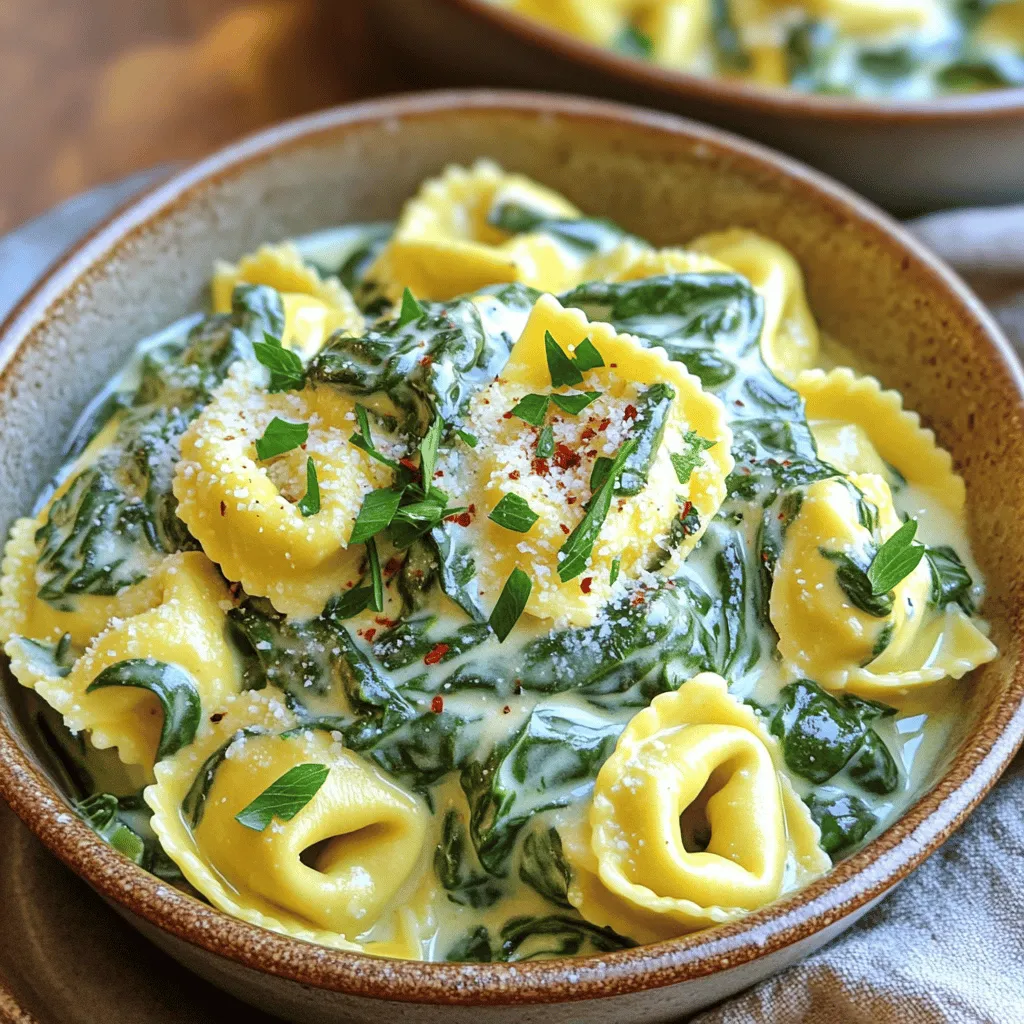 - 12 ounces cheese tortellini (fresh or frozen) - 2 cups fresh spinach, chopped - 1 cup heavy cream - 1 cup vegetable broth - 1 cup grated Parmesan cheese - 1 tablespoon olive oil - 2 cloves garlic, minced - 1 teaspoon Italian seasoning - Salt and pepper to taste - Crushed red pepper flakes (optional, for heat) You can swap ingredients based on what you have. Use any kind of pasta if you lack tortellini. You could also use whole milk instead of heavy cream for a lighter dish. If you want a dairy-free option, try almond milk or coconut cream. Nutritional yeast can replace Parmesan cheese for a vegan twist. For greens, kale or arugula work well. This dish serves four people. Each serving has about: - Calories: 450 - Protein: 18g - Carbohydrates: 50g - Fat: 20g - Fiber: 2g - Sugar: 3g This meal gives you a good mix of protein and carbs. The spinach adds a nice boost of vitamins, too. Enjoy this creamy delight without any guilt! Start by heating the olive oil in a large pot or deep skillet over medium heat. Once hot, add the minced garlic. Cook it for about one minute. You want it to smell good, but don't let it burn. Burnt garlic can ruin the taste of your dish. Next, pour in the vegetable broth. Bring it to a gentle simmer. Then, add the cheese tortellini to the pot. For fresh tortellini, cook for about 3-5 minutes. If you use frozen tortellini, let it cook for about 7-10 minutes. The goal is to have the tortellini tender and ready for the creamy sauce. Once the tortellini is cooked, reduce the heat to low. Now, stir in the heavy cream and grated Parmesan cheese. Keep stirring until the cheese melts. This usually takes about 2-3 minutes. Then, mix in the chopped spinach and Italian seasoning. Cook for another 1-2 minutes until the spinach wilts. At this point, season it with salt, pepper, and, if you like, some crushed red pepper flakes for heat. Stir everything well to blend the flavors. Let the dish sit for a couple of minutes off the heat to allow the sauce to thicken if you want it creamier. To make the sauce creamy, use heavy cream. It gives a rich texture. Stir the cream in slowly after cooking the tortellini. This helps it mix well. Add the Parmesan cheese next. It melts nicely and thickens the sauce. If the sauce is too thick, add more vegetable broth. This keeps it smooth and easy to enjoy. Follow the package instructions for cooking time. Fresh tortellini cooks in about 3-5 minutes. Frozen tortellini needs about 7-10 minutes. Keep an eye on it as it cooks. Taste a piece to check if it’s done. You want it soft but not mushy. Serve the tortellini in shallow bowls. This makes it look nice and inviting. Sprinkle extra Parmesan cheese on top. Fresh herbs like basil or parsley add color and flavor. You can also add crushed red pepper flakes for a spicy kick. Add these just before serving for the best taste. {{image_2}} You can easily change up the dish by adding more ingredients. Try adding cooked chicken or shrimp for protein. If you love veggies, throw in some sun-dried tomatoes or mushrooms for texture. For a bit of crunch, add toasted pine nuts or walnuts. Each of these add-ins brings a new layer of taste to the creamy sauce. If you need a gluten-free option, look for gluten-free tortellini. Many stores offer this choice now. To make it vegan, swap the heavy cream for coconut milk or cashew cream. Use nutritional yeast instead of Parmesan for a cheesy flavor. These changes keep the dish tasty while meeting your dietary needs. While tortellini is the star, you can also use other pastas. Try penne or farfalle for a different shape. Cooked quinoa or rice can serve as a base if you want something lighter. Each pasta offers a new taste and texture, making the meal fun to explore. To store leftovers, let the dish cool first. Then, place it in an airtight container. Make sure to keep it in the fridge. It should last for 3 to 4 days. If you want to keep it longer, consider freezing it. When you’re ready to enjoy your tortellini again, you can reheat it easily. Use a pot over low heat. Add a splash of water or cream to help it stay creamy. Stir often until it’s hot. You can also use the microwave. Just cover it and heat in short bursts. Stir between each burst to heat evenly. Freezing this dish is a great option for meal prep. To freeze, let it cool completely. Then, transfer it to a freezer-safe container. It can last for up to 2 months in the freezer. When you’re ready to eat, thaw it overnight in the fridge. Then reheat it as mentioned above for the best taste. I suggest using cheese tortellini for this dish. Fresh or frozen works well. Fresh tortellini cooks quick and gives a nice texture. Frozen tortellini is great if you’re short on time. Both options absorb the creamy sauce well. Yes, you can use fresh spinach. It adds a bright flavor and color. Just chop it up and add it at the end. Cook it only until it wilts. This keeps the spinach fresh and vibrant in your dish. To spice it up, add crushed red pepper flakes. Start with a small pinch and taste. You can always add more if you like heat. For an extra kick, try adding some diced jalapeños. They bring a nice pop of flavor, too! Conclusion Error: Error code: 404 - {'error': {'message': 'Invalid URL (POST /v1/chat/completions)', 'type': 'invalid_request_error', 'param': None, 'code': None}}