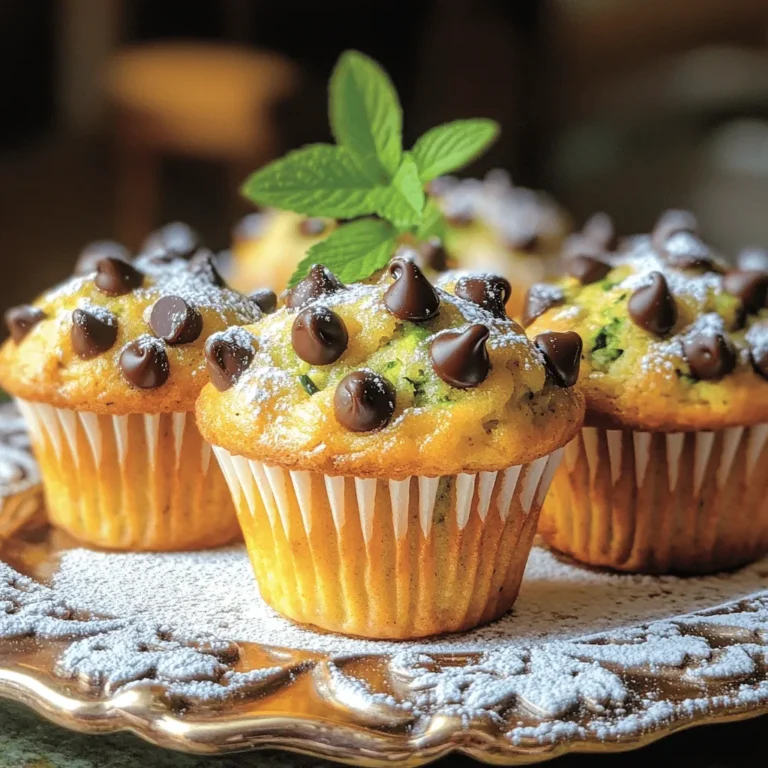 To make these tasty muffins, you will need the following main ingredients: - 1 cup grated zucchini (about 1 medium zucchini) - 1 cup all-purpose flour - 1/2 cup whole wheat flour - 1/2 cup granulated sugar - 1/2 cup brown sugar, packed - 1/3 cup vegetable oil or melted coconut oil - 2 large eggs - 1 teaspoon vanilla extract - 1 teaspoon baking soda - 1/2 teaspoon baking powder - 1/2 teaspoon salt - 1 teaspoon ground cinnamon - 1/2 cup semi-sweet chocolate chips These ingredients work together to create a moist and flavorful muffin, with a delightful chocolatey touch. To boost the flavor of your muffins, consider adding these optional ingredients: - 1/2 cup chopped walnuts - 1/4 cup shredded coconut - 1/4 cup raisins or dried cranberries These add-ins can give your muffins extra crunch and sweetness, making them even more enjoyable. If you have allergies or dietary restrictions, here are some easy substitutions: - For gluten-free muffins, use gluten-free all-purpose flour. - For a dairy-free option, use dairy-free chocolate chips. - Replace eggs with flaxseed meal mixed with water (1 tablespoon flaxseed + 2.5 tablespoons water). These substitutions ensure everyone can enjoy these delicious muffins without worry. Start by gathering all your ingredients. You need one cup of grated zucchini. This is about one medium zucchini. Next, measure one cup of all-purpose flour and half a cup of whole wheat flour. You will also need half a cup of granulated sugar and half a cup of brown sugar, packed. For the wet mix, grab one-third cup of vegetable oil or melted coconut oil, two large eggs, and one teaspoon of vanilla extract. Don't forget the dry ingredients: one teaspoon of baking soda, half a teaspoon of baking powder, half a teaspoon of salt, and one teaspoon of ground cinnamon. Lastly, have half a cup of semi-sweet chocolate chips ready. If you like, you can add half a cup of chopped walnuts for extra crunch. First, preheat your oven to 350°F (175°C). Line a 12-cup muffin tin with paper liners or grease it with cooking spray. In a large bowl, mix the grated zucchini with the vegetable oil, eggs, and vanilla. Whisk until everything is smooth. In another bowl, combine the all-purpose flour, whole wheat flour, granulated sugar, brown sugar, baking soda, baking powder, salt, and cinnamon. Stir these dry ingredients well. Now, slowly add the dry mix to the wet mix. Be gentle while mixing until just combined. Remember, overmixing can make your muffins tough. Finally, fold in the chocolate chips and walnuts, ensuring they’re evenly spread in the batter. Using a scoop or a spoon, fill each muffin cup about three-quarters full. Place the muffin tin in the preheated oven. Bake for 18 to 20 minutes. Check if they’re done by inserting a toothpick into a muffin. If it comes out clean, they are ready. Once baked, take them out and let them cool in the pan for five minutes. After that, transfer them to a wire rack to cool completely. Enjoy the warm, chocolatey goodness of your zucchini muffins! To keep your muffins moist and fluffy, always use fresh ingredients. Fresh eggs and vegetables make a big difference. Zucchini holds a lot of water, so don't squeeze it dry. Just grate and add it straight to the mix. Use a mix of all-purpose and whole wheat flour for better texture. Adding a little extra sugar helps too. This gives your muffins a nice lightness. Bake them until they're just done. Check with a toothpick; it should come out clean but not dry. Grating zucchini is easy but has a few tricks. First, wash the zucchini well to remove any dirt. Use a box grater or a food processor for speed. Grate the zucchini on the largest holes for a good texture. You want it to blend in but still add moisture. If you have a lot of water in your zucchini, use a clean cloth to absorb some. This keeps your batter from becoming too runny. Always measure the grated zucchini after you grate it. This helps you get the right amount for the recipe. To keep your muffins fresh, store them in an airtight container. They stay good at room temperature for a few days. If you want to keep them longer, freeze them. Just wrap each muffin in plastic wrap and put them in a freezer bag. They can last up to three months in the freezer. To enjoy again, simply thaw at room temperature or warm them in the microwave. This helps bring back their soft texture. {{image_2}} To make gluten-free chocolate chip zucchini muffins, swap the all-purpose flour for a gluten-free blend. Look for a mix that has xanthan gum, as it helps with texture. You can use the same amount of gluten-free flour as the recipe calls for in all-purpose flour. Your muffins will still be moist, tasty, and full of chocolate goodness. If you want to make these muffins vegan, replace the eggs with flax eggs. To make a flax egg, mix one tablespoon of ground flaxseed with three tablespoons of water and let it sit for five minutes. You can also use applesauce or mashed banana as an egg substitute. For the milk, use almond milk, soy milk, or any plant-based milk you prefer. This keeps the muffins fluffy and delicious without the eggs or dairy. You can customize your muffins in many ways. Adding chopped walnuts gives a nice crunch and extra flavor. You can also add spices like nutmeg or ginger for a warm taste. Try mixing in dried fruit, such as raisins or cranberries, for a sweet twist. For an extra chocolate kick, add more chocolate chips or use dark chocolate. Experiment with these options to find your favorite combination! To keep your chocolate chip zucchini muffins fresh, store them in an airtight container. Place a layer of paper towel at the bottom. This helps absorb moisture and keeps the muffins soft. You can store them at room temperature for up to three days. If you want to keep them longer, refrigerate them. They can last up to a week in the fridge. Freezing muffins is a great way to save some for later. First, let the muffins cool completely. Then, wrap each muffin tightly in plastic wrap. You can also place them in a freezer-safe bag. Make sure to remove as much air as possible. Frozen muffins can last for up to three months. When you're ready to eat them, just thaw them at room temperature or heat them in the microwave. To reheat your muffins, you can use the microwave or the oven. For the microwave, heat one muffin for about 15-20 seconds. This warms it up without drying it out. If you prefer the oven, preheat it to 350°F (175°C). Place the muffins on a baking sheet and heat for about 10 minutes. This method keeps the muffins nice and soft. Enjoy your warm, tasty treat! Yes, you can use frozen zucchini. Just make sure to thaw it first. Drain any extra water after thawing. This helps keep your muffins from becoming too soggy. Frozen zucchini works well and saves you prep time. These muffins stay fresh for about 2 to 3 days at room temperature. Store them in an airtight container. This keeps them soft and tasty. If you want to keep them longer, consider refrigerating them. If you don’t have chocolate chips, try using raisins or dried fruit. You can also use chopped nuts for a different texture. For a fun twist, add some peanut butter chips or white chocolate chips. The muffins will still taste great! You’ve learned about the key ingredients for chocolate chip zucchini muffins, along with how to mix, bake, and store them. I shared tips to keep your muffins moist and ideas for variations, like gluten-free or vegan. Remember, you can swap ingredients to fit your needs. These muffins are tasty, fun, and great for any time. Enjoy baking and sharing them! They’re sure to be a hit with everyone.