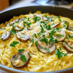 - 1 cup orzo pasta - 2 tablespoons butter - 3 garlic cloves, minced - 8 ounces cremini mushrooms, sliced - 1 cup vegetable broth - 1/2 teaspoon dried thyme - Salt and pepper to taste - Fresh parsley, chopped (for garnish) - Grated Parmesan cheese (for serving, optional) In this recipe, you will find simple yet rich ingredients. Orzo pasta is the star here. It cooks quickly and has a nice bite. Butter adds a creamy texture and a lovely flavor. Garlic gives a punch that makes your taste buds dance. The cremini mushrooms bring earthiness and depth to the dish. For the additional ingredients, vegetable broth is key. It helps the orzo absorb flavor. Dried thyme adds a hint of herbal goodness. You can always adjust salt and pepper to suit your taste. Finally, fresh parsley will give a pop of color and freshness. If you love cheese, sprinkle some grated Parmesan on top for extra creaminess. These ingredients work together seamlessly to create a dish that is both hearty and light. Prepare to impress your family or friends with this delicious Minute Garlic Butter Mushroom Orzo! To start, take a medium saucepan and melt 2 tablespoons of butter over medium heat. Once the butter is melted, add 3 minced garlic cloves. Sauté the garlic for about 1 minute. You want it fragrant, but not browned. Next, add 8 ounces of sliced cremini mushrooms to the pan. Cook them for about 5 minutes. Stir them as they release moisture and become tender. Now it’s time to make the orzo. Stir in 1 cup of orzo pasta into the pan. Coat the pasta in the buttery mix. Pour in 1 cup of vegetable broth and add 1/2 teaspoon of dried thyme. Bring the mixture to a boil. Once it boils, reduce the heat to a simmer. Cook the orzo for about 8 to 10 minutes. Stir occasionally until the orzo is al dente and most of the broth is absorbed. After cooking, season with salt and pepper to taste. Stir in some fresh, chopped parsley for color and flavor. Serve the dish hot. If you like, top it with grated Parmesan cheese for an extra treat. Enjoy your meal! To cook orzo perfectly, use plenty of water. This helps the pasta move freely. Stir it often to keep it from sticking. Check the package for cooking time. Usually, orzo takes about 8-10 minutes to become al dente. For tender mushrooms, choose fresh cremini. Clean them gently with a damp cloth. Slice them evenly for even cooking. Sauté the mushrooms with garlic until they release their moisture. This takes about 5 minutes. You want them soft but not mushy. To boost flavor, consider adding fresh herbs. Basil, oregano, or rosemary can work well. A pinch of red pepper flakes adds a nice heat. You can also try adding lemon zest for a citrusy kick. For toppings, grated Parmesan cheese adds a rich flavor. If you want a vegan option, try nutritional yeast. You can also top with toasted nuts for crunch. Fresh arugula or spinach can add a pop of color and flavor, too. {{image_2}} You can change the type of pasta in this dish. Instead of orzo, try small shells or ditalini. Both hold sauce well and add a fun twist. You can also use whole wheat or gluten-free pasta for a healthier choice. If you want to swap out the mushrooms, feel free! Zucchini, spinach, or bell peppers work great. Just remember to cook them until they are soft. This keeps the texture nice and easy to eat. To make this recipe gluten-free, use gluten-free orzo. Many brands make pasta that tastes great and cooks well. Check the packaging to ensure it fits your needs. If you want a vegan option, replace the butter with olive oil or vegan butter. For cheese lovers, use nutritional yeast instead of Parmesan. This adds a cheesy flavor without dairy. These swaps keep the dish tasty and suitable for everyone. To store your leftover Minute Garlic Butter Mushroom Orzo, let it cool first. Place it in an airtight container. This keeps it fresh for up to three days. If you want to keep it longer, freeze it. Use a freezer-safe container or a zip-top bag. Just remember to label it with the date. When reheating orzo, the best method is to use the stovetop. Add a splash of vegetable broth or water to the pan. This keeps the orzo moist and helps it warm evenly. Heat it on low and stir often. You can also use a microwave, but add a little liquid before you heat it. This helps preserve the flavor and texture. Always check if it’s hot all the way through before serving. How long does orzo take to cook? Orzo cooks in about 8 to 10 minutes. Start by adding it to boiling broth. Stir occasionally to keep it from sticking. When the orzo is tender and has absorbed most of the liquid, it's ready. You want it to be al dente, or firm to the bite. Can I make Minute Garlic Butter Mushroom Orzo ahead of time? Yes, you can make this dish ahead of time. Just cook the orzo and let it cool. Store it in an airtight container in the fridge for up to three days. When you’re ready to eat, just reheat it on the stove or in the microwave. You may need to add a splash of broth or water to bring back the creamy texture. What can I serve with orzo? Orzo pairs well with many dishes. You can serve it alongside grilled chicken or fish. It also goes nicely with a fresh salad or steamed vegetables. For a hearty meal, try it with roasted meats or a rich stew. The buttery flavor of the orzo complements these dishes well. Is this recipe suitable for meal prep? Yes, this recipe is great for meal prep. You can divide it into portions and store it in the fridge. This makes it easy to grab and go during the week. Just reheat it as needed. Add fresh herbs or cheese just before serving for extra flavor. This post has detailed how to make Minute Garlic Butter Mushroom Orzo, step by step. We covered the main and extra ingredients, along with cooking tips and variations. You can swap ingredients to fit your needs or make it gluten-free and vegan. Don’t forget to store and reheat your leftovers properly. Now, you have all the tools to cook this tasty dish. Enjoy sharing it with friends and family, or savor it all to yourself!