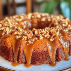 - 2 cups all-purpose flour - 1 cup granulated sugar - 1 teaspoon baking powder - 1/2 teaspoon baking soda - 1/2 teaspoon salt - 1/2 cup unsalted butter, softened - 1 cup buttermilk - 2 large eggs - 1 teaspoon vanilla extract - 1 tablespoon coffee granules - 1/2 cup caramel sauce (plus extra for drizzling) - 1/2 cup espresso or strong brewed coffee, cooled - 1/4 cup chopped pecans or walnuts (optional) To make my Caramel Macchiato Coffee Cake, you will need a mix of dry and wet ingredients. First, gather your dry ingredients. You need flour, sugar, baking powder, baking soda, and salt. These combine to create the cake's structure and sweetness. Next, for the wet ingredients, you’ll use softened butter, buttermilk, eggs, vanilla extract, and coffee granules. Each of these adds moisture and flavor. The buttermilk gives the cake a nice tang, while the eggs provide richness. Then, we add the flavor enhancers. Caramel sauce brings sweetness and a lovely drizzle later. The cooled espresso or strong brewed coffee adds depth of flavor. If you want a little crunch, add nuts too. Choose pecans or walnuts for a nice touch. With these ingredients in hand, you're ready to create a delicious treat that blends the flavors of coffee and caramel. Enjoy the process, and savor each step! - Preheat the oven to 350°F (175°C). - Grease a 9x13-inch baking pan or line with parchment paper. - In a large bowl, sift together 2 cups of flour, 1 cup of sugar, 1 teaspoon of baking powder, 1/2 teaspoon of baking soda, and 1/2 teaspoon of salt. - In another bowl, cream 1/2 cup of softened butter until smooth. Gradually add the dry mixture to the butter. Mix until crumbly. - In a separate bowl, whisk together 1 cup of buttermilk, 2 large eggs, 1 teaspoon of vanilla extract, and 1 tablespoon of coffee granules. Once smooth, mix it into the dry ingredients until just combined. - Fold in 1/2 cup of cooled espresso and 1/2 cup of caramel sauce. Reserve some caramel for drizzling later. - If you like, fold in 1/4 cup of chopped pecans or walnuts for extra crunch. - Pour the batter into the prepared pan. Use a spatula to smooth the top. - Bake for 30-35 minutes. Check if a toothpick comes out clean from the center. - After baking, let the cake cool in the pan for about 10 minutes. - Carefully transfer the cake to a wire rack. Let it cool completely before serving. To avoid overmixing the batter, mix until just combined. If you see dry flour, stop stirring. Overmixing makes the cake dense and tough. To know if the cake is properly baked, insert a toothpick into the center. If it comes out clean, the cake is done. If it has wet batter, bake for a few more minutes. Pair your cake with a cup of coffee or tea. The warm flavors mix well. You can also serve it with a glass of milk for a sweet treat. For garnishing, add whipped cream on top. Chopped nuts also make a nice topping. Drizzle extra caramel sauce for a beautiful finish. One common pitfall is not measuring ingredients correctly. Always use measuring cups and spoons for accuracy. Another mistake is skipping the cooling time. If you cut the cake too soon, it may crumble. To achieve the best flavor, make sure to use fresh coffee granules. Old coffee can dull the taste. Also, let the cake cool completely before serving for the best texture. {{image_2}} You can change up the flavor of your Caramel Macchiato Coffee Cake in fun ways. - Add chocolate or mocha flavors: Mix in cocoa powder or chocolate chips for a rich twist. This gives the cake a deep flavor that pairs well with the coffee. - Incorporate seasonal fruits: Use fresh apples or peaches to add sweetness. The fruit adds moisture and a burst of flavor, great for any season. If you need to adjust the recipe for dietary needs, here are some easy swaps. - Gluten-free substitutes for flour: Use almond flour or a gluten-free blend. This keeps the cake tasty while making it safe for those with gluten issues. - Dairy-free options for buttermilk and butter: Try almond milk or coconut milk for buttermilk. For butter, use coconut oil or a dairy-free spread. Both options work well and keep the cake moist. Make your cake look even more appealing with some creative ideas. - Ideas for alternate serving styles: Try making layered cakes instead of a single layer. Stack with whipped cream and caramel in between for a stunning look. - Creative drizzling ideas for added visual appeal: Use caramel sauce to create fun designs on top. You can also splash some melted chocolate or a berry sauce for a colorful effect. To keep your Caramel Macchiato Coffee Cake fresh, wrap it tightly in plastic wrap. This helps prevent it from drying out. You can also place it in an airtight container. In the fridge, this cake lasts up to five days. If you want to store it longer, freeze it. It can stay in the freezer for up to three months. Just make sure to wrap it well to stop freezer burn. When you want to enjoy your leftover cake, preheat your oven to 350°F (175°C). Place the cake on a baking sheet and cover it with foil. This helps keep the cake moist. Warm it for about 10 to 15 minutes. If you are in a hurry, you can use the microwave. Heat it in 15-second bursts until warm. Just be careful not to overheat it, as this can make the cake dry. If you have leftover cake, get creative! You can make cake pops. Just crumble the cake and mix it with a little frosting. Form small balls and dip them in chocolate. Another fun idea is to make a trifle. Layer pieces of cake with whipped cream and fruit in a glass. This makes a beautiful and tasty dessert. You can also serve leftover cake with ice cream for a delightful treat! It takes about 20 minutes to prep the cake. You will bake it for 30 to 35 minutes. The total time from start to finish is about 1 hour. This includes cooling time after baking. Yes, you can use regular coffee. However, espresso gives a stronger flavor. If you want the cake to taste like a real caramel macchiato, espresso is best. If you use regular coffee, brew it strong for better results. Yes, you can make this cake a day in advance. Bake it and let it cool completely. Then, wrap it tightly in plastic wrap. Store it at room temperature. This keeps it moist. Drizzle caramel just before serving for the best look. Serve the cake warm or at room temperature. Cut it into squares for easy serving. Drizzle extra caramel sauce on top for a sweet touch. Pair it with a hot cup of coffee or tea for a delightful treat. This blog post detailed how to create a delicious Caramel Macchiato Coffee Cake. You learned about the key dry and wet ingredients, as well as flavor enhancements. I shared step-by-step instructions for mixing, baking, and cooling the cake. I also offered tips, variations, storage options, and answers to common FAQs. Now you have everything needed to make a fantastic dessert. Enjoy the rich flavors, and don't forget to share with friends and family!