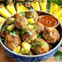 - 1 pound ground chicken (or turkey) - 1/2 cup breadcrumbs - 1/4 cup finely chopped green onions - 1/4 cup crushed pineapple (drained) - 1 egg - 2 tablespoons soy sauce - 2 tablespoons sweet chili sauce - 1 teaspoon garlic powder - 1/2 teaspoon ginger powder - Salt and pepper to taste These ingredients form the base of your sweet chili pineapple meatballs. Ground chicken or turkey gives you a lean protein. Breadcrumbs help bind the mixture and add texture. The green onions add a fresh taste that brightens each bite. Now, let’s add some sweetness and flavor. Crushed pineapple brings a juicy burst that pairs perfectly with the meat. The egg binds it all together, while soy sauce enhances the umami flavor. For seasoning, sweet chili sauce gives a hint of heat and sweetness. Garlic powder adds depth, and ginger powder gives warmth. The salt and pepper balance all the flavors. Gather these ingredients, and you’re ready to create something delicious. Remember, you can always switch proteins or adjust the seasonings to fit your taste! To start, grab a large mixing bowl. Add these ingredients: - 1 pound ground chicken (or turkey) - 1/2 cup breadcrumbs - 1/4 cup finely chopped green onions - 1/4 cup crushed pineapple (drained) - 1 egg - 2 tablespoons soy sauce - 2 tablespoons sweet chili sauce - 1 teaspoon garlic powder - 1/2 teaspoon ginger powder - Salt and pepper to taste Use your hands to mix everything well. This helps combine all the flavors. Be gentle, though! Overworking the mix makes the meatballs tough. You want a soft and tender texture. Next, preheat your oven to 400°F (200°C). This step ensures even cooking. While the oven heats, roll the mixture into small meatballs. Aim for about 1 inch in diameter. This size cooks evenly and is easy to eat. Place the meatballs on a baking sheet lined with parchment paper for easy cleanup. Now it’s time to bake! Slide the baking sheet into the oven. Bake the meatballs for 20-25 minutes. You want them golden brown and cooked through. A good test is to check their color. They should look nice and brown. You can also use a meat thermometer to check. The inside should reach 165°F (74°C) for safety. Enjoy the sweet and spicy aroma while they bake! To keep your meatballs moist, do not overmix the ingredients. Mix until just combined. This keeps them tender. You can also add a bit more crushed pineapple for added moisture. For alternative cooking methods, you can fry the meatballs. Heat a tablespoon of vegetable oil in a pan. Cook the meatballs on medium heat until they are golden brown and cooked through. This adds a nice crispy exterior. You can make a quick dipping sauce by mixing sweet chili sauce with crushed pineapple. This adds a sweet and tangy kick. For extra flavor, add some lime juice or a dash of soy sauce. You could also mix in fresh herbs like cilantro or mint. These herbs can really enhance the taste of your sauce. Experiment with your favorite flavors! For a fun way to serve, use a festive bowl. Place the meatballs inside and drizzle with dipping sauce. You can also use skewers for easy serving. Garnish with fresh cilantro for a pop of color. You can even arrange pineapple wedges around the bowl. This creates an eye-catching centerpiece that draws everyone in! {{image_2}} You can change the proteins in this recipe. Use ground beef or pork instead of chicken. For a plant-based option, try ground turkey or a meat substitute. This way, you can make the dish fit your taste or needs. If you need gluten-free meatballs, swap out regular breadcrumbs for gluten-free ones. This change keeps the texture while making it safe for gluten-free diets. Want more heat? Add chili flakes or fresh herbs like cilantro or basil. These will give your meatballs a bright kick. You can also switch up the sweetness. Add more crushed pineapple for a sweet and tangy flavor. A splash of lime juice can also enhance the taste. These meatballs are great with rice or noodles. Serve them over a bed of steamed rice to soak up the sauce. You can also toss them with noodles for a hearty meal. They work well as appetizers, too. Serve them with toothpicks for easy eating. Drizzle extra sweet chili sauce for dipping to make them even more delicious. To keep your sweet chili pineapple meatballs fresh, store them in an airtight container. Place them in the refrigerator within two hours of cooking. This helps prevent bacteria growth. You can keep the meatballs in the fridge for up to three days. Label the container with the date to track freshness. If you want to save meatballs for later, freezing is a great option. First, let the meatballs cool completely. Then, place them on a baking sheet in a single layer. Freeze them for about an hour. Once frozen, transfer the meatballs to a freezer-safe bag or container. They can last in the freezer for up to three months. To thaw, move them to the fridge overnight. Reheat them when ready to serve. When reheating, you have two main options: the oven or the microwave. For the oven, preheat it to 350°F (175°C). Place the meatballs in a baking dish with a splash of water to keep them moist. Heat for about 15 minutes. If using the microwave, place the meatballs on a plate and cover them with a damp paper towel. Heat in short bursts, checking each time. This keeps them juicy and tasty. Choose the method that works best for you! Yes, you can use frozen ground chicken. Just thaw it completely before mixing. The best way to thaw it is in the fridge overnight. If you're in a hurry, you can use the microwave on the defrost setting. Once it's thawed, follow the recipe as usual. To check if your meatballs are done, use a meat thermometer. The inside should reach 165°F (74°C). If you don't have a thermometer, cut one meatball in half. The center should be no longer pink, and the juices should run clear. Absolutely! You can prepare the meatballs a day ahead. Just roll them into balls and store them in the fridge. When you're ready, bake them as directed. You can also freeze the uncooked meatballs. Just place them on a baking sheet, freeze, then transfer to a freezer bag. Cook from frozen; just add a few extra minutes to the baking time. In this blog post, we explored making delicious meatballs using ground chicken, breadcrumbs, and green onions. I shared tips for mixing, baking, and keeping your meatballs moist. You can also customize these meatballs with different meats or flavors. Remember to store leftovers properly and consider serving them with rice or noodles. With these steps and ideas, you can create a fun and tasty meal. Enjoy experimenting with your own meatball creations!