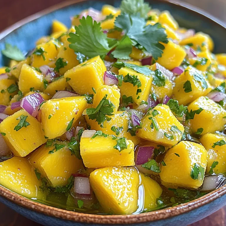 When making Mango Habanero Salsa, fresh ingredients make all the difference. Here’s what you need: - 2 ripe mangos, diced - 1 small red onion, finely chopped - 1-2 habanero peppers, deseeded and minced (adjust to taste) - 1/4 cup fresh cilantro, chopped - 2 tablespoons lime juice - 1 tablespoon olive oil - Salt to taste - 1 jalapeño, finely chopped (optional for extra heat) Ripe mangos give the salsa a sweet base. Choose ones that feel slightly soft when you press them. Red onion adds a nice crunch and mild flavor. For spice, habanero peppers pack a punch. You can adjust the heat by using fewer or more. If you want even more heat, add a jalapeño. Fresh cilantro brightens the salsa and adds a lovely aroma. Lime juice adds tang and balances the flavors. Olive oil helps blend everything together and enhances the taste. Finally, salt pulls all the flavors together. Use these fresh ingredients to create a salsa that is both spicy and refreshing. 1. Dicing the Mangos Start with two ripe mangos. Cut off the skin, then slice the flesh into small cubes. Place these cubes into a medium mixing bowl. 2. Chopping Onion and Peppers Next, finely chop one small red onion. Add it to the bowl with the mangos. Then, take one to two habanero peppers, deseed them, and mince them. Adjust the amount based on your spice preference. If you like more heat, you can add a finely chopped jalapeño pepper at this point. 3. Mixing Ingredients Together Now, add 1/4 cup of freshly chopped cilantro to the bowl. Mix all the ingredients gently. Be careful not to smash the mango cubes while combining. 1. Adding Lime Juice and Olive Oil Pour in 2 tablespoons of lime juice and 1 tablespoon of olive oil. These will brighten the flavors and add richness. 2. Seasoning with Salt Lastly, season your salsa with salt to taste. Stir again to make sure the salt is evenly mixed in. 1. Allowing Salsa to Sit Let your salsa sit for at least 15 to 20 minutes. This resting time helps all the flavors blend together. It makes the salsa even tastier! Adjusting Spice Levels To get the right heat in your salsa, taste as you go. Start with one habanero. If you want more heat, add another. Keep in mind, habaneros are very spicy. You can also use jalapeños for a milder kick. They add a nice touch without overpowering the mango. Using Gloves for Safety Habaneros can burn your skin. Always wear gloves when handling them. If you touch your face after, it can sting. After chopping, wash your hands well with soap. This keeps the heat off your skin. Fresh Ingredients vs. Store-bought Always use fresh ingredients for the best taste. Ripe mangos, fresh cilantro, and lime juice bring out bright flavors. Store-bought salsa often lacks the same depth. Fresh gives you a vibrant and tasty result. Importance of Resting Letting the salsa sit for 15-20 minutes is key. This resting time helps the flavors meld together. It makes the salsa taste better. You’ll notice how much richer the flavors become after a short wait. Serving Suggestions Present your mango habanero salsa in a colorful bowl. Garnish with a few cilantro leaves for a pop of green. Serve it with crispy tortilla chips. It also works great as a topping for grilled chicken or fish. This adds color and flavor to your meal, making it look inviting. {{image_2}} You can adjust heat in mango habanero salsa easily. If you love spice, add more habaneros. Start with 1-2, then taste and add more if needed. Habaneros pack a punch! If you want milder salsa, use fewer peppers. You can also swap in jalapeños for a different flavor. They are less spicy but still add a nice kick. Mixing in other fruits can create fun twists. Pineapple adds sweetness and tang. Dice it small and blend it with mango. You can also use different herbs. Try fresh mint or basil for a unique taste. They bring brightness and freshness to the salsa. Explore different regional flavors with your salsa! For a Caribbean twist, add diced avocado and a splash of coconut milk. This makes it creamy and rich. If you want a Mexican flair, mix in some chopped tomatoes and a pinch of cumin. This version is perfect with tacos or grilled meats. Each variation gives your salsa a new life! - Refrigerating Leftovers: After enjoying the salsa, store any leftovers in an airtight container. Place it in the fridge. It stays fresh for a few days. The flavors will meld and improve over time. - Freezing Options: If you want to keep the salsa longer, freezing is a great choice. Pour the salsa into a freezer-safe bag. Remove as much air as possible before sealing. It can last up to three months in the freezer. - How Long the Salsa Lasts: When stored in the fridge, your mango habanero salsa will stay fresh for about 4 to 5 days. In the freezer, it can last for three months. Be sure to label your container with the date to track how long it’s been stored. - Recipe Ideas with Leftover Salsa: Don't let any salsa go to waste! Use it to top grilled chicken or fish for a zesty kick. Mix it into tacos or burritos for added flavor. You can also stir it into scrambled eggs for a morning boost. If you have extra, consider blending it into a salad dressing or adding it to a grain bowl for freshness. Mango Habanero Salsa is a fresh and spicy mix. It combines sweet mango with hot habanero peppers. Here are the key ingredients: - 2 ripe mangos, diced - 1 small red onion, finely chopped - 1-2 habanero peppers, deseeded and minced - 1/4 cup fresh cilantro, chopped - 2 tablespoons lime juice - 1 tablespoon olive oil - Salt to taste - Optional: 1 jalapeño, finely chopped This salsa bursts with flavor and color. It's perfect for summer gatherings or any meal. This salsa can be very spicy. Habanero peppers pack a punch. Their heat level ranges from 100,000 to 350,000 Scoville heat units. This makes them much hotter than jalapeños. You can control the heat by adjusting the amount of habanero. If you prefer less spice, use only one or skip it altogether. Yes, you can make salsa ahead of time. Prepare it a few hours before serving. This allows the flavors to blend well. Store it in the fridge in an airtight container. However, the mango may soften. For the best texture, eat it within 2 days. Mango Habanero Salsa pairs well with many dishes. Here are some ideas: - Tortilla chips for a crunchy snack - Grilled chicken or fish for a tasty topping - Tacos or burritos for added flavor - Mixed into salads for a fresh twist This salsa adds a vibrant kick to any meal. Enjoy it as a dip or a topping! You’ve learned how to make a tasty Mango Habanero Salsa from fresh ingredients. We covered each step from chopping to combining flavors. Remember to let it rest to enhance the taste. Adjust the spice to fit your preference and consider creative variations. Proper storage will keep it fresh for longer. This salsa pairs well with many meals. Try it out and enjoy your delicious creation. Use these tips, and you’ll impress everyone at your next meal!