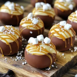 - 1 cup milk chocolate chips - 1 cup white chocolate chips - 1 cup hot cocoa mix - ½ cup caramel sauce (plus extra for drizzling) - Sea salt flakes - Mini marshmallows These ingredients create rich and creamy salted caramel hot chocolate bombs. The milk chocolate gives a smooth base. The white chocolate adds a sweet twist. Hot cocoa mix brings the classic flavor we all love. Caramel sauce adds sweetness and depth. Sea salt enhances all the flavors and adds a nice touch. Mini marshmallows provide that fun, fluffy texture. When you gather these ingredients, focus on quality. Good chocolate makes a big difference. I prefer using brands that taste rich and creamy. You can also use homemade caramel sauce for extra freshness. With these simple ingredients, you can craft a delightful treat that warms your heart and soul. To start, you will melt the milk chocolate chips. Use a microwave-safe bowl. Heat them in 30-second bursts. Stir the chocolate after each interval. Keep going until it is smooth. This step is key, so take your time. Next, grab your silicone mold for half-spheres. Spoon the melted milk chocolate into the molds. Make sure to coat the sides well. Use the back of a spoon to help you cover every edge. Once done, place the molds in the fridge for about 10-15 minutes. After the chocolate shells are firm, take them out. Gently peel away the shells from the mold. In half of the shells, add a layer of hot cocoa mix. Then, drizzle in some caramel sauce. Sprinkle a bit of sea salt on top. Finally, add a handful of mini marshmallows for that extra touch. Now, it’s time to seal the bombs. Heat a plate in the microwave for a few seconds. Take one empty chocolate half and place it face down on the warm plate. Let it melt just a bit. Quickly, press it on top of the filled half to seal. Do this for all the remaining shells. For decoration, melt some white chocolate. Drizzle it over the tops of the bombs. Add a light sprinkle of sea salt for a finishing touch. Let the bombs set at room temperature. This makes them look even more inviting. To enjoy your salted caramel hot chocolate bombs, place one in a mug. Pour hot milk or hot water over it. Watch it melt into a delicious drink. Stir and savor the warm, sweet flavor! For the best flavor, use high-quality chocolate. I love using milk chocolate chips for the shells. They melt well and taste rich. White chocolate works great too. It adds a sweet touch. Avoid cheap chocolate; it might not melt smoothly. Sealing is key to a great hot chocolate bomb. To seal, warm a plate in the microwave. Then, take an empty chocolate shell and place it face down on the warm plate. This will melt the edge slightly. Quickly press it onto a filled shell. This method makes a strong bond. If you’re careful, your bombs will hold together well. You can make these treats in advance. Just store them in an airtight container. Keep them in a cool, dry place. They last up to two weeks. If you want to freeze them, wrap each bomb in plastic wrap. You can then enjoy them whenever you want a sweet treat! {{image_2}} You can mix and match flavors for fun. Try dark chocolate for a rich twist. Use white chocolate for a sweet and creamy version. Adding a hint of hazelnut or almond extract can make it special. You can also try adding peppermint extract for a fresh taste. Want a dairy-free treat? Use dairy-free chocolate chips. Almond milk or oat milk works great instead of regular milk. For a creamy texture, add coconut cream. This way, everyone can enjoy salted caramel hot chocolate bombs. Make your bombs festive! In winter, add crushed candy canes for peppermint flavor. For fall, use pumpkin spice mix in the filling. A touch of cinnamon adds warmth. These seasonal twists can make your hot chocolate bombs a fun treat all year round! To keep your hot chocolate bombs fresh, store them in an airtight container. This prevents moisture from ruining the chocolate. Make sure to place parchment paper between layers if you stack them. This step keeps the bombs safe and intact. These hot chocolate bombs last about two weeks at room temperature. If you want to keep them longer, you can freeze them. Wrap each bomb tightly in plastic wrap. Then, place them in a freezer-safe bag or container. This helps preserve their flavor and texture for up to three months. If you plan to gift these delightful treats, choose a clear bag or a decorative box. Add a cute tag with instructions on how to use them. Tie it with a ribbon for a special touch. Your friends will love the personal touch and enjoy making their own salted caramel hot chocolate! To use a hot chocolate bomb, simply place it in a mug. Then, pour hot milk or water over it. Watch as the bomb melts and reveals the cocoa mix and marshmallows. Stir well to mix everything together, and enjoy your rich, creamy drink. Yes, you can make these salted caramel hot chocolate bombs ahead of time. Just store them in an airtight container. Keep them in a cool, dry place. They will stay fresh for about two weeks. Gifting hot chocolate bombs is fun and easy. You can place them in a clear bag tied with a ribbon. Add a cute tag with instructions for use. You can also include a mug or some extra toppings like whipped cream or chocolate shavings. Absolutely! You can switch the chocolate types if you prefer dark or milk chocolate. You can also use homemade hot cocoa mix instead of store-bought. For a fun twist, try flavored syrups or different types of marshmallows. You can find salted caramel hot chocolate bombs at many local stores. Check specialty shops, bakeries, or online retailers. If you want a unique touch, consider ordering from small businesses that specialize in handmade treats. You learned how to make delicious hot chocolate bombs using simple ingredients. We covered melting chocolate, filling, sealing, and decorating your bombs. Remember to use good chocolate and make ahead for easy enjoyment. Feel free to try different flavors or seasonal twists. Store them well for the best taste. Enjoy every sip and share them with friends! Making these treats brings joy to everyone involved. Now, gather your supplies and get started on your sweet creation.