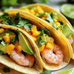 - 1 lb large shrimp, peeled and deveined - 1 ripe mango, diced - 1 avocado, sliced - 2 tablespoons olive oil - 2 tablespoons lime juice - 1 teaspoon chili powder - 8 small corn tortillas - Fresh cilantro for garnish - 1 jalapeño, seeded and minced - 1/2 red onion, finely chopped To make Spicy Mango Shrimp Tacos, gather these fresh ingredients. Each one adds to the flavor and texture. Large shrimp are key for this dish. They cook quickly and soak up the marinade well. I love using ripe mango for a sweet and juicy contrast. The avocado adds creaminess, balancing the spices. For seasonings, olive oil brings richness and helps with cooking. Lime juice adds brightness, cutting through the shrimp's taste. Chili powder gives the right kick. Don't forget the corn tortillas! They are perfect for holding all the goodness. Fresh cilantro adds a burst of color and freshness. The jalapeño and red onion in the salsa give it a nice crunch and heat. These ingredients make a fresh and tasty meal. Be ready to enjoy vibrant flavors in every bite! To start, grab a medium bowl. In it, combine the shrimp, olive oil, lime juice, chili powder, cumin, salt, and pepper. Mix everything well. Make sure the shrimp are coated evenly. This mix adds flavor and tenderness. Let the shrimp marinate for 15 minutes. This short time allows the flavors to soak in without overpowering the shrimp. While the shrimp marinates, it’s time to make the mango salsa. First, dice the ripe mango into small pieces. This fruit adds sweetness and freshness. In another bowl, mix the diced mango with finely chopped red onion and minced jalapeño. For seasoning, add a pinch of salt and pepper. This blend balances the salsa’s sweetness with some heat. Stir everything together and set it aside. Now, heat a skillet over medium-high heat. Once hot, add the marinated shrimp. Cook for 2-3 minutes on each side. The shrimp should turn pink and opaque. This means they are perfectly cooked. After cooking, remove them from the heat. Next, warm the corn tortillas in a dry skillet or microwave. This step makes them soft and easy to fold. To assemble the tacos, take a warm tortilla and place a few shrimp on top. Add a spoonful of mango salsa and some avocado slices. Garnish with fresh cilantro. Serve your tacos with lime wedges on the side for an extra burst of flavor. Enjoy this fresh and flavorful delight! To get perfectly cooked shrimp, look for a bright pink color. The shrimp should also have a slight curl. If your shrimp are firm and opaque, they are ready. Overcooked shrimp turn rubbery, so watch the time closely. For marination, mix the shrimp with olive oil, lime juice, chili powder, cumin, salt, and pepper. Let them soak for 15 minutes. This step adds great flavor. The longer you marinate, the more intense the taste. Adding jalapeño gives your tacos a spicy kick. Be sure to remove the seeds for less heat. Mix it into the mango salsa for a delightful blend. The sweetness of mango needs a touch of acidity. Lime juice balances the salsa nicely. It brightens the flavor and lifts the dish. Garnish your tacos with fresh cilantro. It adds color and freshness. You can also add slices of lime for extra zest. Pair these tacos with a cold beverage. A light beer or a refreshing soda works well. Enjoy your meal with friends and family! {{image_2}} You can switch up the shrimp for fish or chicken. Fish like tilapia or mahi-mahi works well. Simply season and cook them the same way as shrimp. For chicken, use boneless thighs or breasts. Chop them into small pieces, marinate, and sauté until cooked through. If you prefer a vegetarian option, try grilled tofu or tempeh. Both soak up flavors well. Use the same marinade from the shrimp to keep it tasty. Mango salsa is great, but other fruits can shine, too. Pineapple, peach, or papaya can add a nice twist. Mix these fruits with red onion and jalapeño for a fresh taste. You can also add more spices to your salsa. A pinch of cumin or chili powder can boost flavor. Consider adding fresh herbs like mint or basil for a unique touch. Corn tortillas are traditional, but you can use flour tortillas for a softer bite. Both options are delicious. If you need gluten-free tortillas, look for those made from corn or almond flour. They hold up well and add great flavor. Enjoy experimenting with different tortillas for your tacos! To keep your shrimp and salsa fresh, store them in separate containers. Use airtight containers to prevent moisture loss. Shrimp can last up to two days in the fridge. The salsa, if stored well, can stay fresh for three days. When reheating shrimp, use a skillet over low heat. This keeps the shrimp tender. Stir gently to avoid overcooking. For tortillas, wrap them in a damp paper towel and microwave for about 15 seconds. This keeps them soft and ready to fold. You can freeze shrimp but not the assembled tacos. Freeze shrimp in a single layer on a tray before transferring to a bag. This way, they won’t stick together. Salsa can be frozen too, but it's best fresh. If freezing, use a container that allows some space for expansion. To make your Spicy Mango Shrimp Tacos less spicy, you can follow a few simple tips: - Skip the jalapeño: Just leave it out of the mango salsa. - Use less chili powder: Cut the amount by half or skip it entirely. - Add more mango: This will add sweetness and balance the heat. - Incorporate sour cream: A dollop on top cools down the spice. These changes will still give you a tasty taco without the intense heat. You can enjoy the flavors without overwhelming your taste buds. When serving Spicy Mango Shrimp Tacos, think about these tasty sides: - Mexican street corn: Grilled corn on the cob topped with cheese and spices. - Black bean salad: A fresh mix of black beans, corn, and lime juice. - Rice and beans: Simple and filling, perfect for rounding out the meal. - Chips and guacamole: A fun, crunchy addition that complements the tacos. These sides enhance the flavors and make your meal even better. They bring a variety of textures and tastes to the table. Yes, you can prepare parts of this recipe ahead of time. Here’s how: - Marinate the shrimp: You can marinate the shrimp up to 2 hours before cooking. - Make the mango salsa: Prepare it a few hours in advance and chill it in the fridge. - Warm the tortillas: Do this just before serving to keep them soft. These steps allow you to save time during your event. This way, you can enjoy the fun without rushing. This article explored how to make Spicy Mango Shrimp Tacos from start to finish. We covered the main ingredients like shrimp, mango, and avocado. I shared tips on marinating shrimp and preparing mango salsa. You learned about cooking techniques and serving ideas. Finally, we discussed storage options for leftovers. These tacos are fun to make and enjoy. Experiment with flavors and tailor them to your taste. Happy cooking!