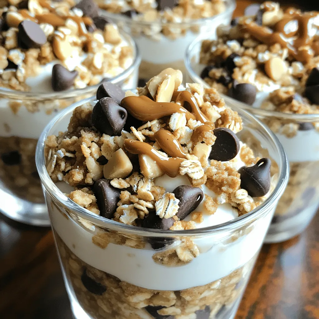 - 2 cups plain Greek yogurt - 1/4 cup almond butter (or any nut butter) - 1/4 cup honey or maple syrup - 1 tsp vanilla extract - 1/2 cup rolled oats - 1/4 cup chocolate chips (dark or dairy-free if preferred) - 1/4 cup chickpea flour (for added protein and texture) - Pinch of salt - Optional toppings: crushed nuts, extra chocolate chips, or a drizzle of peanut butter Each ingredient in this recipe has its perks. - Greek yogurt is high in protein. It helps build muscle and keeps you full. - Almond butter gives healthy fats and protein. It adds creaminess and flavor. - Honey or maple syrup sweetens the cups naturally. They provide quick energy. - Vanilla extract adds a warm, sweet flavor. It makes everything taste better. - Rolled oats offer fiber. They help with digestion and keep you satisfied. - Chocolate chips add a little fun. They can lift your mood with every bite. - Chickpea flour boosts protein and fiber. It also gives a nice texture. - Salt enhances all the flavors. A little pinch makes a big difference. You can easily swap ingredients to fit your needs. - Nut allergies: Use sunflower seed butter or soy nut butter in place of almond butter. - Sweetness: If you prefer no sugar, consider using stevia or monk fruit sweetener. - Gluten-free: Ensure oats and chickpea flour are certified gluten-free. - Dairy-free: Choose a plant-based yogurt instead of Greek yogurt. This recipe is flexible and allows you to enjoy it your way! 1. Start by taking a mixing bowl. 2. Add 2 cups of plain Greek yogurt. 3. Next, pour in 1/4 cup of almond butter. 4. Add 1/4 cup of honey or maple syrup. 5. Stir in 1 teaspoon of vanilla extract. 6. Mix well until the mix is smooth and creamy. 7. Now, add 1/2 cup of rolled oats. 8. Toss in 1/4 cup of chocolate chips. 9. Add 1/4 cup of chickpea flour. 10. Don’t forget a pinch of salt! 11. Stir until all ingredients blend together. 12. Taste the mix. You can add more honey if you want it sweeter. 13. Divide the mix into individual cups or bowls. 14. Chill in the fridge for at least 30 minutes. 15. Add toppings like crushed nuts or extra chocolate chips if you like. - Use a sturdy spoon for easy mixing. - Keep stirring until you see no clumps. - If the mix is too thick, add a splash of milk. - For a smoother texture, use a hand mixer. - Make sure to taste the mix as you go. This recipe makes about four servings. Each serving is about 1/2 cup. You can serve it in small cups or bowls. If you're sharing, consider putting out a few extra toppings. These cups keep well in the fridge for three days. To make the creamiest High-Protein Cookie Dough Greek Yogurt Cups, start with full-fat Greek yogurt. It adds richness and creaminess. Mix your yogurt with almond butter until it’s smooth. This step blends the flavors well and helps with texture. If you want it even creamier, try using a hand mixer. It saves time and creates a fluffy mix. Chill the cups in the fridge for at least 30 minutes. This helps everything set nicely. Sweetness is key in this recipe. I suggest starting with 1/4 cup of honey or maple syrup. After mixing, taste the mixture. If you want it sweeter, add more honey. You can also try using a sugar substitute if you prefer. Remember, the chocolate chips add extra sweetness, so consider that too. Adjust the sweetness to match your taste buds. It’s all about making it just right for you! For portion control, divide the mixture evenly into four cups. Use measuring cups or a kitchen scale for accuracy. This way, you enjoy a balanced snack without overindulging. If you want smaller portions, consider using mini cups. They look cute and help with serving sizes. Adding toppings like nuts or extra chocolate chips should also be done carefully. A little goes a long way! This keeps your treat healthy and satisfying. {{image_2}} You can change the flavor of these cups easily. For a classic cookie dough taste, stick with the base recipe. If you want chocolate chip, just add more chocolate chips. You could also try adding peanut butter chips for a twist. If you like nuts, mix in chopped walnuts or pecans. You can even go wild with flavors like snickerdoodle by adding cinnamon. Toppings can take your yogurt cups to the next level. Here are some ideas: - Crushed nuts like almonds or walnuts - Extra chocolate chips for a sweeter bite - A drizzle of peanut butter for creaminess - Sprinkles for fun colors - Fresh fruit like berries or banana slices for a fresh taste Feel free to mix and match these toppings. Each will give you a different flavor. You can make these cups vegan or dairy-free. Use plant-based yogurt instead of Greek yogurt. Almond or coconut yogurt works great. For the nut butter, make sure it’s vegan. Maple syrup is a wonderful sweetener. Just skip the chickpea flour if you prefer. Your cups will still taste amazing and be full of protein! To keep your High-Protein Cookie Dough Greek Yogurt Cups fresh, place them in an airtight container. Store them in the fridge for up to three days. This helps maintain their creamy texture and flavor. Avoid leaving them out at room temperature for too long. If they warm up, they may lose their tasty charm. You can freeze these yogurt cups if you want to keep them longer. Use freezer-safe containers or bags. They will stay fresh for up to two months in the freezer. When ready to eat, just transfer them to the fridge to thaw overnight. This keeps the texture smooth and delicious. No need to reheat these cups; they taste best cold. If you want to add a little warmth, let them sit at room temperature for a few minutes. This will soften them slightly. Serve them with your favorite toppings, like crushed nuts or extra chocolate chips. Enjoy the delightful blend of flavors! One serving of High-Protein Cookie Dough Greek Yogurt Cups has about 250 calories. This number can change based on specific brands and types of ingredients you use. For instance, almond butter and honey add extra calories. If you want lower calories, you can use less honey or a different sweetener. Yes, you can use Greek yogurt for baking! It adds moisture and protein to recipes. When you swap yogurt for oil or butter, you cut down on fat. This works great in muffins and pancakes. Just remember, it may change the texture a bit, so try a small batch first. These cookie dough cups last up to three days in the fridge. Make sure to store them in airtight containers. This keeps them fresh and tasty. If you want to enjoy them longer, consider freezing portions. Just thaw them overnight in the fridge before eating. This guide covered the essential ingredients and their nutrition. You learned preparation steps and tips to mix well. We explored flavor variations and storage methods. These insights help you enjoy your treats while meeting personal preferences. As you make these recipes, remember to adjust for your taste. Have fun experimenting with flavors and sharing your creations! Enjoy the process and the delicious results. Happy cooking!