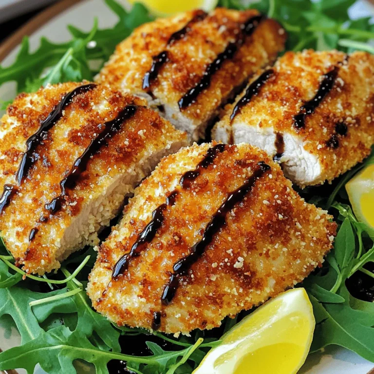 Here are the tasty ingredients you need for Air Fryer Parmesan Crusted Chicken: - 4 boneless, skinless chicken breasts - 1 cup grated Parmesan cheese - 1 cup breadcrumbs (preferably panko for extra crispiness) - 2 eggs - 1 teaspoon garlic powder - 1 teaspoon onion powder - 1 teaspoon Italian seasoning - Salt and pepper, to taste - Olive oil spray Using these ingredients makes the chicken crispy and flavorful. I love using panko breadcrumbs because they give the chicken a crunch that regular breadcrumbs can't match. The garlic powder and onion powder add a nice savory touch. Each bite bursts with flavor. When choosing Parmesan cheese, opt for freshly grated. It melts better and gives a richer taste. Lastly, don't skip the olive oil spray. It helps achieve that golden brown color and crispiness we all love. Feel free to adjust the seasoning based on your taste. You can add more garlic powder or even some paprika for a kick. Cooking should be fun and personalized! First, preheat your air fryer to 400°F (200°C). This step is key for crispy chicken. While the fryer heats up, combine the Parmesan cheese, breadcrumbs, garlic powder, onion powder, Italian seasoning, salt, and pepper in a shallow dish. Mix these dry ingredients well for an even coating. In another shallow dish, beat the two eggs until they are fully combined. This egg mixture will help the breadcrumbs stick. Now, take each chicken breast and dip it into the egg mixture. Make sure it is fully coated. Next, press the chicken breast into the Parmesan-breadcrumb mixture. Ensure you coat both sides well. This creates a thick, crispy layer that will turn golden in the air fryer. Once all the chicken breasts are coated, lightly spray them with olive oil. This helps achieve that perfect crunch. Place the chicken in the air fryer basket in a single layer, leaving space between each piece. If you have a lot of chicken, cook in batches. Set the timer for 10-12 minutes. Flip the chicken halfway through cooking. The chicken should be golden brown and reach an internal temperature of 165°F (75°C). When done, carefully remove the chicken and let it rest for a couple of minutes before you serve. To get that amazing crunch, use panko breadcrumbs. They are light and airy. This makes your chicken crispy. Regular breadcrumbs can be dense and won’t give the same crunch. For cooking, set your air fryer to 400°F (200°C). Cook the chicken for 10 to 12 minutes. Flip halfway through to ensure even cooking. Always check that the chicken reaches 165°F (75°C) inside. You can spice things up by adding different seasonings. Try smoked paprika for a smoky taste or cayenne for heat. You can also marinate the chicken for extra flavor. A simple mix of olive oil, lemon juice, and herbs works well. Let it sit for 30 minutes before coating it. This will give the chicken a rich taste. Pair your chicken with fresh sides. A salad or roasted veggies complement it nicely. For sauces, a creamy ranch or tangy barbecue works great. To present your dish, serve it on a bed of fresh greens. Drizzle balsamic glaze for extra flavor and color. Adding lemon wedges gives a fresh pop before eating. Enjoy your meal! {{image_2}} You can switch up the cheese in this dish. Try mozzarella for a gooey bite, or cheddar for a sharp taste. Each cheese brings its own unique style. For those with gluten issues, use gluten-free breadcrumbs. Look for brands made with rice or corn. They still give that crunch you crave. Want to spice things up? Add paprika or cayenne for heat. These spices can transform the dish, giving it a kick. Fresh herbs add freshness too. Basil or parsley can brighten the flavors. Just chop them finely and mix them into the breadcrumb mix. If you want a change, try turkey cutlets instead of chicken. They cook similarly and are just as tasty. Pork loin can also work well. For a vegetarian option, use eggplant slices or tofu. Both absorb flavors and give a hearty texture. To keep your air fryer Parmesan crusted chicken fresh, store it properly. First, allow the chicken to cool completely. Then, place it in an airtight container. You can also wrap it tightly in plastic wrap. This helps keep the chicken moist. Use a glass or plastic container with a tight lid for best results. When it’s time to reheat, the air fryer is your best friend. Preheat it to 350°F (175°C). Place the chicken in the basket for about 5-7 minutes. This method keeps the crust crispy. Avoid using a microwave, as it makes the chicken soggy. If you must use a microwave, do so briefly and on low power. To freeze, wrap cooked chicken in foil or freezer bags. For un-cooked chicken, coat it first, then wrap and freeze. This way, you preserve the flavor. When ready to cook, thaw in the fridge overnight. This helps maintain the best texture. Avoid thawing in warm water, as it can affect taste and safety. Yes, you can use frozen chicken breasts. However, you must thaw them first. The best way to thaw is to place them in the fridge overnight. If you're short on time, you can use the cold water method. Just place the chicken in a sealed bag and submerge it in cold water for about an hour. Once thawed, follow the recipe steps as usual. You may need to add a few extra cooking minutes. Always check the internal temperature to ensure it reaches 165°F (75°C). To know if your chicken is done, check the internal temperature. Use a meat thermometer and aim for 165°F (75°C). You can also look for visual cues. The chicken should be golden brown and crispy on the outside. Cut into the thickest part; the juices should run clear, not pink. This ensures your chicken is safe to eat and perfectly cooked. Absolutely! The air fryer is great for various meats. You can adapt the recipe for chicken thighs, turkey cutlets, or even pork loin. For chicken thighs, cook for 12-15 minutes. If using turkey, aim for about 10-12 minutes. For pork, 12-15 minutes works well. Always adjust the time based on the thickness of the meat. Checking the internal temperature is key to safe cooking. This guide covered how to make crispy Parmesan chicken in an air fryer. You learned about the simple ingredients, easy steps, and tips for great flavors. Remember to try different coatings and flavors. Store leftovers well for later enjoyment. Use these ideas to make each meal exciting. Air frying makes cooking easy and fun. Enjoy crispy chicken with your favorite sides, and impress your friends and family!