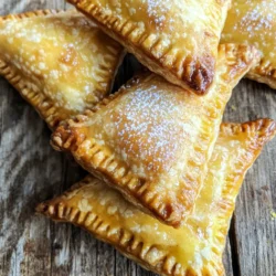 - 2 cups all-purpose flour - 1/2 teaspoon salt - 1/4 cup powdered sugar - 1/2 cup unsalted butter, cold and cubed - 5-6 tablespoons ice water - 2 medium apples, peeled, cored, and diced (Granny Smith or Honeycrisp) - 1 teaspoon cinnamon - 1 tablespoon lemon juice - 1 tablespoon brown sugar - 1 egg, beaten (for egg wash) - Optional: powdered sugar for dusting If you need substitutes, here are some ideas: - Instead of all-purpose flour, try whole wheat flour. - If you don’t have powdered sugar, use granulated sugar. - Coconut oil can replace unsalted butter for a dairy-free option. - For the egg wash, you can use milk or a plant-based milk. Choose apples that are firm and crisp for the best flavor. - Granny Smith apples add tartness and hold their shape well. - Honeycrisp apples offer a nice balance of sweet and tart. - Look for apples that are shiny and smooth, not dull. - Avoid apples with bruises or soft spots, as they can ruin your pies. To start, gather your ingredients. You need flour, salt, powdered sugar, and cold butter. Use a food processor for this step. Mix the flour, salt, and powdered sugar first. Then, add the cold butter. Pulse until the mix looks like small crumbs. Next, add ice water one tablespoon at a time. Pulse until the dough starts forming. Once it does, shape it into a disc. Wrap the disc in plastic wrap and chill for 30 minutes. This step keeps the dough firm and easy to roll. While the dough chills, prepare the apple filling. Take two medium apples, like Granny Smith or Honeycrisp. Peel, core, and dice them into small pieces. In a bowl, mix the diced apples with cinnamon, lemon juice, and brown sugar. This mix will create a sweet and tangy filling. Let it sit for a bit. This lets the flavors blend perfectly, making each bite tasty. Now it’s time to assemble your hand pies. Roll out the chilled dough on a floured surface. Aim for a thickness of about 1/8 inch. Cut the dough into circles or squares, around 4 to 5 inches wide. Place a spoonful of your apple mixture in the center of each piece. Be careful not to overfill. If you do, the filling will leak out. Moisten the edges of the dough with water. Fold the dough over to create a half-moon shape. Press the edges firmly to seal. Use a fork to crimp the edges and ensure they stay closed. Before cooking, preheat your air fryer to 375°F (190°C). This should take about 5 minutes. While it heats, brush the top of each hand pie with the beaten egg. This gives them a nice golden color. Place the hand pies in the air fryer basket in a single layer. Make sure they don’t touch each other. You may need to cook in batches if your air fryer is small. Cook for 10 to 12 minutes, or until golden brown. Check halfway through cooking for even browning. Let them cool for a few minutes before serving. For a sweet touch, dust with powdered sugar. Enjoy your delicious air fryer apple hand pies! To get crispy hand pies, use cold butter in your dough. This keeps the fat solid. When you bake, the butter melts and creates air pockets. These pockets make the crust light and flaky. Roll the dough thin, about 1/8-inch thick. This helps it cook evenly in the air fryer. Make sure to preheat your air fryer for at least 5 minutes. This step ensures a nice, crisp finish. One common mistake is overfilling the pies. If you add too much filling, they can burst while cooking. Keep the filling to a spoonful. Also, ensure you seal the edges well. Use water to moisten the edges before sealing. If not sealed, the filling will leak out. Lastly, don’t skip the egg wash. It gives your pies a golden color and a nice shine. Spices can make your hand pies even better. Cinnamon is a classic choice, but you can try others, too. Nutmeg works well with apples. A pinch can add warmth and depth. You can also add a bit of vanilla extract to the apple mixture. This adds a sweet, fragrant note. For a twist, consider adding a dash of ginger or cardamom for a unique flavor. {{image_2}} You can change the filling for your hand pies. Instead of apples, try pears, peaches, or berries. Each fruit brings a unique flavor. For berries, use fresh or frozen. Just remember to adjust sugar based on sweetness. This makes each pie special and fun. You can make these hand pies gluten-free. Use a gluten-free flour blend instead of all-purpose flour. Make sure it has xanthan gum for better texture. The rest of the recipe stays the same. This way, everyone can enjoy these tasty treats. Add cream cheese for a rich twist. Mix it with your fruit filling for a creamy bite. You can also drizzle caramel sauce inside or on top. This sweet touch takes the flavors up a notch. Both options make your hand pies even more delightful. Store any leftover hand pies in an airtight container. Keep them in the fridge for up to three days. If you want to keep them longer, consider freezing. This way, you can enjoy them later without losing flavor. To reheat your hand pies, use the air fryer. Set it to 350°F (175°C) for about 5-7 minutes. This method keeps the crust crispy. You can also use a toaster oven. Just be sure to check often so they don’t overcook. You can freeze uncooked hand pies before air frying. Place them on a baking sheet and freeze until firm. Then, transfer them to a freezer bag. When you’re ready, just cook them straight from the freezer. For cooked pies, let them cool first. Then, wrap them tightly and freeze. Use within two months for the best taste. Yes, you can make the hand pies ahead of time. You can prepare the dough and filling and store them separately in the fridge for up to two days. When you are ready to cook, roll out the dough and fill the pies. If you want to make them even earlier, you can freeze the assembled pies. Just make sure to wrap them well to avoid freezer burn. Each air fryer may cook differently. Most models cook at 375°F (190°C). Start with 10 to 12 minutes. Check the pies halfway through cooking. If your air fryer runs hot, they may need less time. If it runs cooler, you might need to add a few minutes. Always keep an eye on them to avoid burning. The hand pies are done when they are golden brown and crispy. You can check the color of the crust. If it looks a rich golden hue, they are likely ready. You can also gently press the pies; they should feel firm, not soft. Yes, these hand pies are suitable for vegetarian diets. The filling contains only apples and spices. The dough includes basic ingredients and no meat. Just ensure that any optional toppings are also vegetarian-friendly. You can serve these hand pies with various tasty options. Here are a few ideas: - Vanilla ice cream - Whipped cream - Caramel sauce - A drizzle of chocolate sauce - Fresh whipped yogurt Each of these adds a nice touch and makes the dessert even more delightful. You learned about making delicious Air Fryer Apple Hand Pies. We covered the ingredients, how to make the dough, and tips for a crispy finish. I shared ideas for variations and how to store leftovers. Making these hand pies is fun and simple. With the right ingredients and techniques, you can impress friends and family. Experiment with fruit fillings and spices to find your favorite flavors. Enjoy every bite!