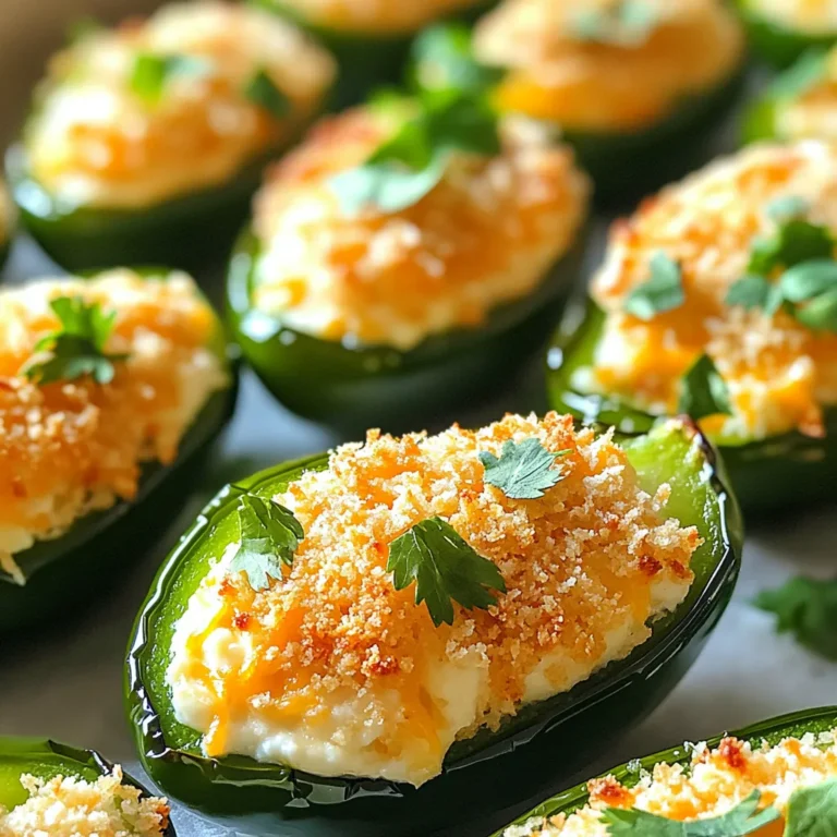 To make Air Fryer Jalapeño Popper Bites, you'll need a few simple ingredients. These flavors come together to create a tasty snack that everyone will love. Here’s what you need: - 12 fresh jalapeño peppers, halved and seeded - 1 cup cream cheese, softened - 1 cup shredded cheddar cheese - ½ cup panko breadcrumbs - 1 teaspoon garlic powder - ½ teaspoon onion powder - Salt and pepper to taste - Cooking spray - Optional: chopped fresh cilantro for garnish The fresh jalapeño peppers give these bites their spicy kick. I love using cream cheese and cheddar cheese for a rich filling. The garlic powder and onion powder add great flavor. Panko breadcrumbs create a nice crunch when air-fried. You can also add chopped cilantro as a garnish for a pop of color. It adds freshness and makes the dish look great. This simple list of ingredients makes it easy to whip up a batch. Enjoy preparing these delightful bites! First, take the fresh jalapeños. Cut each one in half lengthwise. Use a small spoon to scoop out the seeds and membranes. This step helps reduce the heat, making them more enjoyable. Next, grab a mixing bowl. Add 1 cup of softened cream cheese and 1 cup of shredded cheddar cheese. Also, add 1 teaspoon of garlic powder, ½ teaspoon of onion powder, and some salt and pepper. Mix everything together until it’s nice and smooth. This cheese filling is creamy and packed with flavor. Now, take each jalapeño half. Fill it generously with the cheese mixture. Press the cheese down gently to keep it in place. Make sure every half is full of that delicious filling. The more cheese, the better! For the next step, get a shallow dish and spread out ½ cup of panko breadcrumbs. Coat each stuffed jalapeño in the breadcrumbs. Press down a bit to help them stick. This coating will give them a nice crunch when they cook. Preheat your air fryer to 350°F (175°C). Lightly spray the air fryer basket with cooking spray. Place the breaded jalapeños in a single layer. Make sure there’s space around them for good airflow. Air fry the jalapeños for 8-10 minutes. You want them golden brown and the jalapeños tender. When they are done, carefully remove them and let them cool for a few minutes. Enjoy your tasty snack! To get the best cheese filling, start with softened cream cheese. This makes mixing easy. I use equal parts cream cheese and cheddar cheese. This gives a nice balance of flavor. Add garlic powder and onion powder for extra taste. Mix until smooth and creamy. If you want more kick, add a pinch of cayenne pepper. Make sure to press the cheese mixture into each jalapeño half. This helps it stay put while cooking. When air frying, use a light coat of cooking spray. This helps the poppers crisp up nicely. Keep space between each jalapeño in the basket. This ensures good air flow. If you overcrowd, they may not cook evenly. I recommend checking them halfway through cooking. This way, you can shake the basket for better results. Cook at 350°F for 8-10 minutes until golden brown. You want them tender but not mushy. These jalapeño popper bites pair well with many sauces. I love serving them with ranch or blue cheese dressing. For a fresh twist, try a cilantro lime dip. You can also serve them with crunchy veggies or tortilla chips. Garnish with chopped cilantro on top for color. This adds a nice touch to the plate. Enjoy these bites as a snack or at parties! {{image_2}} You can change up the cheese in your jalapeño popper bites. Instead of cream cheese and cheddar, try using mozzarella for a gooey texture. Goat cheese gives a tangy flavor that many love. You can even mix different cheeses for a unique taste. Keep your taste buds excited by swapping flavors! Want to add some protein? Bacon or sausage works great! Cook the bacon until crispy, then chop it up. Mix it into the cheese filling for an extra savory kick. If you like sausage, cook and crumble it before adding. This will make your bites heartier and more filling. If you crave more heat, explore different peppers. Try serrano or habanero for a fiery twist. You can also add hot sauce or chili flakes to the cheese mixture. This will kick up the spice level and keep things exciting. Adjust the heat to match your taste. To keep your jalapeño popper bites fresh, store them in an airtight container. Place a paper towel in the container to absorb moisture. This helps keep the bites crispy. You can store them in the fridge for up to three days. For longer storage, freeze them. Wrap each popper in plastic wrap, then place them in a freezer bag. This method prevents freezer burn. When you're ready to enjoy leftovers, reheating is key. The best way to reheat them is in the air fryer. Preheat the air fryer to 350°F (175°C). Place the poppers in a single layer and heat for about 5 minutes. This keeps them crispy and warms them through. You can also use an oven. Place them on a baking sheet and heat at 350°F (175°C) for 10-15 minutes. Avoid using the microwave, as it can make them soggy. For the best taste, eat your jalapeño popper bites within three days if stored in the fridge. If you freeze them, they can last for up to three months. After that, their taste and texture may change. Always check for any signs of spoilage before eating. If they look or smell off, it’s best to toss them out. To make jalapeño popper bites in an oven, preheat your oven to 375°F (190°C). Follow the same steps for mixing the filling and stuffing the jalapeños. After you coat them with panko breadcrumbs, place them on a baking sheet lined with parchment paper. Bake for about 15-20 minutes or until golden brown and crisp. This method gives you a great flavor and texture, too. Yes, you can prepare jalapeño popper bites ahead of time! You can stuff the jalapeños and coat them with breadcrumbs. Then, place them in an airtight container in the fridge. When you are ready to cook them, just pop them in the air fryer or oven. This makes for a quick snack or appetizer when you have guests. You can serve air fryer jalapeño popper bites with a variety of dips. Some great options include ranch dressing, sour cream, or guacamole. You can also pair them with crunchy veggie sticks or tortilla chips. These sides add extra flavor and texture to your snack time! This article covered how to make delicious jalapeño popper bites. We included essential ingredients, detailed steps, tips for success, and flavorful variations. Remember, customizing your recipe can lead to exciting new flavors. Proper storage ensures your leftovers stay fresh for longer. I hope you feel ready to try these tasty bites. Enjoy sharing them with friends or family!