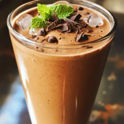 To make a Mint Chocolate Chip Protein Shake, gather these simple ingredients: - 1 cup unsweetened almond milk - 1 scoop chocolate protein powder - 1/2 ripe banana - 1/4 cup fresh mint leaves - 1 tablespoon chia seeds - 1 tablespoon unsweetened cocoa powder - 1 teaspoon peppermint extract - 1/2 cup ice cubes - Optional: 1-2 teaspoons honey or maple syrup (for sweetness) - Chocolate shavings or mint leaves for garnish This shake is not only tasty but also packed with nutrients. Each serving provides: - Calories: 250 - Protein: 20g - Carbohydrates: 30g - Fat: 8g - Fiber: 8g - Sugars: 10g These numbers may vary based on the brand of protein powder you use. This shake fits well into a balanced diet. Want to make your shake special? Try adding: - A pinch of sea salt for depth - A splash of vanilla extract for warmth - A handful of spinach for extra nutrients - A few dark chocolate chips for indulgence These options can enhance the taste and quality of your shake. Feel free to mix and match! First, gather all your ingredients. You need: - 1 cup unsweetened almond milk - 1 scoop chocolate protein powder - 1/2 ripe banana - 1/4 cup fresh mint leaves - 1 tablespoon chia seeds - 1 tablespoon unsweetened cocoa powder - 1 teaspoon peppermint extract - 1/2 cup ice cubes - Optional: 1-2 teaspoons honey or maple syrup Make sure your mint leaves are clean and fresh. If you want extra sweetness, set aside honey or maple syrup. Now, it’s time to blend. In your high-speed blender, add the almond milk, chocolate protein powder, ripe banana, fresh mint leaves, chia seeds, cocoa powder, peppermint extract, and ice cubes. Blend on high for about 30 to 60 seconds. The mix should be smooth and creamy. If it’s too thick, add a splash of almond milk. Blend again until you reach the right texture. After blending, taste your shake. If you want it sweeter, add honey or maple syrup. Blend briefly to mix the sweetener in well. This step lets you control the sweetness. Once you’re happy with the flavor and texture, pour your shake into a tall glass. For a fun touch, garnish with chocolate shavings and a few mint leaves on top. Enjoy your wholesome and tasty treat! Pick a protein powder that fits your needs. Look for one with high protein and low sugar. Whey protein is great for muscle gain. Plant-based protein suits vegans or those with dairy issues. Always check the ingredient list for added sugars or fillers. A good option has simple and natural ingredients. To jazz up your shake, you can add a few extras. Try a scoop of nut butter for creaminess and flavor. You can also use spinach for added nutrients without changing the taste. For a sweeter shake, add honey or maple syrup. Adjust the amount based on your personal preference. Chocolate shavings on top add a nice touch, too. Use measuring cups for accurate portions. This helps keep your shake balanced and tasty. Pour the shake into a tall glass for a nice presentation. Garnish with chocolate shavings or fresh mint leaves. These small details make your shake look and taste gourmet. Enjoy it right away for the best flavor and texture! {{image_2}} For a creamy texture without dairy, use unsweetened almond milk. You can also try oat milk or coconut milk. Both options add a unique flavor. If you like a thicker shake, use coconut milk. This choice gives a rich taste while keeping it dairy-free. Mint chocolate chip is classic, but let’s mix it up! Add a scoop of peanut butter for a nutty twist. You can also use vanilla protein powder instead of chocolate. This change brings a different taste. Try adding a handful of spinach for a green boost. It blends well with mint and keeps the shake tasty. Want to make your shake even better? Toss in chia seeds for extra fiber. They help keep you full longer. You can add a tablespoon of flaxseed for omega-3s. This small change packs a big punch. For a protein boost, try Greek yogurt. It makes the shake creamier and adds protein. To store your Mint Chocolate Chip Protein Shake, pour it into a sealed container. Make sure to keep it in the fridge. It will stay fresh for 1 to 2 days. Shake it well before you drink it again. The mint flavor will stay bright, but the shake may separate. You can freeze the shake if you want to save it longer. Pour the shake into ice cube trays or freezer-safe containers. This way, you can take out small portions later. When you want a shake, just blend the frozen cubes with a little almond milk. This gives you a quick treat! When you re-blend the shake, add a splash of almond milk to make it smooth. The ice cubes freeze the shake, so it may be thick. Blend for 30 seconds or until it's creamy. Taste it again and add more sweetness if needed. Enjoy your tasty drink! A Mint Chocolate Chip Protein Shake has around 250 calories. This count may change based on the protein powder or sweeteners you use. If you add honey or maple syrup, the calorie count will increase. To keep track, check the labels on your ingredients. Yes, you can use various milks in this shake. Almond milk is great, but you can try coconut, soy, or oat milk. Each type will give a unique taste and texture. Just make sure to choose unsweetened milk for fewer calories. This shake can fit into a weight-loss plan. It has protein, fiber, and healthy fats. These help you feel full longer. If you want to lose weight, watch the added sweeteners. They can add extra calories. If you want to skip protein powder, use Greek yogurt or silken tofu. Both options add creaminess and protein. You can also try nut butter for extra flavor and nutrients. Just remember, this may change the shake's taste and texture. You can drink protein shakes daily or a few times a week. They are a great snack or meal replacement. Just make sure to balance them with whole foods. Variety is key to a healthy diet. Adjust based on your activity level and goals. This blog post covered all the key parts of making a Mint Chocolate Chip Protein Shake. We discussed ingredients, prep steps, and tips to elevate flavor. You learned about variations, storage methods, and answered common questions. In closing, try these methods to find what works best for you. Enjoy crafting your shakes and make them your own!
