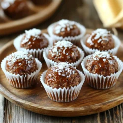 To make No-Bake Chocolate Coconut Energy Bites, you need some simple ingredients. These tasty bites are easy to make and full of flavor. Here’s what you will need: - 1 cup rolled oats - 1/2 cup almond butter (or peanut butter) - 1/2 cup unsweetened shredded coconut - 1/4 cup honey or maple syrup - 1/4 cup cocoa powder - 1/4 cup mini chocolate chips (optional) - 1/2 teaspoon vanilla extract - A pinch of salt These ingredients pack a punch of energy and taste. The rolled oats give a great base. Almond butter or peanut butter adds creaminess and protein. Shredded coconut gives a nice texture. Honey or maple syrup sweetens the bites. Cocoa powder brings that rich chocolate flavor. Mini chocolate chips? They add surprise! The vanilla extract and salt make all the flavors pop. Gather these ingredients, and you are ready to start your energy bite adventure! 1. In a large mixing bowl, combine the rolled oats, almond butter, and shredded coconut. This mix gives the bites a great base. 2. Next, add the honey or maple syrup, cocoa powder, mini chocolate chips, vanilla extract, and a pinch of salt. Each ingredient adds a special flavor. 3. Mix all the ingredients together with a spatula or your hands until everything blends well. The mixture should feel sticky but hold together nicely. 4. If the mixture feels too dry, add a little more almond butter or honey. You want a good, moist texture. 5. Once everything is well combined, use your hands to roll the mixture into small balls. Aim for about 1 inch in diameter. 6. Place the rolled energy bites on a baking sheet lined with parchment paper. This will help with easy cleanup. 1. Refrigerate the energy bites for about 30 minutes. This helps them firm up nicely. 2. Once they are set, transfer the bites to an airtight container. Store them in the fridge for up to a week. This way, you can enjoy them anytime! To get the right texture, the moisture levels matter. If your mixture feels too dry, add a bit more almond butter or honey. This will help it stick together better. On the flip side, if it feels too wet, sprinkle in a bit more oats. This keeps the energy bites from being too sticky or falling apart. Crumbly bites can ruin the fun. To avoid this, ensure you mix well until all parts blend evenly. Use your hands to press the mixture together. This helps it stick well and form nice balls. Serving your energy bites can be fun! Place them in mini cupcake liners for a cute look. This makes them easy to grab and adds a nice touch to your table. You can also stack them on a plate for a lovely display. For a decorative twist, sprinkle extra shredded coconut on top. This adds texture and makes them pop visually. You can also drizzle a little melted chocolate over them for a fancy finish. {{image_2}} You can easily change some ingredients in this recipe. Swap almond butter for peanut butter if you like. Sunflower seed butter also works well for a nut-free option. For sweeteners, use maple syrup or agave syrup instead of honey. Each choice adds its own flavor twist. Want to up the energy in your bites? Adding protein powder gives them a boost. Use chocolate or vanilla protein powder for extra flavor. You can also mix in spices like cinnamon or nutmeg. These spices add warmth and depth to the taste. Just remember to keep it balanced so the chocolate still shines. To keep your No-Bake Chocolate Coconut Energy Bites fresh, store them in an airtight container. This helps prevent moisture and keeps them from drying out. I recommend using a glass container with a tight lid for the best results. These energy bites will last in the fridge for up to one week. Just remember to check for any signs of spoilage before enjoying them. If you notice any changes in smell or texture, it’s best to toss them out. You can also freeze these energy bites for longer storage. To freeze them, place the bites in a single layer on a baking sheet. Make sure they do not touch each other. Freeze them for about one hour. After that, transfer them to an airtight bag or container. This method helps them keep their shape. When you want to eat them, simply take out how many you need. You can thaw them in the fridge overnight or at room temperature for a few hours. Enjoy your tasty bites whenever you want! No-Bake Chocolate Coconut Energy Bites last for up to one week in the fridge. Store them in an airtight container to keep them fresh. The cool temperature helps them stay firm and tasty. After a week, they may lose their flavor and texture, so enjoy them while they are fresh! Yes, you can easily make these bites vegan. Just swap the honey for maple syrup. Both options add sweetness, but maple syrup is the vegan choice. Also, ensure your chocolate chips are dairy-free if you add them. This way, you can still enjoy a rich flavor without animal products. Absolutely! If you need a nut-free option, use sunflower seed butter instead of almond or peanut butter. It offers a similar creamy texture. You can also try soy nut butter, which is a great substitute. These swaps let everyone enjoy the bites, even those with nut allergies! These no-bake chocolate coconut energy bites are fun and easy to make. You mix simple ingredients like oats, nut butter, and honey. You can adjust flavors and textures to suit your taste. Remember to store them well for lasting freshness. With tips on variations and serving ideas, you can make this recipe your own. Enjoy your tasty, healthy snack whenever you need a boost! No matter how you personalize the bites, they are sure to please.
