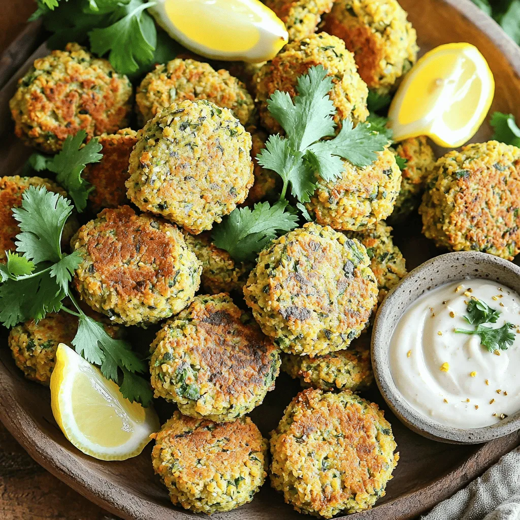 To make crispy herb falafel in an air fryer, gather these key items: - 1 can (15 oz) chickpeas, drained and rinsed - 1 small onion, chopped - 2 cloves garlic, minced - 1/4 cup fresh parsley, chopped - 1/4 cup fresh cilantro, chopped - 1 teaspoon ground cumin - 1 teaspoon ground coriander - 1/2 teaspoon baking powder - 1/2 teaspoon salt - 1/4 teaspoon black pepper - 1 tablespoon olive oil - 1 tablespoon lemon juice - 1/2 cup breadcrumbs Fresh herbs and spices make falafel burst with flavor. I like using parsley and cilantro for a bright taste. Cumin and coriander add warmth and depth. They bring out the best in chickpeas. Using fresh herbs gives the falafel a vibrant green color. This makes the dish not just tasty but also fun to look at! You can personalize your falafel with add-ins. Consider adding red pepper flakes for heat. A bit of tahini can enhance the creamy texture. You might also mix in grated carrots for extra crunch. These choices let you create a falafel that fits your taste. Try different combinations to discover what you love best! Start by gathering your ingredients. You will need chickpeas, onion, garlic, herbs, and spices. Place the drained chickpeas, chopped onion, minced garlic, parsley, cilantro, cumin, coriander, baking powder, salt, and pepper in a food processor. Pulse them until the mixture is coarse but well combined. This texture helps the falafel stay together. Next, add olive oil and lemon juice. Pulse again until well mixed. The oil adds flavor and moisture. If the mixture feels too wet, add breadcrumbs. This helps bind it and gives your falafel a nice crunch. Now, it’s time to shape your falafel. Take about a tablespoon of the mixture and roll it into a ball. Aim for a size of 1 to 1.5 inches. You can also make patties if you prefer. Place the formed falafel on a plate. Make sure they are not touching each other. This will help them cook evenly in the air fryer. Preheat your air fryer to 375°F (190°C). This step is key for crispy falafel. Once heated, place the falafel in the air fryer basket. Do not overcrowd them. Cook for 10 to 12 minutes. Flip them halfway through to ensure they brown nicely on all sides. After cooking, check that they are golden brown and crispy. If you have more falafel, repeat the cooking process. Enjoy your crispy herb falafel warm, served with tahini sauce or tzatziki! To get that perfect crispy texture, follow these steps. First, make sure to drain and rinse your chickpeas well. This keeps your falafel from being too wet. Next, pulse the mixture until it is coarse. You want it to hold together, but not be a paste. Adding breadcrumbs helps, too. If your mix feels too wet, add more breadcrumbs, a little at a time. Finally, don't overcrowd the air fryer. Give each falafel space to crisp up nicely. There are a few common mistakes to watch for. One mistake is not draining the chickpeas enough. This can make your falafel soggy. Another is skipping the breadcrumbs. They help the falafel stay together while cooking. Also, be careful not to skip the flipping step halfway through cooking. This ensures even cooking on both sides. Lastly, avoid making falafel too big. Smaller patties cook better and get crispier. Serving falafel is fun and creative. You can place the warm falafel on a platter. Add a side of tahini sauce or tzatziki for dipping. Garnish with lemon wedges and fresh herbs for a pop of color. You can also serve them in pita bread with fresh veggies. This makes a great snack or light meal. Enjoy them with friends and family for a tasty treat! {{image_2}} You can easily change the taste of your falafel. For a spicy kick, add chopped jalapeños or crushed red pepper flakes to the mix. If you prefer a Mediterranean vibe, add sun-dried tomatoes or feta cheese. These twists can make your falafel unique and fun! Do you need to swap some ingredients? Use canned beans like black beans or white beans instead of chickpeas. Fresh herbs can also change the flavor. Try mint or dill if you don’t have parsley or cilantro. Instead of breadcrumbs, you can use oats or crushed nuts for a different texture. You can cook falafel in ways other than an air fryer. Frying them in hot oil gives a crispy outside and soft inside. Baking them in the oven is another option, but they may not be as crispy. If you bake, set the oven to 400°F (200°C) and cook for about 20 minutes, flipping halfway for even cooking. Each method gives a tasty result while keeping your falafel healthy. After making crispy herb falafel, you might have some leftovers. To store them, let the falafel cool completely. Then, place them in an airtight container. Store the container in the fridge. They stay fresh for about 3 to 4 days. To reheat falafel, preheat your air fryer to 350°F (175°C). Place the falafel in the basket. Heat them for about 5 to 7 minutes. This keeps them crispy. You can also use an oven. Set it to 350°F (175°C) and bake for about 10 minutes. If you want to freeze falafel, shape them first but don’t cook them. Place the uncooked falafel on a baking sheet. Freeze them for about 1 hour. Then, transfer the falafel to a freezer-safe bag. They can last for up to 3 months in the freezer. When ready to cook, just air fry from frozen. Add a few extra minutes to the cooking time. Air-fried falafel is a healthier choice than deep-fried versions. It uses less oil, cutting down on fat and calories. Chickpeas are high in protein and fiber, which keep you full. Fresh herbs like parsley and cilantro add vitamins and minerals. The spices used, including cumin and coriander, can help with digestion and provide antioxidants. Overall, air-fried falafel is a tasty and nutritious snack. Yes, you can make falafel without a food processor. You can mash the chickpeas by hand using a fork or potato masher. Finely chop the onions and herbs with a knife. Mix all the ingredients in a bowl. It may take more time and effort, but you can still achieve a great texture. Just ensure the mixture is well combined and holds together. Falafel goes well with many sauces. Tahini sauce is a classic pairing. It is made from ground sesame seeds and has a creamy texture. Tzatziki, a yogurt sauce with cucumber and garlic, is another great option. You can also try hot sauce for a spicy kick. Hummus adds extra flavor and creaminess too. Choose your favorite for dipping or drizzling. We explored the key ingredients for falafel, from herbs to optional add-ins. I shared step-by-step methods for forming falafel and air frying them to perfection. Remember the tips for a crispy texture and avoid common mistakes. You can try various flavors or substitute ingredients as you cook. Store any leftovers properly and reheat them for later enjoyment. Making air-fried falafel can be simple and fun. With these tips, you'll create a tasty dish your friends and family will love. Enjoy your cooking adventure!