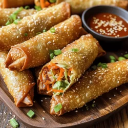 - 1 pound large shrimp, peeled and deveined - 1 cup shredded cabbage - 1 carrot, julienned - 2 green onions, finely chopped - 2 cloves garlic, minced - 1 teaspoon ginger, grated - 1 tablespoon soy sauce - 1 teaspoon sesame oil - Salt and pepper to taste - 1 package egg roll wrappers (10-12 wrappers) - Cooking spray or oil for brushing Gathering the right ingredients is key to making crispy shrimp egg rolls. You need fresh shrimp, veggies, and seasonings for flavor. The shrimp should be large, peeled, and deveined. Shredded cabbage adds crunch, while julienned carrots give color. Green onions bring a mild onion taste. Garlic and ginger add depth to the filling. Don’t forget the seasonings! Soy sauce and sesame oil enhance the flavor profile. Use salt and pepper to taste. Lastly, egg roll wrappers are essential for that crispy bite. Cooking spray or oil is needed to make sure your rolls crisp up nicely in the air fryer. This simple list makes it easy to shop and prepare. You can find most of these ingredients in your local grocery store. Make sure to check the freshness of the shrimp and veggies for the best taste. Enjoy the process of gathering everything; it’s the first step to a delicious meal! Start by gathering your ingredients. In a bowl, combine: - 1 pound large shrimp, peeled and deveined - 1 cup shredded cabbage - 1 carrot, julienned - 2 green onions, finely chopped - 2 cloves garlic, minced - 1 teaspoon ginger, grated - 1 tablespoon soy sauce - 1 teaspoon sesame oil - Salt and pepper to taste Mix these ingredients well. Make sure the shrimp are coated with the seasoning. This step is key for flavor. The mixture should smell amazing! Next, take an egg roll wrapper. Lay it flat with one corner pointing towards you. Place about 2 tablespoons of the shrimp mixture in the center. Follow these steps to fold: 1. Fold the bottom corner over the filling. 2. Fold in the side corners. 3. Roll it tightly towards the top corner. 4. Seal the edge with a little water. Repeat with the other wrappers and filling. Make sure the rolls are tight to keep the filling inside. Now, it's time to cook! First, preheat your air fryer. Set it to 400°F (200°C) for 5 minutes. While it heats, lightly spray the air fryer basket with cooking spray. Place the egg rolls in a single layer. Make sure they do not touch. This keeps them crispy. Spray the tops of the egg rolls with more cooking spray. This adds extra crunch. Air fry for 10-12 minutes. Flip them halfway through. They should be golden brown when done. Enjoy your crispy shrimp egg rolls! To make your egg rolls crispy, choose a good cooking spray. I prefer using an oil spray that has a high smoke point. This helps achieve that golden, crunchy texture we all love. It is also crucial to not overcrowd the basket. If the egg rolls touch, they will steam instead of crisp. Always leave some space between each roll. You can prepare the filling a day before you plan to cook. Just mix all the filling ingredients and store them in the fridge. This saves time when you’re ready to assemble the egg rolls. If you want to store the assembled egg rolls, place them in a single layer on a tray. Cover them with a damp paper towel and plastic wrap to avoid drying out. For dipping, I recommend sweet chili sauce or soy sauce. Both add a nice touch of flavor. You can garnish your egg rolls with sesame seeds or chopped green onions for a pop of color. This makes your dish look even more appealing. If you want to elevate the presentation, serve them on a large platter. {{image_2}} You can easily change the filling in your egg rolls. If you want to swap shrimp, try chicken or tofu. Both options offer great flavor and texture. You can also add more veggies. Bell peppers and mushrooms work well. They give a nice crunch and taste. If you follow a gluten-free diet, look for gluten-free egg roll wrappers. Many stores offer these now. For those on a low-carb diet, you can use lettuce leaves instead of wrappers. This makes a fresh, light version of the roll. To spice things up, add some hot sauce or chili flakes to the filling. This gives the egg rolls a nice kick. You can also play with sauces in the filling. Try adding a bit of hoisin or sriracha for extra flavor. These small changes can really elevate your dish. To keep your leftover egg rolls fresh, place them in an airtight container. This helps prevent them from drying out. You can store them in the fridge for up to three days. If you want to save them longer, freezing is a great option. - Freezing for later use: Wrap each egg roll in plastic wrap. Then, place them in a freezer-safe bag or container. They can stay frozen for up to three months. When you're ready to eat, just thaw them in the fridge overnight. To enjoy your egg rolls again, reheating them properly is key. The best method is using the air fryer. This keeps them crispy and tasty. - Best method to maintain crispiness: Preheat your air fryer to 350°F (175°C). Place the egg rolls in the basket in a single layer. Reheat for about 5-7 minutes. This method helps keep that crunchy texture. - Tips for reheating in the air fryer: If you find them not as crispy, try spraying them lightly with cooking spray before reheating. This adds a bit of moisture and helps them crisp up again. Air fryer egg rolls take about 10 to 12 minutes to cook. You should set your air fryer to 400°F (200°C). Halfway through, flip the egg rolls for even cooking. This timing gives you crispy, golden rolls. Yes, you can use frozen shrimp. Just make sure to thaw them first. Pat the shrimp dry to remove excess moisture. This helps the egg rolls stay crisp when cooked. If you don’t have an air fryer, you can bake the egg rolls. Preheat your oven to 425°F (220°C). Place the egg rolls on a baking sheet. Brush them with oil and bake for about 15 to 20 minutes until golden. Yes, air fryer egg rolls are healthier than deep-fried ones. Air frying uses less oil, which cuts down on fat and calories. You still get that crispy texture without the added grease. You will know the egg rolls are done when they are golden brown and crispy. You can also use a food thermometer. The inside should reach at least 165°F (74°C) for safety. In this post, we explored how to make delicious air fryer shrimp egg rolls. You learned about the main ingredients and how to prepare the filling. The steps for assembling and cooking were clear, ensuring crispiness and flavor. We discussed variations and storage tips to keep your egg rolls fresh. Enjoy experimenting with these recipes. You’ll impress friends and family with your cooking skills. These egg rolls are not only tasty but also versatile. Happy cooking!