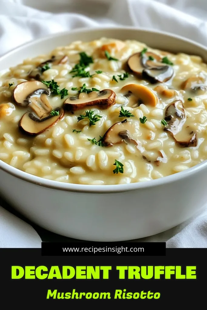 Indulge in the rich flavors of creamy truffle mushroom risotto with this easy recipe! Perfectly cooked Arborio rice meets a medley of mushrooms and a touch of truffle oil for a gourmet meal at home. Whether for a special dinner or a cozy night in, this risotto will impress everyone at your table. Click through for step-by-step instructions and elevate your cooking game today! #RisottoRecipe #MushroomLovers #ItalianCuisine #ComfortFood