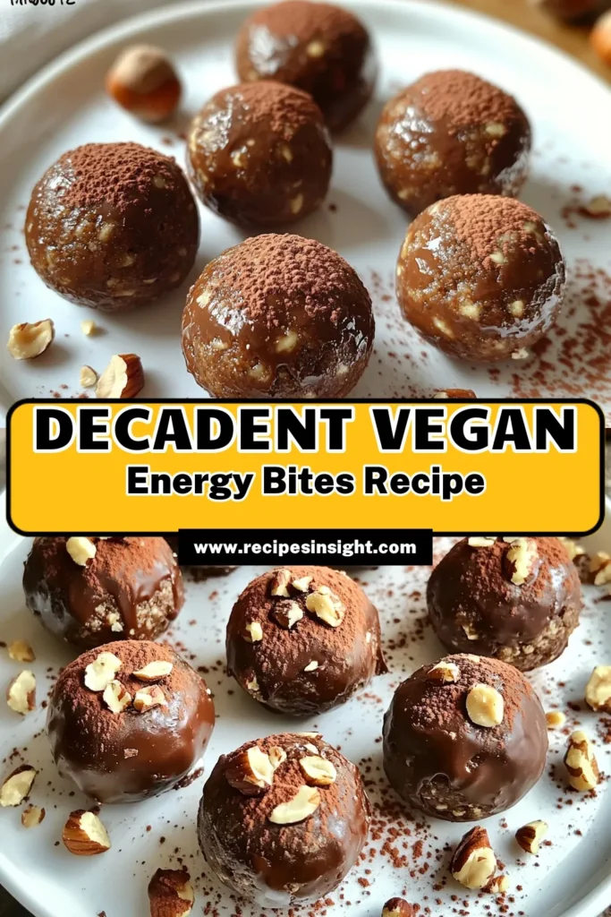 Indulge in these delicious Vegan Chocolate Hazelnut Energy Bites, a perfect treat for a healthy snack! Made with Medjool dates, oats, hazelnuts, and rich cocoa powder, these no-bake bites are easy to prepare and provide a boost of energy any time of day. Ready in just 45 minutes, they are gluten-free and can be customized with your favorite nut butter. Click to explore the full recipe and get snacking today! #VeganRecipes #HealthySnacks #EnergyBites #ChocolateLovers