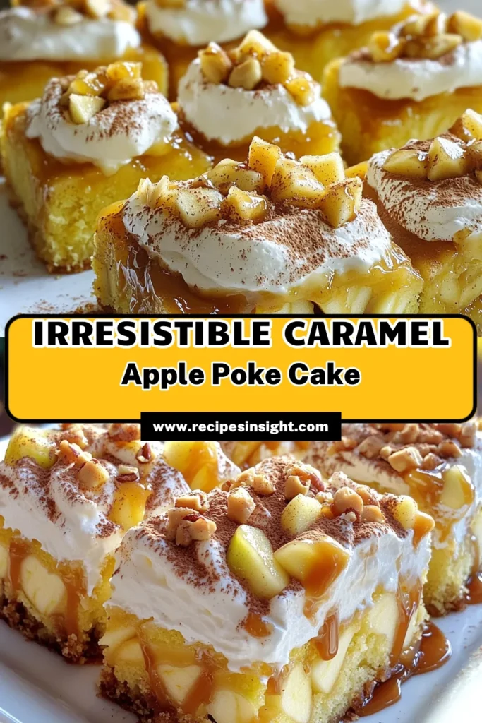 Indulge in the delight of this Caramel Apple Poke Cake, a perfect dessert that's sure to impress! With layers of moist yellow cake, juicy apples, and rich caramel drizzle, this treat is ideal for any occasion. It's easy to make, with simple ingredients and a fun poking technique to soak in all that caramel goodness. Click through for the full recipe and make your next gathering even sweeter! #CaramelApplePokeCake #Baking #DessertRecipes #SweetTreats