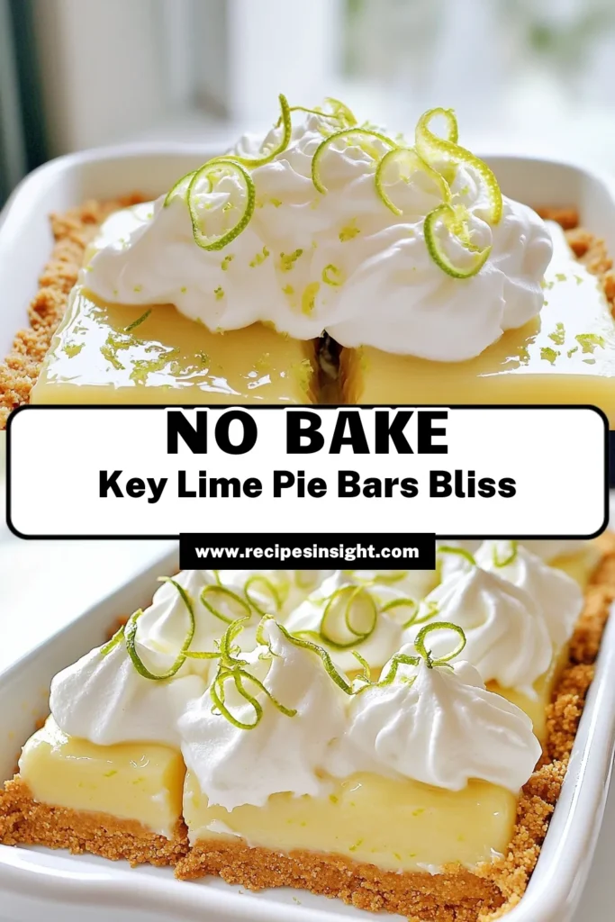 Indulge in the refreshing delight of No-Bake Key Lime Pie Bars! This simple recipe combines a buttery graham cracker crust with a luscious key lime filling, perfect for satisfying your sweet tooth without turning on the oven. Made with fresh lime juice and whipped cream, these bars are a must-try for any dessert lover. Click through for the full recipe and impress your friends with this easy treat! #NoBakeDesserts #KeyLimePie #SweetTreats #EasyRecipes