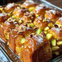 - 2 cans (16 oz) refrigerated biscuit dough - 1 cup brown sugar, packed - 1/2 cup unsalted butter, melted - 1 tablespoon ground cinnamon - 2 medium apples, peeled and diced (preferably Granny Smith) - 1/2 cup caramel sauce - 1/2 cup chopped pecans (optional) - Powdered sugar for dusting (optional) The main star of this dish is the biscuit dough. It gives the monkey bread its soft, fluffy texture. I love using Granny Smith apples. They add a nice tart flavor that balances the sweetness of the caramel. Brown sugar provides a rich, deep sweetness. It melts and forms a sticky glaze while baking. The pecans, if you choose to add them, give a nice crunch. You can also skip them if you want a nut-free treat. If you need a gluten-free option, look for gluten-free biscuit dough in stores. For a dairy-free version, use vegan butter instead of unsalted butter. Maple syrup can replace brown sugar for a different sweet flavor. If you want to skip sugar, you can use a sugar substitute. Just check the package for the right amount to use. First, gather your ingredients. You will need two cans of refrigerated biscuit dough, a cup of packed brown sugar, half a cup of melted unsalted butter, and a tablespoon of ground cinnamon. You’ll also need two medium apples, preferably Granny Smith, diced into small pieces. If you like, add half a cup of chopped pecans and some powdered sugar for dusting. Next, preheat your oven to 350°F (175°C). Grease a bundt pan with cooking spray to prevent sticking. In a small bowl, mix the brown sugar and cinnamon together. This will give your monkey bread a sweet and spicy flavor. Now, open the biscuit dough. Cut each biscuit into quarters. Place the quartered pieces in a large bowl. Toss them in the brown sugar and cinnamon mixture until they are fully coated. This step adds a nice sweetness to each piece. Then, add the diced apples and optional pecans to the bowl. Gently toss everything together. You want the apples to mix well without squishing them. In another bowl, pour the melted butter and drizzle half of the caramel sauce. Stir this until it blends nicely. Pour this mixture over the biscuit pieces and apples. Mix everything together until well combined. Once your mixture is ready, transfer it into the greased bundt pan. Spread it out evenly for even cooking. Place the bundt pan in the preheated oven. Bake for 30 to 35 minutes. You’ll know it’s done when it turns golden brown and is cooked through. Keep an eye on it as it bakes. The sweet aroma will fill your kitchen! After baking, take the bundt pan out of the oven. Let it cool for about five minutes. This cooling time helps it set a bit. Then, carefully invert the pan onto a serving plate. Gently tap the pan to loosen the bread. Drizzle the remaining caramel sauce over the top. If you want, dust some powdered sugar on it for a lovely finish. Now, it’s ready to serve! Enjoy each warm, gooey piece. To get the best texture, focus on the biscuit dough. Use fresh, refrigerated dough. Cut each biscuit into quarters for even baking. Toss the dough pieces in the brown sugar and cinnamon mix well. This gives each piece a great flavor. When you bake it, keep an eye on the time. Bake until golden brown, about 30 to 35 minutes. The outside should be crisp, while the inside remains soft and fluffy. Storing leftovers is easy. Let your monkey bread cool completely. Then, wrap it tightly in plastic wrap. You can also place it in an airtight container. This keeps it fresh for about three days. If you want to keep it longer, freeze it. It can last up to three months in the freezer. Just make sure to wrap it well to prevent freezer burn. Serving is just as fun as making this treat. After inverting it onto a plate, drizzle the remaining caramel sauce on top. This adds a nice shine. Dust with powdered sugar for a pretty finish. For extra crunch, sprinkle chopped pecans on top. You can serve it warm or at room temperature. Pair it with a scoop of vanilla ice cream for a delightful treat. Enjoy this sweet and simple delight with friends and family! {{image_2}} You can make Caramel Apple Monkey Bread a bit healthier. Use whole wheat biscuit dough. This adds fiber and nutrients. For a vegan version, swap the butter for coconut oil. Use plant-based caramel sauce, too. You can find many good brands in stores. This way, you keep the taste while making it more wholesome. You can have fun with flavors! Add chocolate chips for a sweet twist. Mix in spices like nutmeg or cardamom for warmth. If you love nuts, try walnuts or almonds instead of pecans. Each choice makes this dish unique. Personalize it to match your taste! Seasonal fruits work great here. In fall, add pumpkin puree for a cozy vibe. Mix in cranberries during winter for a tart kick. You can even use fresh pears or peaches in summer. Each season brings new flavors and ideas. This keeps your monkey bread fresh and exciting! To keep your Caramel Apple Monkey Bread fresh, store it in an airtight container. You can also wrap it tightly in plastic wrap. This helps to keep out air and moisture. If you have leftovers, make sure they are cool before storing. This prevents condensation, which can make the bread soggy. When stored properly, your Caramel Apple Monkey Bread will last for about 3 days at room temperature. If you want it to last longer, you can store it in the fridge. In the fridge, it stays good for up to a week. Just remember, the colder it gets, the staler it may taste. Reheating is simple! You can use the microwave for quick warmth. Place a piece of the monkey bread on a plate and heat it for about 15-20 seconds. If you prefer a crispier texture, use the oven. Preheat your oven to 350°F (175°C) and heat it for about 10-15 minutes. This will help revive the soft, gooey goodness. Enjoy your delightful treat! Yes, you can use homemade biscuit dough. It may taste fresher and more flavorful. Just roll it out and cut it into small pieces. This way, your monkey bread can have a nice, homemade touch. To make your monkey bread fluffier, use room temperature ingredients. Let your butter and eggs sit out for a bit. Also, don’t over-mix your dough. This keeps the air in, which helps the bread rise well. You can also add a bit of baking powder for extra lift. The best way to reheat Caramel Apple Monkey Bread is in the oven. Preheat the oven to 350°F (175°C). Place the bread on a baking sheet and cover it lightly with foil. Heat for about 10-15 minutes until warm. You can also microwave it for 30 seconds, but the oven keeps it crisp. This blog post covered all you need to make Caramel Apple Monkey Bread. We explored the key ingredients and how to prepare them. Step-by-step instructions showed you how to bake and serve. Tips helped you perfect the texture and store leftovers properly. Variations opened new flavor ideas and seasonal tweaks. In summary, enjoy experimenting and making this sweet treat your own. Happy baking!