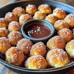To make this fun treat, you need a few key items: - 1 package (1.5 lbs) refrigerated pizza dough - 1 cup warm water (110°F) - 1 tablespoon sugar - 1 tablespoon baking soda - ½ cup unsalted butter, melted - 1 cup granulated sugar - 2 teaspoons ground cinnamon - Pinch of salt - 1 teaspoon vanilla extract (optional) - Coarse sea salt for garnish These ingredients work together to create soft and sweet pretzel bites. You can take your pretzel bites to the next level with some extras: - Vanilla extract adds a lovely warmth. - Dipping sauces like melted chocolate or cream cheese can elevate the taste. - A sprinkle of nuts or sprinkles can add a fun crunch. Adding these can make your bites even more special. If you need to swap ingredients, here are some options: - Use bread dough instead of pizza dough for a chewier bite. - Coconut oil can replace unsalted butter for a dairy-free version. - You can use brown sugar instead of granulated sugar for a deeper flavor. These substitutions can help you customize the recipe to fit your needs. Start by mixing warm water, sugar, and baking soda in a bowl. Stir until everything is dissolved. This step helps give the pretzel bites their nice flavor and texture. Use a package of refrigerated pizza dough; it makes things easy. Let the dough sit for a few minutes so it can rise a bit. Next, take the dough and place it on a lightly floured surface. Roll it out into a rectangle that is about ½ inch thick. Make sure it’s even. Now, cut the dough into small squares, each around 1 inch. This size is perfect for bite-sized treats. In a large pot, bring water to a boil. Once boiling, add the pretzel bites in batches. Cook each batch for about 30 seconds. This boiling step gives them that classic pretzel taste. Use a slotted spoon to remove them and place them on a baking sheet lined with parchment paper. In a large skillet, melt the butter over low heat. If you want, mix in the vanilla extract for extra flavor. In another bowl, combine granulated sugar, ground cinnamon, and a pinch of salt. Once the pretzel bites are off the heat, toss them in the melted butter. After that, roll them in the cinnamon sugar mix until they are well-coated. Cook the coated pretzel bites in the skillet over medium heat. Flip them occasionally for about 5-7 minutes. They should turn golden brown and be slightly crispy on the outside. Serve them warm in a large skillet or a bowl. For extra fun, add a small bowl of melted chocolate or cream cheese dip in the center. Enjoy these tasty bites while they are hot! For the best dough, start with warm water. It should feel cozy, not hot. Mix the water with sugar and baking soda until it dissolves fully. This step is key for a soft bite. When you roll the dough, it should feel smooth and not sticky. If it sticks, dust it with a little flour. Aim for a rectangle that’s about ½ inch thick. This ensures even cooking later. One common mistake is not boiling the bites long enough. Each batch needs about 30 seconds in boiling water. This gives them a nice chewy texture. Another mistake is skimping on the butter. Make sure to coat each bite well. This helps the cinnamon sugar stick better. Also, avoid overcrowding the skillet while cooking. Leave space for heat to move around. This gives you that golden brown color. Start by mixing sugar, cinnamon, and a pinch of salt in a bowl. This mix should be ready before your pretzel bites come out of the skillet. As soon as you remove them from the butter, toss them in the cinnamon sugar. This will help the flavor stick. Make sure to coat each bite evenly. You can even double coat them if you want more sweetness. Don’t forget to sprinkle some coarse sea salt for that perfect touch! {{image_2}} You can make your cinnamon sugar pretzel bites even sweeter. Try adding chocolate chips or sprinkles into the dough. This little twist adds fun and flavor. For dipping, serve with melted chocolate or a sweet cream cheese dip. Both options make great pairings. They bring extra joy to each bite! Feeling adventurous? Try adding cheese for a savory touch. Mixing in sharp cheddar or cream cheese can create a nice contrast. You can also sprinkle in herbs like garlic powder or Italian seasoning. These savory spins add depth and new flavors. Your pretzel bites can go from sweet to savory in a snap! You don’t have to stick with pizza dough. You can use other types of dough for different tastes. Try using biscuit dough for a flakier texture. Or, use pretzel dough for a more traditional flavor. Each dough brings its own charm. Experimenting with different options can lead to great new treats! Store any leftover pretzel bites in an airtight container. Make sure they cool down first. Keep them in the fridge for up to three days. For best taste, eat them fresh. To reheat, place the pretzel bites in a skillet over low heat. Add a little butter to help them stay soft. Heat for about five minutes, flipping them gently. You can also use a microwave. Warm them for 15-20 seconds. But they may lose some crispness this way. You can freeze the pretzel bites for longer storage. Place them in a single layer on a baking sheet and freeze for two hours. Then, transfer them to a freezer bag. They can last for up to three months. When ready to eat, thaw them in the fridge overnight. Reheat as mentioned above for the best taste. Yes, you can! Use gluten-free pizza dough. Many stores offer this option. Just check the label to ensure it fits your needs. The flavor will still be tasty. Watch for a golden brown color. The bites should also feel a bit firm to the touch. If they look crispy and smell great, they're ready to enjoy! Serve them warm in a skillet or bowl. Add a dip like melted chocolate or cream cheese. This makes the treat even better and more fun to eat! Absolutely! Homemade dough can add a personal touch. Just make sure to follow a recipe that creates a soft and stretchy dough. It will work well with this recipe! Making cinnamon sugar pretzel bites is fun and tasty. We covered key steps, like choosing ingredients and boiling the dough. You learned about sweet and savory twists to try. Remember, testing for dough texture can stop mistakes. Proper storage keeps your pretzel bites fresh longer. Enjoy these bites with family or friends. Whether you dip or share, they’ll be a hit! Try different flavors to make your snacks even better. Happy baking!