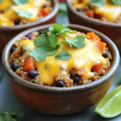 To make this tasty dish, you need these key ingredients: - 1 cup quinoa, rinsed - 2 cups vegetable broth - 1 can (15 oz) black beans, drained and rinsed - 1 can (15 oz) corn, drained - 1 can (10 oz) red enchilada sauce - 1 cup diced tomatoes with green chilies - 1 teaspoon ground cumin - 1 teaspoon chili powder - 1 bell pepper, diced (any color) - 1 small red onion, diced - 1 cup cream cheese, cubed These items bring great flavor and texture to your meal. The quinoa serves as a healthy base, while the beans and corn add protein and sweetness. The enchilada sauce gives a rich taste that you'll love. You can enhance your dish with these optional ingredients: - 1 cup shredded cheddar cheese (for topping) - Fresh cilantro for garnish These extras make the meal even more special. The cheese adds creaminess, and the cilantro gives a fresh touch. You can adjust this recipe to fit your needs. Here are some ideas: - Replace quinoa with rice or barley for different grains. - Use chicken broth instead of vegetable broth for a meaty flavor. - If you want a vegan option, swap cream cheese for a plant-based cream cheese. - Add diced zucchini or spinach for extra veggies. These substitutions allow you to make the dish your own. You can cater it to different diets while keeping it delicious. Start by rinsing 1 cup of quinoa in cold water. This step removes any bitterness. Next, chop one bell pepper and one small red onion into small pieces. Drain and rinse one can of black beans and one can of corn. Gather all the other canned ingredients: one can of red enchilada sauce and one can of diced tomatoes with green chilies. In your slow cooker, add the rinsed quinoa, 2 cups of vegetable broth, black beans, corn, enchilada sauce, and diced tomatoes. Toss in the diced bell pepper and onion. Stir this mixture well. Season it with salt and pepper to taste. Do not stir again after this step. Place cubed cream cheese on top. Cover the slow cooker. If you choose high heat, cook for 2 to 3 hours. If you prefer low heat, cook for 4 to 5 hours. The goal is to ensure the quinoa is fully cooked. About 15 minutes before serving, carefully stir the mixture. This helps the cream cheese melt into the dish. It will create a rich and creamy texture. If needed, adjust the seasoning again. Now, your Slow Cooker Creamy Enchilada Quinoa is ready! Serve it warm, garnished with shredded cheddar cheese and fresh cilantro for added taste and color. When cooking quinoa in a slow cooker, rinsing it first is key. Rinsing removes the bitter coating called saponin. Use a fine mesh strainer to do this well. You should also measure your liquid accurately. For each cup of quinoa, use two cups of vegetable broth. This ratio ensures your quinoa cooks perfectly. Stir the ingredients before you cook them. This helps blend the flavors. Do not stir after adding the cream cheese. Let it sit on top to melt slowly. This keeps the dish creamy and rich. To boost flavor, use fresh herbs like cilantro. Sprinkle it on just before serving. You can also add lime juice for a zesty kick. A squeeze of lime brightens the whole dish. For heat, consider adding jalapeños or chili flakes. These offer a nice contrast to the creamy texture. You can also play with spices. Adding smoked paprika gives a nice depth. If you love garlic, try adding minced cloves. Each of these tweaks brings a new twist to the meal. One common mistake is not rinsing the quinoa. This leads to a bitter taste. Also, avoid using too much liquid. If you add too much, your quinoa can become mushy. Another mistake is not checking the cooking time. Cooking on high for too long can dry out the dish. Check it on time to keep it creamy. Lastly, be careful with salt. The broth and enchilada sauce may already have salt. Taste before you add more. {{image_2}} You can easily make this dish vegetarian or vegan. Just skip the cream cheese and use a plant-based version. There are great options like cashew cream or coconut cream. These will keep the creaminess without dairy. You can also add more beans or use extra veggies for texture and flavor. For a protein boost, you can add chicken or tofu. If you choose chicken, use boneless, skinless pieces. Just place them in the slow cooker with the other ingredients. Cook until the chicken is tender, then shred it before serving. If you prefer tofu, use firm or extra-firm. Cube it and toss it in at the start. It will soak up all the flavors. You can customize the heat level to suit your taste. For a spicy kick, add diced jalapeños or a dash of hot sauce. You can also use spicy enchilada sauce. If you want a milder dish, stick to the original recipe. Add a dollop of sour cream or avocado to balance it out. To store leftovers, let the quinoa cool first. Transfer it to an airtight container. You can keep it in the fridge for up to four days. Make sure to seal it tightly to avoid any odors. Label the container with the date, so you know when to eat it. When you're ready to enjoy a serving, scoop out what you want. You can reheat it in the microwave or on the stove. For the microwave, use a microwave-safe dish and cover it. Heat for 1-2 minutes, stirring halfway. On the stove, add a splash of broth or water. Heat over medium until warm. This keeps it creamy and tasty. If you want to save some for later, freezing works well. Use freezer-safe containers or bags. Divide into portions for easy meals. Leave some space at the top of the container for expansion. It can last for up to three months in the freezer. When ready to eat, thaw it overnight in the fridge. Then, reheat as mentioned above. Enjoy your creamy enchilada quinoa anytime! Yes, you can use other grains. Brown rice or farro work well. They have a similar texture and taste. Just note, you may need to adjust the cooking time. For brown rice, cook for about 4-5 hours on low. Farro may need a bit less time. Always check for doneness. To add more heat, use spicy enchilada sauce. You can also add fresh jalapeños. Chopped green chilies will give warmth too. If you like spice, add more chili powder. For an extra kick, sprinkle cayenne pepper on top before serving. This dish pairs well with many sides. A fresh salad adds crunch and brightness. You can also serve it with tortilla chips for a fun texture. For a complete meal, try adding avocado slices. A dollop of sour cream balances the spice. Enjoy with lime wedges for a burst of flavor! This article covered the essential ingredients and steps for making Slow Cooker Creamy Enchilada Quinoa. We shared tips for perfect texture and flavor. You learned how to adapt the recipe for dietary needs. Remember to store leftovers properly and enjoy them later. Whether you stick to the original or try new variations, this dish is sure to impress. Cooking should be fun and tasty. Enjoy making it and sharing with friends!