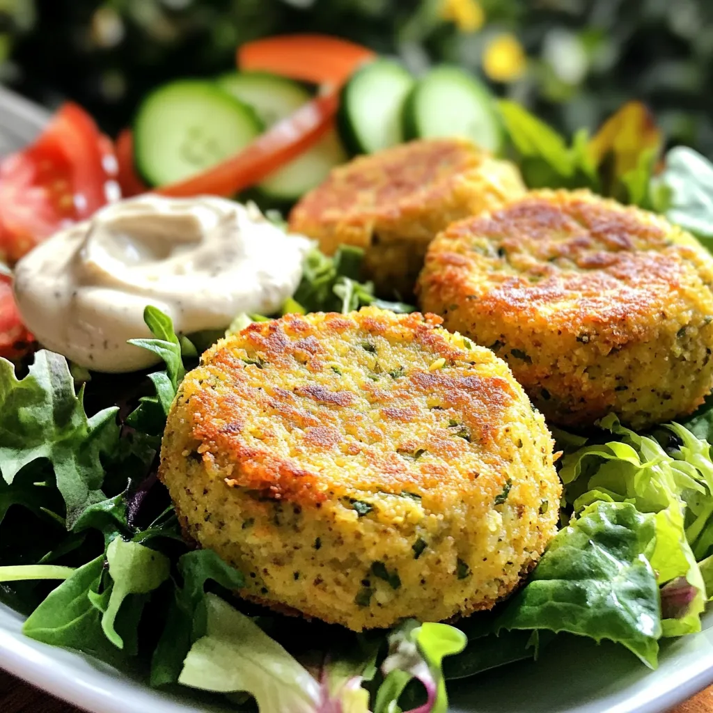 To make Air Fryer Crispy Falafel Patties, you'll need: - 1 can (15 oz) chickpeas, drained and rinsed - 1/2 small onion, roughly chopped - 2 cloves garlic, minced - 1/4 cup fresh parsley, chopped - 1/4 cup fresh cilantro, chopped - 1 teaspoon ground cumin - 1 teaspoon ground coriander - 1/2 teaspoon paprika - 1/4 teaspoon cayenne pepper (optional) - 1 teaspoon baking powder - 3 tablespoons flour (chickpea flour for gluten-free) - Salt and pepper to taste - Olive oil spray These ingredients are simple yet packed with flavor. Chickpeas form the base, giving your patties a hearty texture. The onion and garlic add a sweet and savory punch, while the fresh herbs brighten up the dish. I love using fresh herbs in my falafel. Parsley and cilantro not only add color but also enhance the taste. They bring a touch of brightness and freshness. Chop them finely for the best flavor release. If you can't find fresh herbs, dried can work in a pinch, but fresh is always best for taste. To give your falafel an extra kick, consider adding optional spices. The cayenne pepper adds heat, perfect for those who like it spicy. You can also try adding a pinch of turmeric for warmth and color. Always adjust spices based on your taste. A little goes a long way, so start small and taste as you go. To make the falafel mix, start by using a food processor. Add the drained chickpeas, onion, garlic, parsley, cilantro, cumin, coriander, paprika, and cayenne pepper if you want heat. Pulse the mix until it is mostly smooth. You want some texture, so don't over-process it. Once done, transfer the mix to a large bowl. Add baking powder, flour, salt, and pepper. Stir until everything is well combined. If it feels too wet, add a bit more flour. The mix should hold together well. Now, it’s time to shape the falafel. Grab a handful of the mixture. Roll it into a ball about the size of a golf ball. Then, flatten it slightly to make a disk shape. This helps them cook evenly. Repeat this step until all the mixture is used. Make sure the patties are not too thick. They should be uniform in size for even cooking. Preheat your air fryer to 375°F (190°C) for about 5 minutes. While it heats, lightly spray both sides of each falafel patty with olive oil. This step helps get that crispy texture we all love. Place the patties in a single layer in the air fryer basket. They should have space between them, so they cook well. If needed, work in batches. Cook for 10 to 12 minutes, flipping halfway through. Look for a golden brown color and a crispy texture. When they’re done, remove them from the air fryer. Let them cool slightly before serving. Enjoy! To get crispy falafel, spray each patty with olive oil. This helps the outside crisp up nicely. Preheat your air fryer to 375°F (190°C). This step is key for a golden finish. Cook the patties in a single layer. Avoid overcrowding; this keeps air moving around them. Flip the patties halfway through cooking for even crispiness. One common mistake is over-processing the mixture. You want some texture, not a paste. If the mixture is too wet, add a little more flour. This helps the patties hold together. Also, don’t skip the oil spray. It’s vital for that crunchy crust you want. Lastly, be careful not to undercook. They should be golden brown when done. Taste your mixture before shaping it into patties. You can add more spices if needed. Want it spicier? Add more cayenne pepper. If you like a fresh taste, add more parsley or cilantro. Salt and pepper are also important. Adjust these to suit your flavor preferences. Don’t be afraid to experiment! {{image_2}} If you need gluten-free falafel, you can use chickpea flour instead of regular flour. Chickpea flour binds well and keeps the patties light. This simple swap ensures everyone can enjoy these tasty treats without worry. You can make your falafel more exciting with some mix-ins. Try adding diced bell peppers or grated carrots for a colorful twist. You can also toss in some chopped mint for a fresh taste. If you like a kick, add more cayenne pepper or a dash of hot sauce to the mix. Be creative and let your taste guide you! These falafel patties shine when served with dips. Tahini sauce or tzatziki pairs perfectly with their crunch. You can also serve them with a side of hummus for extra flavor. Add fresh veggies like cucumber and tomatoes for a bright, healthy plate. For a complete meal, try placing them on a bed of mixed greens. This adds color and crunch to your dish. Enjoy exploring these fun ways to serve your falafel! To keep your falafel patties fresh, store them in an airtight container. Line the bottom of the container with parchment paper to absorb moisture. You can keep them in the fridge for up to three days. If you plan to eat them later, consider freezing. To reheat your falafel, use your air fryer. Set it to 350°F (175°C) for about 5-7 minutes. This method helps regain their crispy texture. You can also use an oven for this. Place the patties on a baking sheet and heat for 10 minutes. To freeze, let the cooked patties cool completely first. Place them on a baking sheet in a single layer and freeze for about an hour. Once frozen, transfer the patties to a freezer bag. They can last for up to three months in the freezer. When ready to eat, cook them straight from the freezer in your air fryer. Yes, you can. You can fry falafel in hot oil. Use a deep pan with enough oil. Heat the oil to 350°F (175°C). Carefully add the patties. Fry until they turn golden brown. This method gives you crispy falafel too. If you want a healthier version, bake them in the oven. Preheat the oven to 400°F (200°C) and bake for about 20 minutes, flipping halfway. Check the color of the falafel patties. They should be golden brown. You can also check their texture. They should feel firm and not mushy. The outside should be crispy. If you are unsure, cut one open. The inside should be warm and not raw. These falafel patties are great with many sides. Here are some ideas: - Tahini sauce for a creamy dip - Tzatziki for a refreshing touch - Pita bread for a nice wrap - Mixed greens for a healthy crunch - Sliced cucumbers and tomatoes for freshness Feel free to mix and match these sides for a delicious meal! This blog post guided you through making delicious air fryer falafel. We explored essential ingredients, detailed cooking steps, and key tips for the perfect texture. Remember, you can adjust seasonings to suit your taste. Experiment with variations, like gluten-free options or extra spices, to keep it fun. Store your falafel well to maintain crispiness. Whether you use an air fryer or another method, enjoy your cooking journey!
