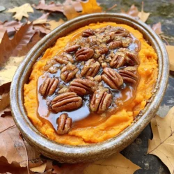 - 4 medium sweet potatoes, peeled and cubed - 1/2 cup maple syrup - 1/4 cup unsalted butter, melted - 1/2 cup milk (or almond milk for dairy-free) - 1 teaspoon vanilla extract - 1 teaspoon ground cinnamon - 1/4 teaspoon nutmeg - Salt to taste - 1 cup pecans, chopped - 1/2 cup brown sugar You can easily switch the milk for almond milk to make it dairy-free. This keeps the dish creamy and rich. Adjust the spices like cinnamon and nutmeg if you want more flavor. You can also add in fun textures. Try mixing in some oats or coconut for extra crunch. 1. Preheat the oven: Start by preheating your oven to 350°F (175°C). This step is key to getting a perfect bake. 2. Boiling sweet potatoes: In a large pot, fill it with salted water. Bring the water to a boil. Once boiling, add the peeled and cubed sweet potatoes. Cook them for about 15-20 minutes. They should be tender when you poke them with a fork. After that, drain the potatoes and let them cool for a bit. 1. Combining sweet potato mixture: Take a mixing bowl and add the cooked sweet potatoes. Pour in 1/2 cup of maple syrup, 1/4 cup of melted butter, and 1/2 cup of milk. You can use almond milk if you want a dairy-free option. Add 1 teaspoon of vanilla extract, 1 teaspoon of ground cinnamon, 1/4 teaspoon of nutmeg, and a pinch of salt. Use a potato masher or a hand mixer to blend everything until it is smooth and creamy. 2. Preparing the pecan topping: In another bowl, mix together 1 cup of chopped pecans, 1/2 cup of brown sugar, and a drizzle of melted butter if you like. Make sure the pecans are well-coated with the sugar mixture. 1. Proper baking time and temperature: Transfer the sweet potato mixture into a greased 9x13-inch baking dish. Spread it evenly. Then, sprinkle the pecan topping over the sweet potato mixture. Place the dish in the preheated oven and bake it for about 25-30 minutes. 2. Checking for doneness: The casserole is ready when the topping is golden brown and the casserole is heated through. You can check this by inserting a knife into the center. If it comes out hot, your dish is done! - To store leftovers, let the casserole cool completely. - Place it in an airtight container. - Keep it in the fridge for up to 3 days. - You can freeze the casserole too. - Wrap it tightly in plastic wrap, then foil. - It can last up to 3 months in the freezer. - Thaw it overnight in the fridge before baking. - For a lovely presentation, serve warm. - Garnish with extra pecans on top. - Drizzle a bit of maple syrup over the casserole. - It pairs well with roasted turkey or ham. - This dish also complements green beans or salad for balance. - If your casserole turns out runny, add more sweet potatoes. - You can also mix in some breadcrumbs to thicken it. - To avoid overcooked sweet potatoes, check them after 15 minutes of boiling. - If undercooked, cook a few more minutes until tender. - Always taste before mixing for the right texture. {{image_2}} You can change the taste of your casserole easily. One great way is to add maple extract. This gives a richer maple flavor that feels special. Just a few drops can make a big difference. You can also try different nuts. Walnuts or almonds can be nice instead of pecans. Each nut brings its own flavor, so feel free to experiment. If you need a gluten-free dish, it is simple to adjust. Make sure all your ingredients are marked gluten-free. Many brands offer gluten-free maple syrup and brown sugar. Also, check your toppings. You can use gluten-free oats instead of brown sugar for crunch. This way, you can still enjoy a tasty casserole. To make this recipe vegan, swap out the butter and milk. Use coconut oil or vegan butter instead of regular butter. For milk, almond or oat milk works great. You can also use maple syrup or agave nectar for sweetness. These swaps keep the yummy flavors while making it plant-based. To store your Maple Pecan Sweet Potato Casserole, let it cool first. Once cooled, cover it tightly with plastic wrap or aluminum foil. This keeps it fresh and prevents it from drying out. You can also transfer it to an airtight container for added protection. In the fridge, your casserole stays fresh for about 3 to 5 days. If you want to enjoy it later, make sure to check for any signs of spoilage like off smells or mold before eating. For long-term storage, freezing is your best bet. First, let the casserole cool completely. Then, cut it into portions for easy serving later. Wrap each portion tightly in plastic wrap. After that, place them in a freezer-safe bag or container. Label the bags with the date to keep track. Your casserole can last in the freezer for about 2 to 3 months. When you're ready to eat it, pull it from the freezer and let it thaw overnight in the fridge. To reheat, place the casserole in an oven set to 350°F (175°C). Cover it with foil to keep it moist and heat for about 20 to 25 minutes, or until warmed through. Enjoy it just like the first time! Yes, you can prepare this casserole ahead of time. - Cook the sweet potatoes and mix the ingredients as directed. - Transfer the mixture to the baking dish. - Cover it tightly with plastic wrap or foil. - Store it in the fridge for up to two days. - When ready to bake, take it out and let it sit for about 30 minutes. - Preheat your oven and bake as directed. This way, you save time on busy days! Yes, this casserole is gluten-free. - The main ingredients, sweet potatoes, maple syrup, and pecans, do not contain gluten. - Always check labels on store-bought items like maple syrup and butter for any hidden gluten. - If you use almond milk, it is also gluten-free. You can enjoy this dish without worry! To check if the casserole is done, use a few simple tips. - The topping should be golden brown and crisp. - Insert a knife into the center; it should feel warm. - The edges may bubble slightly, showing it is heated through. These tests ensure a perfect casserole every time! The Maple Pecan Sweet Potato Casserole is a great dish for any meal. We covered key ingredients, easy steps, and helpful tips. Whether you want to tweak flavors or store leftovers, you now have the tools. Remember, you can adjust the spices or toppings to fit your taste. This casserole is easy to make and so delicious. With a few simple changes, you can make it vegan or gluten-free. Enjoy creating this comforting dish again and again!