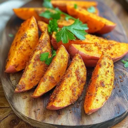 To make Air Fryer Cajun Sweet Potato Wedges, you need a few simple items. - 2 large sweet potatoes - 3 tablespoons olive oil - 1 tablespoon Cajun seasoning - 1 teaspoon garlic powder - 1/2 teaspoon smoked paprika - 1/2 teaspoon salt - 1/4 teaspoon black pepper - Fresh parsley (for garnish) These ingredients work together to create a tasty dish. Sweet potatoes give a natural sweetness. Cajun seasoning adds a spicy kick. Olive oil helps the wedges crisp up nicely. When choosing sweet potatoes, look for ones that are firm and smooth. Avoid any that have soft spots or blemishes. Fresh parsley not only adds color but a fresh taste, too. This mix of flavors makes the wedges a great side dish. You can serve them with burgers, fried chicken, or even on their own as a snack. Each bite offers a crunchy outside and a soft inside. Using these ingredients will ensure your wedges turn out perfect. Enjoy the process of making them! First, wash and scrub the sweet potatoes well. This step removes dirt and ensures a clean bite. Next, cut the sweet potatoes into wedges. Aim for uniform sizes. This helps them cook evenly. Now, grab a large mixing bowl. Combine the olive oil, Cajun seasoning, garlic powder, smoked paprika, salt, and black pepper. Stir well to mix the spices. Add the sweet potato wedges to this bowl. Toss them thoroughly in the seasoning mixture. You want every wedge coated well for maximum flavor. Preheat your air fryer to 400°F (200°C) for about 5 minutes. This step ensures the wedges cook evenly. Place the seasoned sweet potato wedges in the air fryer basket. Keep them in a single layer. Avoid overcrowding, as this affects crispiness. Cook for 15 to 20 minutes. Shake the basket halfway through cooking. This helps the wedges brown evenly. Once they are golden brown and crispy, remove them from the air fryer. Let them cool for a minute. Before serving, garnish with freshly chopped parsley for a pop of color. To get the best crispiness, cut your sweet potatoes into uniform wedges. This size helps them cook evenly. Make sure not to overcrowd the air fryer. If you add too many wedges at once, they will steam instead of fry. Fry them in batches if needed. This way, they will turn out crispy and golden. Feel free to change the spice levels to match your taste. If you want less heat, use less Cajun seasoning. For more flavor, add extra garlic powder or smoked paprika. You can also try other spices like chili powder or cumin. This lets you customize the taste just how you like it. Cajun sweet potato wedges are great alone, but they pair well with dips. Try serving them with ranch dressing or a spicy aioli for a fun twist. You can also sprinkle fresh parsley on top for a pop of color. Add a squeeze of lime or lemon juice for extra zing. These small touches make your dish even more appealing. {{image_2}} Want to mix it up? You can change the Cajun seasoning for fun. Try using a taco spice mix for a zesty twist. Want more heat? Add cayenne pepper. For a sweet touch, try a cinnamon blend. You can also explore spices from around the world. Mediterranean herbs like oregano and thyme can give a fresh taste. An Indian curry blend adds warmth and depth. Don’t be afraid to experiment with flavors you love! Sweet potatoes are great, but other veggies work well too. Try using regular potatoes for a classic taste. Zucchini or carrots can also be cut into wedges. Each veggie brings its unique flavor and texture. Keep in mind that cooking times may change. Regular potatoes may need a few minutes more. Zucchini cooks faster, so check them at 10 minutes. Always shake the basket halfway through to make sure they cook evenly. Once you finish your meal, let the sweet potato wedges cool down. This step helps keep them fresh. Place them in an airtight container. Glass or plastic containers work well. Make sure to store them in the fridge. They stay good for about 3 to 5 days. If you want to keep them longer, consider freezing. Use freezer-safe bags or containers. Just remember to label them with the date. To reheat, you have a few options. The air fryer is the best choice for crispiness. Preheat your air fryer to 350°F. Place the wedges in a single layer and heat for about 5 to 7 minutes. Shake the basket halfway through for even cooking. If you use a microwave, the wedges may get soft. Place them on a plate and cover with a paper towel. Heat in short bursts of 30 seconds until warm. If you want the best taste, stick with the air fryer. Cook sweet potato wedges for 15 to 20 minutes at 400°F (200°C). This time gives you crispy edges and a soft center. Shake the basket halfway through to help them cook evenly. If your wedges are thick, they might need a bit more time. Keep an eye on them to avoid burning. Yes, you can bake or fry them! For baking, preheat your oven to 425°F (220°C). Spread the seasoned wedges on a baking sheet in a single layer. Bake for 25 to 30 minutes, flipping halfway through. If you choose to fry, use hot oil in a deep pan and cook them until golden. Cajun seasoning is a zesty blend of spices. It often includes paprika, garlic powder, onion powder, black pepper, and cayenne. This mix adds a warm, spicy kick to dishes. You can buy it pre-made or mix your own for a fresh taste. Cajun sweet potato wedges pair well with many dishes. Try serving them with grilled chicken or fish. They also go great with a side of ranch or spicy mayo for dipping. Adding a fresh salad can balance the meal nicely. Enjoy! This blog post covered how to make Cajun sweet potato wedges. You learned about the needed ingredients, step-by-step prep, and air frying tips. I shared ways to customize flavors and how to store leftovers. In my view, these wedges are easy to make and delicious. I hope you try them for your next meal or snack. Enjoy the flavors and impress your family with this tasty dish!