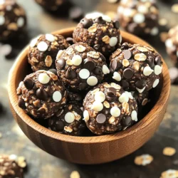 - 1 cup rolled oats - 1/2 cup almond butter or peanut butter - 1/4 cup honey or maple syrup These key ingredients form the base of our energy bites. Rolled oats add fiber and texture. Almond butter or peanut butter gives a rich taste and healthy fats. Honey or maple syrup adds sweetness and binds everything together. - 1/4 cup cocoa powder - 1/4 cup dark chocolate chips - 1/4 cup white chocolate chips - 1/4 cup mini chocolate chips Now, let's talk about chocolate. Cocoa powder gives a deep chocolate flavor. Dark chocolate chips add richness. White chocolate chips add creaminess, and mini chocolate chips provide fun bursts of sweetness. - 1/2 teaspoon vanilla extract - Pinch of salt Vanilla extract adds warmth and depth to the flavor. A pinch of salt balances the sweetness. Together, these enhance the overall taste of the bites, making them even more delicious. First, grab a large mixing bowl. Add 1 cup of rolled oats, 1/4 cup of cocoa powder, and a pinch of salt. Mix these dry ingredients well. This step makes sure the flavors blend nicely. You want each bite to be rich and tasty. In another bowl, combine 1/2 cup of almond butter and 1/4 cup of honey or maple syrup. Stir until it looks smooth. The almond butter gives a nice creamy texture. The honey or maple syrup adds sweetness. This blend will hold everything together. Now, pour your wet mixture into the dry mixture. Add 1/2 teaspoon of vanilla extract. Stir it all together until it’s combined. Next, fold in 1/4 cup of dark chocolate chips, 1/4 cup of white chocolate chips, and 1/4 cup of mini chocolate chips. Make sure they are evenly spread throughout the mix. Once combined, take small portions (about 1 tablespoon) and roll them into balls using your hands. Place these balls on a parchment-lined baking sheet. After rolling all the bites, put them in the fridge for at least 30 minutes. This helps them firm up. After chilling, they are ready for you to enjoy! To get the right texture, mix the dry ingredients well. Combine the rolled oats, cocoa powder, and salt in a big bowl. Make sure everything blends evenly. This step is key for good flavor and texture. When rolling the bites, wet your hands slightly. This keeps the mixture from sticking to your hands. Scoop out about one tablespoon of the mixture. Roll it into a tight ball. Place the balls on a parchment-lined sheet. If you want less sweetness, try different sweeteners. You can use agave syrup instead of honey. Coconut sugar is another great option. Each sweetener gives a unique flavor. Adjust the amount to your taste. For a fun presentation, use a small wooden bowl. Place the energy bites inside. You can also use a decorative jar. Top them with some mini chocolate chips for a nice look. These bites are great for sharing at parties or as snacks! {{image_2}} To make your energy bites even better, you can add nuts or seeds. Chopped walnuts or almonds give a nice crunch. Seeds like chia or flax add nutrition and texture. You could also mix in dried fruits. Dried cranberries or raisins add sweetness and chewiness. These simple changes make each bite unique and fun! If you need a change, try different nut butters. Cashew or sunflower butter works great too! They bring new flavors and textures. For those who want a vegan option, maple syrup is a perfect substitute for honey. It gives the same sweetness without any animal products. You can also try adding spices to fit the season. A dash of cinnamon makes it cozy for fall. Nutmeg adds warmth and depth, perfect for winter. Experiment with these spices to find your favorite flavor mix. It’s a fun way to keep the energy bites fresh all year long! To keep your no bake triple chocolate energy bites fresh, use an airtight container. This helps prevent moisture and keeps them tasty. A glass jar or a plastic container works well. Make sure the lid seals tightly. If you stack the bites, place parchment paper between layers. This avoids sticking. These energy bites last up to a week in the fridge. Store them right after they chill. They stay yummy and ready to eat. If you notice any change in smell or texture, it's best to toss them out. Always check before you snack! Want to save some for later? You can freeze the energy bites! Simply place them in a single layer on a baking sheet. Freeze them for about 1 hour until firm. Then, move them to an airtight container. When frozen, they can last up to three months! Just thaw them in the fridge when you're ready to enjoy. Yes, you can use quick oats. They work well but may change the texture. Quick oats are finer and will make the bites softer. Rolled oats give more chew and a heartier feel. If you like, mix both types for a fun twist. These energy bites last about one week in the fridge. Store them in an airtight container. If you want to keep them longer, consider freezing them. They can last up to three months in the freezer. Just thaw them in the fridge before eating. Yes, you can make these bites vegan easily. Use maple syrup instead of honey. You can also pick a plant-based nut butter. Dark chocolate should be dairy-free. Just check the labels to be sure. This way, everyone can enjoy them! In this article, we explored how to make easy and tasty no-bake energy bites. We covered key ingredients like rolled oats, nut butter, and chocolate chips. You learned step-by-step how to combine the dry and wet ingredients and form the bites. For extra flavor, we discussed tips on enhancing sweetness and texture. Don't forget you can store them well and even freeze for later. Energy bites are great snacks that fit your taste, so try different flavors. Enjoy making and sharing these healthy treats!