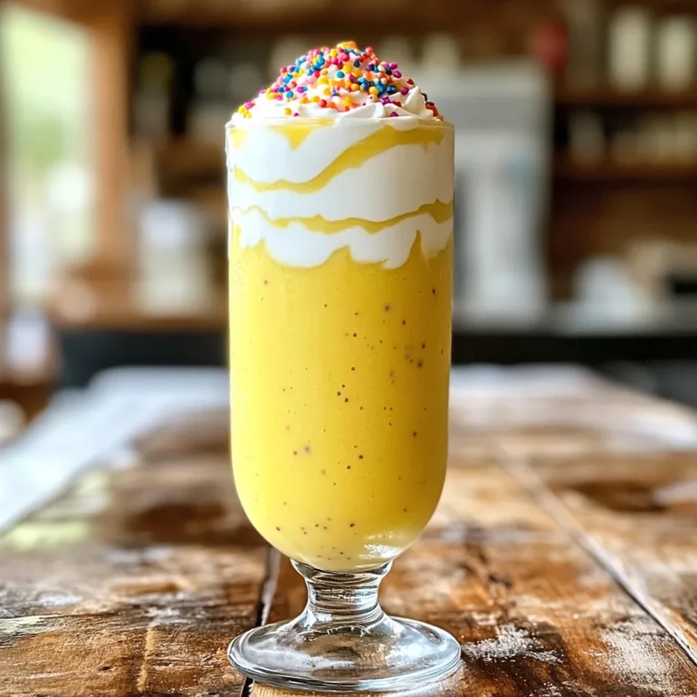 - 1 cup unsweetened almond milk - 1 scoop vanilla protein powder - 1 frozen banana - 1/2 cup Greek yogurt - 2 tablespoons almond flour - 1 tablespoon maple syrup (or honey) - 1 teaspoon vanilla extract - 1/2 teaspoon sprinkles (plus extra for garnish) - Ice cubes (optional, for thickness) - Unsweetened almond milk: Low in calories and packed with vitamin E. It keeps the smoothie light. - Vanilla protein powder: Adds protein for muscle health and keeps you full longer. - Frozen banana: Adds natural sweetness and creaminess. It is rich in potassium. - Greek yogurt: Boosts protein and adds probiotics for gut health. - Almond flour: Provides healthy fats and fiber, making the smoothie more filling. - Maple syrup or honey: Natural sweeteners that offer vitamins and minerals. - Vanilla extract: Enhances flavor without extra sugar and adds antioxidants. - Sprinkles: Fun and festive, they add a little joy to your drink! - Ice cubes: Make the smoothie thicker and chill it for a refreshing treat. - Almond Milk: Look for brands like Silk or Califia Farms for great taste. - Protein Powder: Opt for whey or plant-based options like Orgain or Vega. - Greek Yogurt: Fage or Chobani are solid choices for creamy texture. - Maple Syrup: Use pure maple syrup for the best flavor, like Grade A. - Almond Flour: Bob's Red Mill is a trusted brand for quality almond flour. These ingredients come together to create a delicious and healthy treat. Each one adds something special to your High-Protein Birthday Cake Smoothie! To make the High-Protein Birthday Cake Smoothie, start by gathering your ingredients. You need unsweetened almond milk, vanilla protein powder, a frozen banana, Greek yogurt, almond flour, maple syrup, vanilla extract, and sprinkles. 1. Combine Ingredients: In your blender, add 1 cup of almond milk. Then, add 1 scoop of vanilla protein powder. Next, toss in 1 frozen banana. This banana adds natural sweetness and creaminess. 2. Greek Yogurt and Almond Flour: Add 1/2 cup of Greek yogurt. It boosts protein and makes the smoothie creamy. Then, add 2 tablespoons of almond flour for a nutty flavor. 3. Sweeten It Up: Pour in 1 tablespoon of maple syrup or honey. This step adds sweetness. Then, add 1 teaspoon of vanilla extract for that lovely cake flavor. 4. Sprinkles for Fun: Finally, add 1/2 teaspoon of sprinkles. These will make your smoothie festive! 5. Blend: Blend all the ingredients on high speed. Keep blending until the mixture is smooth and creamy. If you want a thicker smoothie, add a few ice cubes and blend again. To get the perfect texture, consider these tips: - Adjust Liquid: If your smoothie is too thick, add more almond milk. If it’s too thin, add more Greek yogurt or almond flour. - Ice Cubes: Adding ice cubes can make your smoothie thicker and colder. - Taste Test: Always taste your smoothie. If it needs more sweetness, add a bit more maple syrup. To serve your smoothie, pour it into a large glass. - Garnish: Top with extra sprinkles for a fun birthday cake look. - Add a Straw: Use a colorful straw to make it more festive. - Pair It Up: This smoothie pairs well with a slice of healthy cake or some fruit on the side. Enjoy your delightful treat! To make your smoothie even tastier, try these tips: - Add a pinch of salt. It brings out the sweetness. - Use ripe bananas. They make the smoothie sweeter and creamier. - Blend longer. This makes it smoother and mixes flavors well. You might want to try different flavors too. A scoop of cocoa powder can give it a chocolate twist. Or, add a handful of spinach for some extra nutrients without changing the taste much. Here are some common pitfalls to watch out for: - Too much liquid. Start with the almond milk and add more if needed. - Skipping the freezing step. A frozen banana keeps the smoothie cold and thick. - Not tasting before serving. Adjust sweetness to your liking for the perfect treat. If you blend it too long, it can get too warm. If that happens, just add more ice cubes and blend again. Want to make this smoothie even healthier? Here are some swaps: - Greek yogurt can be swapped for a plant-based yogurt for dairy-free options. - Maple syrup can be replaced with a sugar-free sweetener if you're cutting sugar. - Almond milk can be replaced with oat milk for a creamier base. These swaps keep the flavor while adding more nutrition. {{image_2}} You can make this smoothie vegan or dairy-free by swapping a few ingredients. Use plant-based yogurt instead of Greek yogurt. Almond milk is already dairy-free, which is great! You can also choose a vegan protein powder. Look for options that are made from peas, rice, or hemp. This keeps your smoothie tasty and friendly for everyone. Want to mix things up? You can add different flavors to your smoothie. Try adding a tablespoon of cocoa powder for a chocolate twist. You can also blend in a handful of berries like strawberries or blueberries for a fruity flavor. These additions make the smoothie even more fun and tasty! If you want a protein boost, there are many add-ins to try. You can add a spoonful of nut butter, like almond or peanut butter. This gives the smoothie a rich flavor and more protein. Another great option is chia seeds. They add protein and healthy fats. Just a tablespoon will do! These high-protein add-ins make your birthday cake smoothie even better. If you have leftover smoothie, pour it into a sealed container. Use a glass jar or a plastic bottle. Store it in the fridge for up to one day. The smoothie may separate, so shake it well before drinking. For longer storage, freeze your smoothie. Pour it into ice cube trays or freezer bags. Make sure to leave some space for expansion. It can last up to three months in the freezer. When you want it, just blend the frozen cubes with a bit of liquid. To thaw, place your smoothie in the fridge overnight. You can also use the microwave for quick thawing. If you microwave, do it in short bursts and stir between. Blending after thawing helps restore the smooth texture. Enjoy your birthday cake smoothie any time! I recommend using vanilla protein powder for this smoothie. It adds a sweet taste that fits the birthday cake theme. You can choose whey or plant-based protein. Each type has its own benefits. Whey protein mixes well and has more protein per scoop. Plant-based protein is great for vegans or those with dairy issues. Always check for added sugars or flavors in the protein powder you choose. Yes, you can make this smoothie ahead of time. If you want to prepare it early, store it in the fridge. It stays fresh for up to 24 hours. Just remember to give it a good shake or stir before drinking. If you want to keep it longer, consider freezing it. Just pour it into a freezer-safe container. When you’re ready to enjoy, thaw it in the fridge overnight. To lower the calories in this smoothie, swap out some ingredients. You can use water instead of almond milk. This change cuts calories without losing flavor. You can also reduce the Greek yogurt to 1/4 cup. Instead of maple syrup, use a sugar-free sweetener. This keeps the taste sweet while saving calories. Finally, try using less almond flour or omit it completely. This blog post explored how to create a great smoothie. We covered ingredients, the blending process, and tips for tasty results. You learned how to enhance flavors and avoid common mistakes too. Variations let you adapt this drink for your needs, like vegan options or protein boosts. Proper storage ensures your creations stay fresh. Overall, you now have the tools to make a delicious, healthy smoothie that fits your lifestyle. Enjoy experimenting and making the perfect blend for yourself!