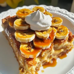 To make caramelized banana bread pudding, you need the following ingredients: - 4 large ripe bananas, sliced - 2 tablespoons butter - 1 cup brown sugar - 1 teaspoon vanilla extract - 6 cups day-old bread (such as brioche or challah), cubed - 4 large eggs - 2 cups whole milk - 1 teaspoon cinnamon - Pinch of salt - Whipped cream or vanilla ice cream, for serving You can switch up the ingredients to fit your taste. For example, use whole wheat bread for a healthier option. You can also try different types of bananas. Plantains add a unique twist. Want a nutty crunch? Add chopped walnuts or pecans. Chocolate lovers can mix in chocolate chips for a sweet surprise. If you have dietary needs, there are great swaps. Use almond or oat milk instead of whole milk for dairy-free options. For a vegan version, replace eggs with flax eggs. Just mix one tablespoon of ground flaxseed with three tablespoons of water. Let it sit until it thickens. You can also use coconut oil instead of butter to keep it dairy-free. Start by gathering the ingredients for your caramelized banana bread pudding. You'll need: - 4 large ripe bananas, sliced - 2 tablespoons butter - 1 cup brown sugar - 1 teaspoon vanilla extract - 6 cups day-old bread (brioche or challah), cubed - 4 large eggs - 2 cups whole milk - 1 teaspoon cinnamon - Pinch of salt - Whipped cream or vanilla ice cream, for serving Next, preheat your oven to 350°F (175°C). Grease a 9x13-inch baking dish and set it aside. This dish will hold all the deliciousness! In a skillet, melt the butter over medium heat. Add the sliced bananas and cook them for 2-3 minutes. You want them to soften a bit. Then, sprinkle the brown sugar over the bananas. Cook for another 3-5 minutes, stirring gently. The sugar will melt into a syrup, and the bananas will caramelize. Remove them from the heat and let them cool slightly. In a large bowl, whisk together the eggs, milk, vanilla extract, cinnamon, and a pinch of salt. Mix well until everything is combined. This will be the base for your pudding. Now, fold the cubed bread into the egg mixture. Make sure all the bread pieces are soaked. Then, gently mix in the caramelized bananas. You can save some bananas for garnishing later if you like. Pour the mixture into your prepared baking dish. Spread it evenly across the dish. Bake in the preheated oven for 35-40 minutes. You want the top to turn golden brown. To check if it's done, insert a toothpick into the center. If it comes out clean, your pudding is ready! Once it's done, allow the pudding to cool for about 10 minutes. This helps it set up a bit more. For serving, you can drizzle warm caramel sauce over each piece. A dollop of whipped cream or a scoop of vanilla ice cream adds a nice touch. Don’t forget to garnish with the reserved caramelized banana slices for extra flair! Enjoy your delightful creation! To get the best caramelized bananas, use ripe bananas. They have more sugar, which leads to better caramelization. Start by melting butter in a skillet over medium heat. Add the sliced bananas, cooking them for 2-3 minutes. Watch for them to soften. Then sprinkle the brown sugar on top. Stir gently for 3-5 minutes. You want the bananas to turn golden brown and the sugar to melt into a syrup. This step adds a rich flavor. For even baking, use day-old bread. This bread soaks up the custard well without getting too mushy. Make sure to cut the bread into equal-sized cubes. This helps them cook uniformly. When mixing the bread with the egg mixture, fold gently. This ensures every piece gets soaked but stays intact. Spread the mixture evenly in your baking dish. This helps the pudding bake evenly and rise well. Serve your caramelized banana bread pudding warm. For a special touch, add a drizzle of warm caramel sauce on top. A dollop of whipped cream or a scoop of vanilla ice cream makes it even better. You can also garnish with any reserved caramelized banana slices. This adds flair and makes it more delicious. Enjoy every bite of this delightful treat! {{image_2}} You can add nuts or chocolate to this dish. Nuts like walnuts or pecans add a nice crunch. Chop them up and mix them in with the bread and eggs. You can also add chocolate chips for a sweet twist. Stir in about a cup of your favorite chocolate chips before baking. Both options make this dessert even more delicious. To make a vegan version, swap the eggs and milk. Use flaxseed meal mixed with water for eggs. For milk, try almond or oat milk. For gluten-free, choose gluten-free bread. This helps keep the pudding soft and tasty. You can still enjoy the rich flavor without the gluten or animal products. Feel free to experiment with other fruits! Apples, pears, or berries work well. Slice them up and caramelize them like the bananas. This adds new flavors and colors. Each fruit brings its own taste, making your pudding unique each time. Enjoy the fun of mixing flavors to surprise your taste buds! After making caramelized banana bread pudding, let it cool. Cover it tightly with plastic wrap or foil. Store it in the fridge for up to three days. The flavors will deepen, making it even more delicious. When you’re ready to enjoy, check the texture. It may become a bit firmer, but that’s okay. You can freeze caramelized banana bread pudding. First, let it cool completely. Cut it into portions for easy serving. Wrap each piece in plastic wrap, then place in a freezer-safe bag. Label the bag with the date. It can stay in the freezer for up to two months. When you're ready to eat, thaw it in the fridge overnight. To reheat, preheat your oven to 350°F (175°C). Place the pudding in an oven-safe dish. Cover it with foil to keep it moist. Heat for about 20 minutes or until warmed through. If you're in a hurry, you can use the microwave. Heat in 30-second intervals, checking often to avoid overheating. Enjoy it warm with whipped cream or ice cream! Yes, you can prepare this dish ahead. Make it a day before, and let it chill in the fridge. Bake it the next day, so it is fresh and warm. This dish tastes great when made in advance. The flavors will blend nicely overnight. Just remember to cover it well to keep it moist. The pudding is done when the top is golden brown. Insert a toothpick into the center. If it comes out clean, it is ready. The edges will puff up slightly and look set. It should feel firm but springy to the touch. Serve it warm for the best taste. Top each serving with whipped cream or vanilla ice cream. Drizzle some warm caramel sauce over it for extra sweetness. You can also add the reserved caramelized bananas on top for a pretty look. Enjoy it with your family or friends! This article covered delicious caramelized banana bread pudding, including key ingredients and variations. We discussed easy steps for preparation, baking, and serving. I shared tips for perfect caramelization and even baking. You learned about storage options and answered common questions. Now, you have all the tools to make this treat perfectly. Enjoy creating this yummy dessert and sharing it with others. It’s a sweet dish that everyone will love!
