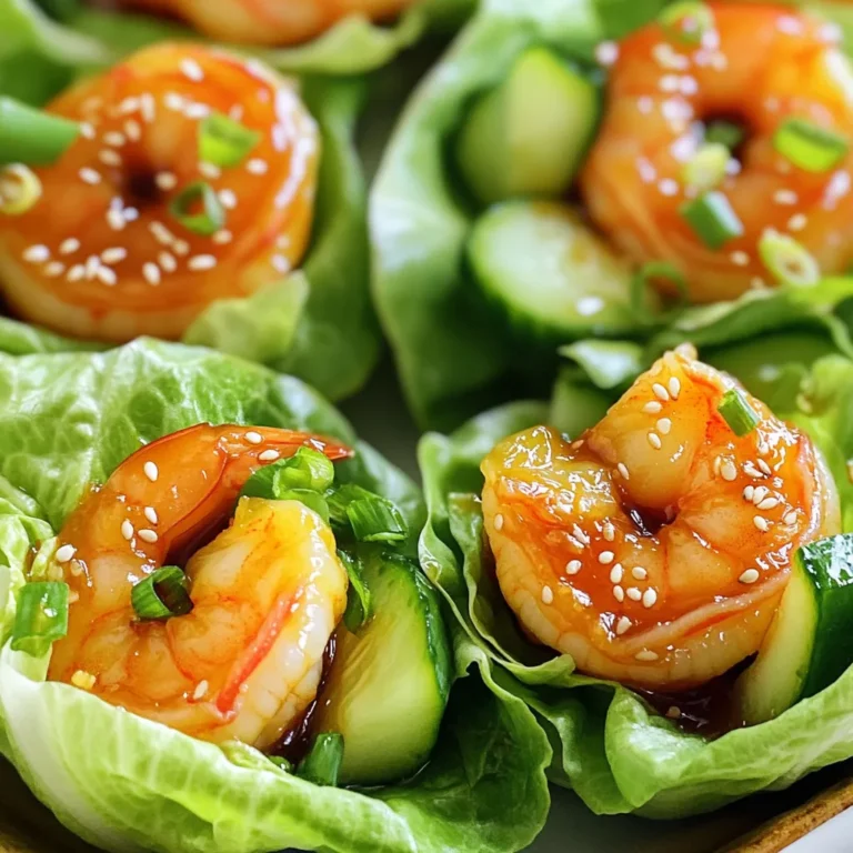 - 1 lb large shrimp, peeled and deveined - 1 tablespoon vegetable oil - 3 cloves garlic, minced - 1 teaspoon fresh ginger, grated - 1 tablespoon soy sauce - 2 tablespoons sriracha (adjust to taste) - 1 tablespoon honey - 1 tablespoon rice vinegar - 1/2 teaspoon sesame oil - 1 head of butter or iceberg lettuce, leaves separated - 1/4 cup green onions, finely chopped - 1/4 cup cucumber, diced - Sesame seeds for garnish - If you want a different protein, use chicken or tofu. - For a gluten-free option, try tamari instead of soy sauce. - If you like less heat, use less sriracha or skip it. Finding the right ingredients makes this recipe fun and easy. You can swap shrimp for chicken or even tofu if you want a veggie version. Tamari can make it gluten-free. Adjust the sriracha to make it milder or spicier, just how you like it! - Rinse and dry the shrimp. It is important to remove any excess moisture. - Separate lettuce leaves. Use a head of butter or iceberg lettuce for the best crunch. - Heat and sauté aromatics. Add 1 tablespoon of vegetable oil in a skillet over medium heat. - Cook shrimp until pink and opaque. Add shrimp to the skillet and cook for 2-3 minutes on each side. - Prepare and add sauce to shrimp. In a bowl, mix soy sauce, sriracha, honey, rice vinegar, and sesame oil. Pour this over the shrimp and cook for 1-2 more minutes. - Spoon shrimp mixture into lettuce cups. Use a generous amount for each leaf to make it filling. - Garnish with green onions and cucumber. Sprinkle sesame seeds on top for extra crunch and flavor. To achieve perfectly sautéed shrimp, start with a hot pan. Heat the vegetable oil before adding garlic and ginger. This helps release their flavors. Cook the shrimp for 2-3 minutes on each side. They should turn pink and opaque. Overcooking makes shrimp tough. So, keep an eye on them! When it comes to sriracha, adjust to your taste. If you like it spicy, add more. Start with 2 tablespoons, then taste. You can always add more heat later. Remember, the sauce thickens as it cooks, so flavors can intensify. Pair your shrimp lettuce cups with dipping sauces. A sweet chili sauce or extra sriracha works well. You can also serve with lime wedges for a zesty kick. For side dishes, think light and fresh. A simple cucumber salad complements the shrimp nicely. You could also add some rice or quinoa for a more filling meal. For meal prep, wash and chop your veggies first. Store them in airtight containers. You can also marinate the shrimp in the sauce for extra flavor. Just don’t cook them until you’re ready to serve! Store ingredients separately to keep them fresh. Shrimp and sauce can be kept in the fridge for up to two days. Lettuce leaves should be wrapped in a damp paper towel. This keeps them crisp and ready for assembly. {{image_2}} You can switch the shrimp for chicken. For firecracker chicken, use diced chicken breast. Cook it the same way as the shrimp. You can also try tofu for a vegetarian take. Firm tofu absorbs flavors well. Just press it to get rid of excess water before cooking. Want a different taste? Try sweet chili sauce. It adds a nice balance of sweet and spicy. Just swap it for sriracha in the recipe. For a deeper flavor, teriyaki sauce works great too. Use it instead of the soy sauce for a sweeter twist. You can add more veggies to your cups. Try bell peppers or shredded carrots for crunch. They also add color and nutrition. If you want more spice, toss in some fresh herbs. Chopped cilantro or basil can really brighten the dish. How do you store shrimp lettuce cups? First, let the cups cool to room temperature. Place the shrimp mixture in an airtight container. Store the lettuce leaves separately in another container. This keeps the leaves crisp and fresh. I recommend using glass or BPA-free plastic containers for best results. How do you reheat shrimp? Start by taking the shrimp mixture out of the fridge. Use a skillet over low heat. Stir the shrimp mixture gently until warm. This helps keep the shrimp tender. Avoid using high heat to prevent overcooking. You want the shrimp to stay juicy and flavorful. Can you freeze the shrimp mixture? Yes, you can! Place the shrimp mixture in a freezer-safe bag. Remove as much air as you can before sealing. This prevents freezer burn. However, do not freeze the lettuce. It will turn soggy and lose its crunch. For best taste, use the shrimp mixture within three months of freezing. It takes about 20 minutes to make these tasty cups. You spend 10 minutes prepping the ingredients. Then, you cook for about 10 minutes. This quick time makes it easy for busy nights. Yes, you can prep some parts ahead. You can store the shrimp mixture in the fridge for up to two days. Keep the lettuce leaves separate until you are ready to serve. This way, the lettuce stays crisp and fresh. If you want to switch it up, try using other greens. You can use cabbage leaves or even small tortillas. They work great for holding the shrimp mix. This gives you fun new ways to enjoy the dish! In this blog, we explored how to make delicious firecracker shrimp lettuce cups. I shared key ingredients, preparation steps, and cooking tips for perfect shrimp. You can also get creative with protein options and sauces to customize your meal. Remember to store leftovers properly for the best taste later. Whether you make these for a quick dinner or a fun party dish, they are sure to impress. Try this recipe and enjoy every bite!