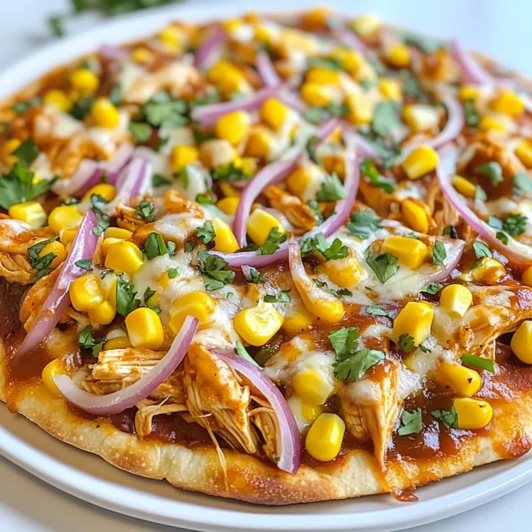 - Whole wheat flatbread - Cooked chicken breast - BBQ sauce - Shredded mozzarella cheese - Red onion - Corn kernels - Fresh cilantro - Olive oil - Salt and pepper Gathering the right ingredients is key to making BBQ chicken flatbread pizza. You need one large whole wheat flatbread. This gives a nice base for your pizza. Next, use one cup of cooked chicken breast. Shredding it makes it easy to spread. Grab half a cup of your favorite BBQ sauce. This adds sweet and tangy flavor. For cheese lovers, you need one cup of shredded mozzarella cheese. It melts well and gives that classic pizza taste. You will also need half a cup of red onion. Thinly slice it for a mild, crunchy bite. Add half a cup of corn kernels for sweetness. You can use fresh corn or canned. Fresh cilantro will brighten the dish, so grab a quarter cup, chopped. Olive oil adds richness, so keep one teaspoon on hand. Finally, use salt and pepper to taste for seasoning. With these ingredients, you are ready to make a delicious BBQ chicken flatbread pizza. Each bite will bring a burst of flavor that you will love. {{ingredient_image_1}} - Preheat the oven: Start by preheating your oven to 425°F (220°C). This step is key for a crispy flatbread. - Prepare the chicken with BBQ sauce: In a bowl, mix 1 cup of shredded chicken breast with 1/2 cup of your favorite BBQ sauce. Make sure the chicken is fully coated with sauce for great flavor. - Layer the flatbread: Take 1 large whole wheat flatbread and place it on a baking sheet lined with parchment paper. This keeps it from sticking. - Add chicken mixture and toppings: Spread the BBQ chicken mix evenly across the flatbread. Don’t forget to leave some space around the edges. Then, sprinkle on 1 cup of shredded mozzarella cheese, followed by 1/2 cup of thinly sliced red onion and 1/2 cup of corn kernels. - Drizzle olive oil and seasoning: Lightly drizzle 1 teaspoon of olive oil over your toppings. Sprinkle salt and pepper to taste. This adds a nice touch of flavor. - Bake in the preheated oven: Place the flatbread in your oven. Bake for 10-12 minutes, or until the cheese is melted and bubbly. The edges should turn golden brown. - Final touches after baking: Once baked, take the flatbread out of the oven. Let it cool for a minute. Then, sprinkle 1/4 cup of chopped fresh cilantro on top. This gives it a fresh, bright flavor. By following these steps, you’ll create a BBQ Chicken Flatbread Pizza that is sure to impress! - Choosing the right BBQ sauce: Pick a BBQ sauce that matches your taste. Sweet, tangy, or spicy? Each type adds a unique flavor to the pizza. I love using a smoky BBQ sauce to enhance the chicken taste. - How to achieve golden edges on the flatbread: To get those perfect golden edges, preheat your oven well. The high heat helps the flatbread crisp up. A drizzle of olive oil around the edges also adds to that beautiful color and crunch. - Baking sheet and parchment paper: A baking sheet is key for cooking the flatbread. Parchment paper keeps it from sticking and makes cleanup easy. - Mixing bowls and cutting board: Use mixing bowls for combining ingredients. A cutting board helps you chop veggies quickly and safely. These tools make your prep much smoother. Pro Tips Use Your Favorite BBQ Sauce: The flavor of your BBQ chicken flatbread pizza largely depends on the BBQ sauce you choose. Experiment with different brands or homemade sauces for varied taste. Enhance with Extra Toppings: Feel free to add other toppings such as jalapeños, bell peppers, or even pineapple for a sweet twist. Customize it to your liking! Let it Rest: After baking, let the pizza rest for a minute or two before slicing. This helps the cheese set slightly for cleaner cuts and easier handling. Serve with Dipping Sauce: Consider offering additional BBQ sauce or ranch dressing on the side for dipping. It adds an extra layer of flavor and fun to your meal! {{image_2}} You can switch up the toppings on your BBQ chicken flatbread pizza. For a vegetarian option, try using roasted vegetables. Bell peppers, zucchini, and mushrooms add great flavor. You can also use black beans for added protein. Different cheese varieties can change the taste too. Instead of mozzarella, try gouda or cheddar for a richer flavor. Feta cheese can add a nice tang. Mix and match to find your favorite combination! If you want a gluten-free version, look for gluten-free flatbreads at the store. Many brands make tasty options that work well for this pizza. You can also make your own flatbread at home. For a homemade flatbread, mix whole wheat flour with water and a pinch of salt. Knead the dough, roll it out, and cook it in a hot skillet. This way, you can create a fresh base that suits your taste perfectly. After enjoying your BBQ chicken flatbread pizza, store any leftovers in an airtight container. This keeps the flavors fresh and prevents drying out. You can also wrap it tightly in plastic wrap or foil. It stays good for about 3-4 days in the fridge. Check the ingredients for shelf life. Cooked chicken lasts about 3-4 days. BBQ sauce is good for a few months if kept sealed. Shredded cheese can last up to a week, but use it sooner for the best taste. To reheat your flatbread pizza, the oven is the best choice. Preheat it to 350°F (175°C). Place the flatbread on a baking sheet and cover it with foil. This helps keep it moist while heating. Bake for about 10-15 minutes. You can also use a microwave if you're in a hurry. Heat it for 30 seconds, check, then add more time if needed. Just know that the crust won’t be as crispy. Enjoy your reheated pizza with all its delicious flavors intact! No, you should not use uncooked chicken. Always cook your chicken first. This keeps it safe to eat. You can shred leftover rotisserie chicken or boil and shred raw chicken breast. To add heat, mix in cayenne pepper or crushed red pepper flakes. You could also use a spicy BBQ sauce. For extra flavor, try jalapeños or hot sauce as toppings. Some great sides include a fresh salad or crispy veggie sticks. You can also serve it with coleslaw for a crunchy contrast. Baked sweet potato fries make a tasty addition too! This blog post covered how to make BBQ Chicken Flatbread Pizza. We discussed key ingredients, preparation steps, and baking instructions. I offered tips for flavor and tools needed. We also explored variations and storage information. In the end, this dish is both fun and flexible. You can mix and match toppings to suit your taste. Enjoy your creation, and don't hesitate to share it with friends and family!