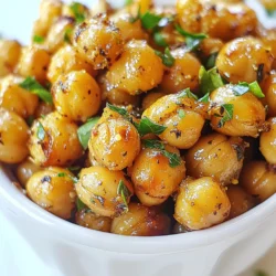 - 1 can (15 oz) chickpeas, drained and rinsed - 2 tablespoons olive oil - 4 cloves garlic, minced - 1 teaspoon dried oregano - 1 teaspoon dried thyme - 1/2 teaspoon smoked paprika - Salt and pepper to taste - Fresh parsley, chopped (for garnish) - Oven - Baking sheet - Mixing bowl - Parchment paper - Paper towels Chickpeas are the star of this snack. They are full of protein, fiber, and taste. You need one can of chickpeas for this recipe. Rinsing them well removes extra salt and helps them crisp up. You will also want to dry them using paper towels. This step is key to getting that perfect crunch. Next, you will need two tablespoons of olive oil. This oil adds flavor and helps the spices stick. Garlic is a must, so grab four cloves and mince them up. The smell of garlic while cooking is heavenly! Dried oregano and thyme give this dish an aromatic touch. One teaspoon of each will do. Smoked paprika adds a nice depth of flavor with its mild heat. You only need half a teaspoon for this. Don’t forget salt and pepper! They enhance all the flavors. Finally, some fresh parsley will brighten up the dish. Chop it up to use as a garnish. Make sure to have your tools ready. You will need an oven, a baking sheet, a mixing bowl, parchment paper, and paper towels. Get these items together, and you are ready to make a tasty snack! {{ingredient_image_1}} First, preheat your oven to 400°F (200°C). This helps the chickpeas cook evenly. Next, drain and rinse one can of chickpeas. Rinse well to remove any canning liquid. After rinsing, pat the chickpeas dry with paper towels. This step is key to making them crispy. Any extra moisture can prevent them from getting that nice crunch. In a mixing bowl, combine the dried chickpeas with two tablespoons of olive oil. Add in four minced garlic cloves, one teaspoon of dried oregano, and one teaspoon of dried thyme. Sprinkle in half a teaspoon of smoked paprika, along with salt and pepper to taste. Toss the chickpeas well to coat them evenly in the oil and herbs. This mix adds great flavor to your snack. Spread the seasoned chickpeas in a single layer on a baking sheet lined with parchment paper. Make sure they have space between them for even cooking. Roast in the oven for about 25 to 30 minutes. Remember to shake the pan halfway through. This helps all sides cook evenly. The chickpeas are done when they turn golden brown and crispy. After roasting, let them cool slightly. Enjoy your tasty and crunchy snack! To get your chickpeas nice and crispy, start by drying them well. After rinsing, use a paper towel to pat them dry. This helps remove extra moisture. Moisture can make them soggy when roasted. Next, roast them at 400°F (200°C) for about 25 to 30 minutes. Be sure to shake the pan halfway through. This helps them cook evenly. Look for a golden brown color to know they are done. You can change up the flavor of your chickpeas. Try adding spices like cumin, chili powder, or garlic powder for a kick. These spices bring warmth and depth to your snack. Using fresh herbs can also make a big difference. Fresh parsley or basil adds a bright taste. If you use dried herbs, use less since they are more concentrated. Roasted chickpeas are great on their own, but you can get creative! Sprinkle them on salads for a crunchy topping. They also work well in grain bowls or as a side dish. Pair them with dips like hummus or tzatziki for an easy snack. You can even mix them with nuts for a tasty trail mix. Enjoy mixing and matching to find your favorite way to eat them! Pro Tips Dry Chickpeas Thoroughly: Make sure to pat the chickpeas dry with a paper towel after rinsing. The drier they are, the crispier they will become during roasting. Experiment with Spices: Feel free to customize the seasoning! Try adding cumin, cayenne pepper, or even nutritional yeast for a different flavor profile. Shake it Up: Don't forget to shake the baking sheet halfway through roasting. This ensures that all sides of the chickpeas get evenly crispy. Cool Before Serving: Allow the roasted chickpeas to cool slightly before serving to maintain their crunchiness. Enjoy them as a snack or topping! {{image_2}} You can easily change up the flavor of your chickpeas. For a spicy twist, add cayenne or chili powder. This will give your snack a nice kick. If you prefer something sweet, try adding cinnamon and a touch of honey. This adds a delightful hint of sweetness that balances the savory garlic. These roasted chickpeas are great for many diets. They are naturally gluten-free and nut-free. If you want a vegan option, they fit right in. You can enjoy them without any animal products, making them a healthy choice for everyone. If you don’t want to use the oven, you can use an air fryer. Air frying will give you crispy chickpeas in less time. Just set the air fryer to 400°F and cook for about 15-20 minutes. Shake the basket halfway for even cooking. You can also roast chickpeas on the stovetop. Use a skillet on medium heat. Stir them often for about 10-15 minutes until they are golden and crunchy. This method works well if you want a quick snack! To keep your roasted chickpeas fresh, use an airtight container. Glass jars work well. You can also use zip-top bags if you remove the air. Make sure they cool down before sealing. This helps prevent moisture buildup. Store them in the fridge for the best flavor. They will stay fresh for a longer time if kept cool. Roasted chickpeas can last about 3 to 4 days in the fridge. Check for any signs of spoilage after that. If they smell off or feel mushy, it’s best to toss them. You want them to stay crunchy and tasty. Freshness is key for that perfect snack! To keep your roasted chickpeas crispy, use the oven for reheating. Spread them out on a baking sheet and heat at 350°F (175°C) for about 10 minutes. You can also use an air fryer for a quick reheating. Just a few minutes will do! Avoid using the microwave, as it makes them soggy. Enjoy your crunchy snack just like it was fresh out of the oven! To make garlic herb roasted chickpeas, follow these simple steps: - Preheat your oven to 400°F (200°C). - Drain and rinse one can of chickpeas. Pat them dry with a paper towel. - In a mixing bowl, combine the chickpeas with 2 tablespoons of olive oil, 4 minced garlic cloves, 1 teaspoon each of dried oregano and thyme, and 1/2 teaspoon of smoked paprika. - Add salt and pepper to taste. Toss well to coat the chickpeas evenly. - Spread the chickpeas on a baking sheet lined with parchment paper in a single layer. - Roast for 25-30 minutes, shaking the pan halfway through. Look for a golden brown color and a crispy texture. - Remove them from the oven and garnish with chopped fresh parsley. Enjoy your tasty snack! Yes, you can use dried chickpeas, but they need more work. - Soak the dried chickpeas in water overnight or for at least 8 hours. - Drain and rinse them, then cook them in boiling water for 1 to 2 hours until tender. - After cooking, follow the same steps as with canned chickpeas. Using dried chickpeas gives you more control over texture and flavor. Chickpeas are packed with nutrition. Here are some health benefits: - They are high in protein, making them great for muscle building. - Chickpeas are rich in fiber, which helps with digestion and keeps you full. - They contain important vitamins and minerals, like iron and magnesium. - Eating chickpeas can help lower cholesterol and support heart health. Yes, roasted chickpeas are a good snack for weight loss. - They are low in calories while being high in protein and fiber. - A serving can satisfy your hunger without adding too many calories. - The crunchiness makes them a great alternative to chips, keeping cravings at bay. Enjoy them as a healthy treat! Roasting chickpeas gives you a tasty, healthy snack that's easy to make. We covered the ingredients, tools, and step-by-step process to get crispy chickpeas. You learned tips for extra flavor and various cooking methods. Storage tips help ensure your chickpeas stay fresh. With this knowledge, you can enjoy roasted chickpeas in many ways. Embrace your creativity by trying different spices or cooking methods. Enjoy your new, crunchy snack as part of a healthy diet!