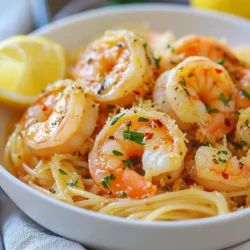 - 8 oz spaghetti - 1 lb large shrimp, peeled and deveined - 4 cloves garlic, minced - 1 medium onion, finely chopped - 1 can (14 oz) diced tomatoes, undrained - 3 cups vegetable broth - 1 teaspoon red pepper flakes (adjust to taste) - 2 tablespoons olive oil - Salt and pepper to taste - 1/4 cup freshly chopped parsley - Zest and juice of 1 lemon - Grated Parmesan cheese for serving (optional) To make One-Pot Garlic Shrimp Pasta, you need simple yet fresh ingredients. Start with spaghetti, which serves as the base of this dish. Large shrimp add a delicious protein punch. Garlic and onion give the dish its rich flavor. For added depth, diced tomatoes and vegetable broth create a savory sauce. Red pepper flakes bring a touch of heat, but you can adjust this to your taste. Olive oil is a must for sautéing. Lastly, use salt and pepper to enhance all the flavors. Garnish your dish with freshly chopped parsley for color and zest. A squeeze of lemon juice brightens the dish. If you love cheese, sprinkle on some grated Parmesan for a creamy finish. These ingredients come together to create a quick and delightful meal that is sure to please everyone. {{ingredient_image_1}} - First, heat 2 tablespoons of olive oil in a large pot over medium heat. - Next, add 1 finely chopped onion. Sauté for 3-4 minutes until it turns clear. - Then, stir in 4 minced garlic cloves and 1 teaspoon of red pepper flakes. Cook for 1 minute until you smell the garlic. - Now, add 1 pound of seasoned shrimp to the pot. Cook for 2-3 minutes until the shrimp is pink. - Once cooked, remove the shrimp and set it aside for later. - In the same pot, add 1 can of diced tomatoes with juice and 3 cups of vegetable broth. - Bring this mixture to a boil. Once it boils, add 8 ounces of spaghetti. - Cook according to the package instructions, stirring often, for 8-10 minutes until the pasta is al dente. - Afterward, mix the shrimp back into the pot. Stir in the zest and juice of 1 lemon and 1/4 cup of chopped parsley. - Cook for another 1-2 minutes to heat everything through. - Taste and add more salt, pepper, or red pepper flakes if needed. - Serve right away, topped with grated Parmesan cheese if you like. To achieve perfect al dente spaghetti, cook it just until it's firm to the bite. Follow the package instructions and check a minute or two before the time is up. This keeps the pasta from becoming mushy and helps it hold its shape. Stir the spaghetti occasionally to prevent it from sticking. Adjusting spice levels with red pepper flakes is easy. Start with a teaspoon if you like a mild heat. You can always add more later if you crave extra spice. Mix it in well with the garlic for even flavor. For plating, serve the pasta in shallow bowls. This lets the colors show and makes it look fancy. Garnish with extra parsley and a lemon wedge. The lemon adds a bright touch that makes the dish pop. Ideal side dishes to pair with this pasta include a simple green salad. Garlic bread also complements the meal well. Both sides enhance the flavors without overpowering the main dish. Prep ingredients in advance to save time. Chop the onion and garlic before you start cooking. This way, everything is ready when you need it. You can also peel and devein the shrimp ahead of time to make cooking smooth. Use a single pot for easy cleanup. This recipe is designed for one pot, so you cook everything together. It cuts down on dishes and makes your cooking experience more enjoyable. Less mess means more time to enjoy your meal! Pro Tips Fresh Shrimp Matters: Always use fresh or properly thawed shrimp for the best flavor and texture. Avoid overcooking to maintain their juiciness. Customize the Heat: Adjust the amount of red pepper flakes according to your spice preference. You can also add fresh chili for a different kick. Perfect Pasta Technique: Stir the spaghetti occasionally while it cooks to prevent sticking and ensure even cooking throughout. Garnish for Greatness: Don’t skip the parsley and lemon zest! They add a fresh pop of flavor and color to your dish, enhancing the overall presentation. {{image_2}} You can switch shrimp for chicken or veggies. Chicken breast works well. Cut it into small pieces and cook until golden. For a veggie twist, try zucchini or bell peppers. Just chop them up and add with the onion. For pasta, you can use whole wheat or gluten-free spaghetti. Whole wheat gives a nutty taste and more fiber. Gluten-free options are great for those with allergies. Just choose a brand you like and cook as normal. Feel free to play with herbs and spices. Basil and oregano can add a fresh taste. You might also try thyme or dill for a unique flavor. Each choice changes the dish in fun ways. Adding cream can make the sauce richer. Just stir in some heavy cream after cooking the pasta. It gives a nice creamy texture and balances the flavors. Use seasonal vegetables to change things up. In spring, fresh asparagus or peas work great. In summer, cherry tomatoes add sweetness. For fall, consider adding butternut squash. It brings a warm flavor. In winter, you can modify for a cozy theme. Try adding kale or spinach for color and nutrition. These greens wilt well and mix nicely with the pasta. Use hearty ingredients to keep it warm and filling. To store leftovers, let the One-Pot Garlic Shrimp Pasta cool down. Then, place it in an airtight container. This keeps it fresh and safe to eat. In the fridge, it lasts about 3 days. If you want to enjoy it later, make sure to check for any signs of spoilage before serving. If you want to freeze this dish, follow these steps: First, let it cool completely. Then, transfer it to a freezer-safe container. Make sure to leave some space at the top for expansion. This pasta can be frozen for up to 2 months. When you're ready to eat, just thaw it in the fridge overnight. To reheat the pasta, use the stove or microwave. If using the stove, add a splash of broth or water to keep it moist. Heat it slowly over low heat. In the microwave, cover it with a damp paper towel to trap steam. After reheating, taste and adjust the seasoning if needed. You might want to add a little more salt, pepper, or even lemon juice to enhance the flavors. To make One-Pot Garlic Shrimp Pasta, follow these steps: 1. Heat olive oil: Start by heating two tablespoons of olive oil in a large pot over medium heat. 2. Sauté onion: Add one finely chopped medium onion. Sauté for about 3-4 minutes until it looks soft and clear. 3. Cook garlic: Next, stir in four minced garlic cloves and one teaspoon of red pepper flakes. Cook for one more minute until you smell the garlic. 4. Add shrimp: Toss in one pound of peeled and deveined shrimp. Season with salt and pepper. Cook for 2-3 minutes, until the shrimp turn pink. Take them out and set aside. 5. Mix in tomatoes and broth: In the same pot, add one can of diced tomatoes (with juice) and three cups of vegetable broth. Bring it to a boil. 6. Cook spaghetti: Once boiling, add 8 ounces of spaghetti. Cook for 8-10 minutes, stirring often to keep it from sticking. 7. Combine shrimp and seasonings: When the pasta is just right, return the shrimp to the pot. Mix in the juice and zest of one lemon and 1/4 cup of chopped parsley. Stir for another 1-2 minutes. 8. Serve: Taste and adjust seasoning. Serve hot, topped with grated Parmesan cheese if you like. Yes, you can make One-Pot Garlic Shrimp Pasta ahead of time. Cook the dish, then let it cool completely. Store it in an airtight container in your fridge. It stays fresh for about 3 days. When you want to eat, just reheat it on the stove or in the microwave. Add a splash of broth to keep it moist. You can customize your One-Pot Garlic Shrimp Pasta with various toppings. Here are some ideas: - Fresh herbs: Try basil, cilantro, or chives for added flavor. - Vegetables: Add spinach, arugula, or sun-dried tomatoes for color and nutrition. - Cheese: Use feta or goat cheese for a tangy twist. - Nuts: Sprinkle toasted pine nuts or walnuts for crunch. One-Pot Garlic Shrimp Pasta is great for meal prep. It is quick to make and easy to pack. Divide it into portions and store them in the fridge. This dish warms up well, so you can enjoy it throughout the week. Just remember to keep the toppings separate until you serve. This blog post covered how to make delicious One-Pot Garlic Shrimp Pasta. We explored the main and additional ingredients, garnishing options, and step-by-step cooking methods. I shared tips for cooking, serving, and time-saving strategies. We also looked at variations to suit your taste and how to store leftovers effectively. In conclusion, this dish is easy, fun, and perfect for busy nights. Try it out and enjoy a hearty meal!