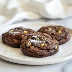 - 1 cup grated zucchini - 1/2 cup unsweetened cocoa powder - 1 cup all-purpose flour - 1/2 cup unsalted butter - 1/2 cup brown sugar These ingredients create the base of the cookie. Grated zucchini adds moisture and nutrition. Cocoa powder gives the rich chocolate flavor. Flour holds everything together. Butter adds richness, while brown sugar provides a slight caramel taste. - 1/2 cup chopped walnuts or pecans - Chocolate chips (semi-sweet or dark) Adding nuts gives a nice crunch. Chocolate chips enhance the chocolate flavor. You can mix and match these options based on your taste. - Substitute for butter (coconut oil, applesauce) - Gluten-free flour alternatives If you want a dairy-free option, use coconut oil or applesauce instead of butter. For gluten-free cookies, try almond flour or a gluten-free blend. These swaps keep the cookies tasty while meeting dietary needs. {{ingredient_image_1}} 1. Start by preheating your oven to 350°F (175°C). This helps the cookies bake evenly. 2. Line two baking sheets with parchment paper. This makes for easy cleanup. 3. Now, take one medium zucchini and grate it. You will need about 1 cup. 4. Place the grated zucchini in a mixing bowl. Add a small pinch of salt. 5. Let the zucchini sit for 5 minutes. This draws out moisture. 6. After 5 minutes, squeeze the zucchini with cheesecloth or a clean towel. Remove excess moisture. 1. In a medium bowl, mix together the flour, cocoa powder, baking soda, baking powder, and salt. 2. Set this bowl aside. 3. In a large bowl, cream together the softened butter, brown sugar, and granulated sugar. Mix until light and fluffy, about 3-4 minutes. 4. Next, add the egg and vanilla extract. Beat until well combined. 1. Gradually add the dry mixture to the wet mixture. Stir until just combined. Avoid overmixing. 2. Now, fold in the grated zucchini. Mix until it's evenly distributed. 3. Add in the chocolate chips and chopped nuts, if you're using them. 4. Drop tablespoon-sized portions of dough onto the prepared baking sheets. Leave space between each cookie. 5. Bake in the oven for 10-12 minutes. The cookies should look set but still soft in the center. 6. Let the cookies cool on the sheets for 5 minutes. Then, transfer them to a wire rack to cool completely. To check if your cookies are done, look for a set center. The edges may look slightly firm while the center stays soft. This is perfect because they will firm up as they cool. For the best results, use a light-colored baking sheet. It helps cookies bake evenly. Always line your baking sheets with parchment paper. It keeps the cookies from sticking and makes clean-up easy. When preparing zucchini, start with a medium-sized one. Grate it using a box grater or food processor. After grating, sprinkle a pinch of salt on it and let it sit for about five minutes. This draws out excess moisture. To remove the moisture, use cheesecloth or a clean kitchen towel. This step is key to avoid soggy cookies. To boost the flavor of your cookies, consider adding spices like cinnamon or nutmeg. These spices pair well with chocolate and add warmth. When it comes to chocolate, you can use semi-sweet or dark chocolate chips. For a richer taste, try mixing both types. This will give your cookies a delightful chocolate experience in every bite. Pro Tips Moisture Management: Ensure to squeeze out as much moisture as possible from the grated zucchini. This prevents the cookies from becoming too soggy and helps them maintain the perfect texture. Butter Temperature: Use softened butter for the best creaming results. It should be pliable but not melted, helping to incorporate air for light and fluffy cookies. Chocolate Choices: Experiment with different types of chocolate chips, like milk, dark, or even white chocolate, to customize the flavor profile of your cookies. Cooling Time: Allow the cookies to cool on the baking sheet before transferring them to a wire rack. This sets their structure and prevents them from breaking apart. {{image_2}} You can spice up your double chocolate zucchini cookies in fun ways. - Mint chocolate double chocolate zucchini cookies: Add a few drops of mint extract to the batter. This gives your cookies a fresh flavor. - Peanut butter addition: Swirl in some creamy peanut butter for a nutty twist. It pairs well with the chocolate and zucchini. You can make these cookies fit your diet easily. - Vegan double chocolate zucchini cookies: Replace the butter with coconut oil and the egg with a flax egg. Mix 1 tablespoon of ground flaxseed with 3 tablespoons of water. Let it sit until thick. - Gluten-free version: Use a gluten-free flour blend in place of all-purpose flour. This works great and keeps the cookies soft. Adjust the texture for different cookie styles. - Chewy vs. crispy modifications: For chewier cookies, bake them for less time. For crispier ones, extend the baking time by a couple of minutes. - Using different nuts or seeds: Add chopped nuts or seeds of your choice. Walnuts add crunch, while sunflower seeds give a nice bite. To keep your double chocolate zucchini cookies fresh, follow these simple steps. Store them in an airtight container at room temperature. This keeps them soft and tasty. If you want to keep them for longer, place a slice of bread in the container. The bread helps to keep the cookies moist. For long-term storage, you can freeze the cookies. This method is great for saving them for later. Place the cookies in a freezer bag or a sturdy container. Make sure to remove as much air as possible. Label the bag with the date so you remember when you froze them. To freeze double chocolate zucchini cookies, let them cool completely first. Once cool, arrange them in a single layer on a baking sheet. Freeze them for about an hour. This keeps them from sticking together. After they are frozen, transfer them to a freezer bag. When you want to eat them, thaw the cookies by leaving them at room temperature. You can also microwave them for a few seconds to warm them up. Just be careful not to overheat them. These cookies stay fresh at room temperature for about one week. Keep them in an airtight container to maintain their texture. If you freeze them, they can last for up to three months. Watch for signs of spoilage. If the cookies become hard or dry, it’s time to toss them. If you see mold or an off smell, do not eat them. It’s best to be safe and enjoy these treats while they are fresh! You can make these cookies healthier by reducing sugar or fat. Here are some tips: - Use less brown and granulated sugar. - Substitute half the butter with unsweetened applesauce. - Replace regular chocolate chips with dark chocolate chips for less sugar. - Add more grated zucchini for added fiber and moisture. These changes keep the cookies tasty while cutting down on calories. Yes, you can make these cookies without eggs! Here are some good egg substitutes: - Use 1/4 cup unsweetened applesauce for each egg. - Try 1 tablespoon ground flaxseed mixed with 2.5 tablespoons water. - Use 1/4 cup yogurt or buttermilk as a substitute. These options will keep your cookies moist, but they may change the texture slightly. These cookies pair well with many drinks and sides. Here are some tasty ideas: - A glass of cold milk enhances the chocolate flavor. - Serve with a scoop of vanilla ice cream for a sweet treat. - Pair with fresh fruit, like strawberries or bananas, for a fresh twist. These pairings make for a fun and delicious snack! You learned how to make delicious double chocolate zucchini cookies. We covered key ingredients and step-by-step instructions. You also found tips for perfecting your cookies and storing them. Exploring flavor variations and dietary alternatives lets you customize the recipe. Keep these cookies fresh and tasty by following our storage tips. Remember, you can adjust this recipe to fit your needs and preferences. Enjoy baking and sharing these treats with others!