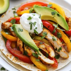 For these chipotle lime chicken fajitas, you will need simple, fresh items. Here’s what to gather: - 1 lb chicken breast, sliced into thin strips - 2 tablespoons olive oil - 1 red bell pepper, sliced - 1 yellow bell pepper, sliced - 1 red onion, sliced - 4-6 flour tortillas The spices bring life to your chicken. Use these to add flavor: - 2 tablespoons chipotle chili powder - 1 teaspoon cumin - 1 teaspoon smoked paprika - Salt and pepper to taste - 1 lime, juiced Make your fajitas pop with these tasty toppings: - Fresh cilantro, for garnish - Avocado slices, for serving - Sour cream, for serving These ingredients combine for a delicious meal. You can adjust spices to fit your taste. The toppings add color and creaminess. Enjoy the process of gathering and prepping! {{ingredient_image_1}} Start with one pound of sliced chicken breast. In a bowl, mix the chicken with two tablespoons of olive oil, two tablespoons of chipotle chili powder, one teaspoon of cumin, one teaspoon of smoked paprika, the juice of one lime, salt, and pepper. Toss the chicken well to coat. Cover the bowl and let it sit in the fridge for at least 30 minutes. This time helps the chicken soak up the bold flavors. After marinating, heat a large skillet over medium-high heat. Add the marinated chicken to the skillet. Cook for about 5 to 7 minutes. Stir the chicken occasionally. You want it browned and fully cooked. It should be juicy and tender at this stage, so keep an eye on it! Once the chicken is done, it's time for the veggies. Add sliced red and yellow bell peppers, and sliced red onion to the skillet. Sauté these for another 3 to 5 minutes. You want them to soften a bit but stay crisp. This adds nice texture and flavor to your fajitas. Now, warm up your flour tortillas. You can do this in a separate pan or microwave them for a few seconds. Take a tortilla and place a generous portion of the chicken and veggie mix on it. Top it with fresh avocado slices, a dollop of sour cream, and a sprinkle of cilantro. Roll up the tortilla tightly, and your flavorful fajitas are ready to enjoy! To make the best marinade, focus on the balance of flavors. Use fresh lime juice for great taste. The chipotle chili powder adds heat and smokiness. Mix all the marinade ingredients well. Make sure each chicken piece gets coated. I suggest marinating for at least 30 minutes. If you can, let it sit longer. This lets the chicken soak up all the flavors. When cooking, heat your skillet well. A hot pan helps brown the chicken quickly. Cook the chicken for about 5-7 minutes. Stir it occasionally to avoid burning. The chicken should reach a safe internal temperature of 165°F. Once it’s cooked, don’t rush to add the veggies. Let the chicken rest for a minute. This keeps it juicy and tender. Warm your tortillas before serving. This makes them soft and easy to fold. Add a good portion of chicken and veggies on each tortilla. Top with fresh avocado and a dollop of sour cream. Sprinkle cilantro on top for added flavor and color. Serve right away to enjoy the best taste. Fajitas are best enjoyed fresh! Pro Tips Marinate Longer for More Flavor: For even deeper flavor, marinate the chicken for 1-2 hours or overnight in the refrigerator. Mix Up Your Peppers: Feel free to use a variety of bell peppers or even add poblano or jalapeño for an extra kick. Keep it Fresh: Add a squeeze of fresh lime juice just before serving to brighten the flavors of your fajitas. Serve with a Side: Pair your fajitas with a side of Mexican rice or a fresh salad for a complete meal. {{image_2}} You can easily swap the chicken for other meats. Try using shrimp or steak for a twist. Both options cook quickly and add nice flavor. For shrimp, use the same marinade and cook for just a few minutes. For steak, slice it thin and grill it to your liking. Each protein brings a different taste to your fajitas. If you want a meat-free meal, use hearty veggies or plant-based proteins. Tofu works great. Just press it to remove extra water, then cut it into strips. You can also use portobello mushrooms for a meaty texture. Marinate them like the chicken. Add more bell peppers, zucchini, or even corn for added color and flavor. Feel free to adjust the spices to suit your taste. Add more chipotle chili powder for heat or lime juice for tang. You could also try fresh herbs like oregano or thyme. If you love garlic, add minced garlic to the marinade for extra depth. Experiment with different toppings too, like salsa or jalapeños, to make your fajitas unique. To store your leftover Chipotle Lime Chicken Fajitas, let them cool first. Place the chicken and veggies in an airtight container. Make sure to separate them from the tortillas. Store them in the fridge for up to three days. This keeps the flavors fresh and the veggies crisp. When you’re ready to eat your leftovers, there are a few ways to reheat them. You can use a skillet over medium heat. Just add a little olive oil if needed. Heat for about 5 minutes, stirring often. If you prefer the microwave, place the chicken and veggies in a bowl. Cover and heat for 1-2 minutes. Make sure they are hot all the way through. If you want to save them for later, freezing is a great option. Allow the fajitas to cool completely. Place the chicken and veggies in a freezer-safe bag. Remove as much air as possible before sealing. They can stay in the freezer for up to three months. When you’re ready to enjoy them, thaw in the fridge overnight before reheating. I recommend marinating the chicken for at least 30 minutes. This time allows the flavors to soak into the meat. If you want more flavor, you can marinate it longer, up to 4 hours. Just be sure to keep it in the fridge while it marinates. Yes, you can absolutely use corn tortillas. They add a nice texture and flavor. Corn tortillas are gluten-free, so they are a great option for anyone with gluten allergies. Just warm them up before serving for the best taste. Many sides go well with these fajitas. Here are some tasty options: - Mexican rice - Refried beans - Black beans - Grilled corn salad - Chips and salsa These sides add color and flavor to your meal. Enjoy experimenting with different combinations! This post covered all you need for great chipotle lime chicken fajitas. We discussed key ingredients, from spices to tasty toppings. I shared step-by-step cooking tips and helpful tricks. You can try different proteins and even vegetarian options. Remember, store your leftovers properly for later meals. Experiment with sides that go well with fajitas. I hope you feel inspired to make this dish. Enjoy your cooking and savor every bite!